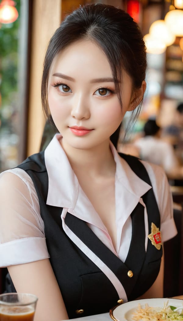 Tags: 21872187, SDXL
{"3": {"inputs": {"seed": 955469813166697, "steps": 64, "cfg": 6.24, "sampler_name": "dpmpp_2m", "scheduler": "karras", "denoise": 1.0, "model": ["27", 0], "positive": ["6", 0], "negative": ["7", 0], "latent_image": ["5", 0]}, "class_type": "KSampler"}, "4": {"inputs": {"ckpt_name": "juggernautxl.safetensors"}, "class_type": "CheckpointLoaderSimple"}, "5": {"inputs": {"width": 768, "height": 1344, "batch_size": 1}, "class_type": "EmptyLatentImage"}, "6": {"inputs": {"text": "25 year old girl, (russian:1.08), (chinese:1.10), (beautiful eyes:1.12), (eyelashes:0.99), (detailed face:1.04), (blush:1.11), (seductive pose:0.98), (pale skin:1.13), (idol:0.95), (sexy lips:0.97), (cute:0.99), (slim:1.04), (seductive facial expression:0.95), (double eyelids:1.02), (in a seductive pose:1.00), (large perky breasts:1.05), (cleavage:1.08), (thigh gap:0.98), (a waitress in uniform:1.08) working at a restaurant, (soft lighting:1.07), (natural looking skin:1.09), (skin fuzz:1.08), (RAW:1.07), (candid cinema:1.02), (detailed skin:1.08), (portra:1.05), (film:1.08), (textured skin:1.03)", "clip": ["27", 1]}, "class_type": "CLIPTextEncode"}, "7": {"inputs": {"text": "(low resolution:1.13), (distorted:1.09), (open mouth:1.06), (watermark:1.07), (worst quality:1.09), (twisted:1.05), (bad hands:1.12)", "clip": ["27", 1]}, "class_type": "CLIPTextEncode"}, "8": {"inputs": {"samples": ["3", 0], "vae": ["4", 2]}, "class_type": "VAEDecode"}, "25": {"inputs": {"lora_name": "nudify_xl.safetensors", "strength_model": 0.35, "strength_clip": 0.37, "model": ["4", 0], "clip": ["4", 1]}, "class_type": "LoraLoader"}, "26": {"inputs": {"lora_name": "shirtlift_SDXL_v2.safetensors", "strength_model": 0.02, "strength_clip": 0.18, "model": ["25", 0], "clip": ["25", 1]}, "class_type": "LoraLoader"}, "27": {"inputs": {"lora_name": "PerfectEyesXL.safetensors", "strength_model": 0.03, "strength_clip": 0.13, "model": ["26", 0], "clip": ["26", 1]}, "class_type": "LoraLoader"}, "30": {"inputs": {"model_name": "4x_NMKD-Superscale-SP_178000_G.pth"}, "class_type": "UpscaleModelLoader"}, "31": {"inputs": {"upscale_model": ["30", 0], "image": ["8", 0]}, "class_type": "ImageUpscaleWithModel"}, "32": {"inputs": {"upscale_method": "lanczos", "scale_by": 0.5, "image": ["31", 0]}, "class_type": "ImageScaleBy"}, "33": {"inputs": {"pixels": ["32", 0], "vae": ["4", 2]}, "class_type": "VAEEncode"}, "34": {"inputs": {"seed": 955469813166697, "steps": 64, "cfg": 6.24, "sampler_name": "dpmpp_2m", "scheduler": "karras", "denoise": 0.3, "model": ["27", 0], "positive": ["6", 0], "negative": ["7", 0], "latent_image": ["33", 0]}, "class_type": "KSampler"}, "36": {"inputs": {"samples": ["34", 0], "vae": ["4", 2]}, "class_type": "VAEDecode"}, "39": {"inputs": {"filename_prefix": "comfyapi-1711642376068", "images": ["36", 0]}, "class_type": "SaveImage"}}