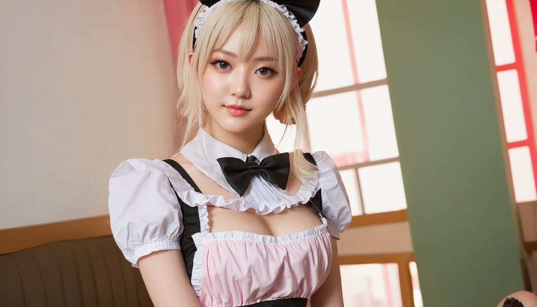 Tags: 21872187, SDXL
{"3": {"inputs": {"seed": 855136504308507, "steps": 64, "cfg": 7.08, "sampler_name": "dpmpp_2m", "scheduler": "karras", "denoise": 1.0, "model": ["27", 0], "positive": ["6", 0], "negative": ["7", 0], "latent_image": ["5", 0]}, "class_type": "KSampler"}, "4": {"inputs": {"ckpt_name": "juggernautxl.safetensors"}, "class_type": "CheckpointLoaderSimple"}, "5": {"inputs": {"width": 1344, "height": 768, "batch_size": 1}, "class_type": "EmptyLatentImage"}, "6": {"inputs": {"text": "24 year old girl, (detailed face:1.09), (seductive facial expression:0.95), (seductive pose:1.01), (beautiful eyes:1.09), (temptress:0.97), (cute:1.05), (blush:1.03), (slim:1.14), (pale skin:0.95), (double eyelids:0.95), (idol:0.96), (perky ass:1.08), (exposed ass:0.99), (looking back:1.04), (sexy ass:1.06), (thigh gap:0.95), in a (skimpy maid costume:1.14) working at a maid cafe, choker, bowtie, headband, pleated skirt, (detailed skin:1.06), (skin fuzz:1.09), (natural looking skin:1.01), (candid cinema:1.01), (portra:1.06), (RAW:1.02), (soft lighting:1.03), (film:1.04), (textured skin:1.02)", "clip": ["27", 1]}, "class_type": "CLIPTextEncode"}, "7": {"inputs": {"text": "(watermark:1.14), (bad hands:1.12), (open mouth:1.11), (twisted:1.08), (low resolution:1.05), (worst quality:1.07), (distorted:1.12)", "clip": ["27", 1]}, "class_type": "CLIPTextEncode"}, "8": {"inputs": {"samples": ["3", 0], "vae": ["4", 2]}, "class_type": "VAEDecode"}, "25": {"inputs": {"lora_name": "nudify_xl.safetensors", "strength_model": 0.11, "strength_clip": 0.15, "model": ["4", 0], "clip": ["4", 1]}, "class_type": "LoraLoader"}, "26": {"inputs": {"lora_name": "shirtlift_SDXL_v2.safetensors", "strength_model": 0.07, "strength_clip": 0.17, "model": ["25", 0], "clip": ["25", 1]}, "class_type": "LoraLoader"}, "27": {"inputs": {"lora_name": "PerfectEyesXL.safetensors", "strength_model": 0.11, "strength_clip": 0.05, "model": ["26", 0], "clip": ["26", 1]}, "class_type": "LoraLoader"}, "30": {"inputs": {"model_name": "4x_NMKD-Superscale-SP_178000_G.pth"}, "class_type": "UpscaleModelLoader"}, "31": {"inputs": {"upscale_model": ["30", 0], "image": ["8", 0]}, "class_type": "ImageUpscaleWithModel"}, "32": {"inputs": {"upscale_method": "lanczos", "scale_by": 0.5, "image": ["31", 0]}, "class_type": "ImageScaleBy"}, "33": {"inputs": {"pixels": ["32", 0], "vae": ["4", 2]}, "class_type": "VAEEncode"}, "34": {"inputs": {"seed": 855136504308507, "steps": 64, "cfg": 7.08, "sampler_name": "dpmpp_2m", "scheduler": "karras", "denoise": 0.3, "model": ["27", 0], "positive": ["6", 0], "negative": ["7", 0], "latent_image": ["33", 0]}, "class_type": "KSampler"}, "36": {"inputs": {"samples": ["34", 0], "vae": ["4", 2]}, "class_type": "VAEDecode"}, "39": {"inputs": {"filename_prefix": "comfyapi-1716948190403", "images": ["36", 0]}, "class_type": "SaveImage"}}