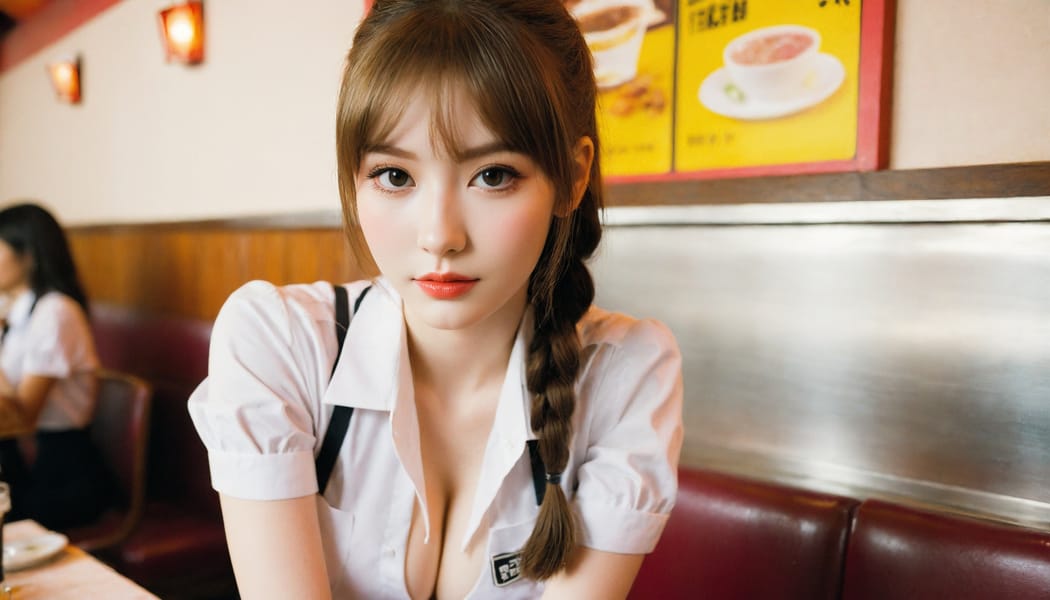 Tags: 21872187, SDXL
{"3": {"inputs": {"seed": 154326813689505, "steps": 32, "cfg": 7.87, "sampler_name": "dpmpp_2m", "scheduler": "karras", "denoise": 1.0, "model": ["27", 0], "positive": ["6", 0], "negative": ["7", 0], "latent_image": ["5", 0]}, "class_type": "KSampler"}, "4": {"inputs": {"ckpt_name": "helloworldxl.safetensors"}, "class_type": "CheckpointLoaderSimple"}, "5": {"inputs": {"width": 1344, "height": 768, "batch_size": 1}, "class_type": "EmptyLatentImage"}, "6": {"inputs": {"text": "19 year old girl, (detailed face:1.11), (blush:1.10), (double eyelids:1.00), (pale skin:1.14), (eyelashes:1.07), (cute:0.98), (seductive facial expression:1.02), (beautiful eyes:0.99), (temptress:1.03), (slim:0.97), (seductive pose:0.97), (idol:0.97), (sexy lips:1.11), (in a seductive pose:0.96), (large perky breasts:0.98), (cleavage:1.07), (thigh gap:1.03), (a waitress in uniform:1.04) working at a restaurant, (RAW:1.06), (candid cinema:1.05), (textured skin:1.06), (skin fuzz:1.01), (detailed skin:1.06), (film:1.08), (portra:1.06), (natural looking skin:1.09), (soft lighting:1.05)", "clip": ["27", 1]}, "class_type": "CLIPTextEncode"}, "7": {"inputs": {"text": "(open mouth:1.10), (worst quality:1.12), (distorted:1.06), (twisted:1.08), (low resolution:1.14), (bad hands:1.06), (watermark:1.12)", "clip": ["27", 1]}, "class_type": "CLIPTextEncode"}, "8": {"inputs": {"samples": ["3", 0], "vae": ["4", 2]}, "class_type": "VAEDecode"}, "25": {"inputs": {"lora_name": "nudify_xl.safetensors", "strength_model": 0.06, "strength_clip": 0.18, "model": ["4", 0], "clip": ["4", 1]}, "class_type": "LoraLoader"}, "26": {"inputs": {"lora_name": "shirtlift_SDXL_v2.safetensors", "strength_model": 0.06, "strength_clip": 0.02, "model": ["25", 0], "clip": ["25", 1]}, "class_type": "LoraLoader"}, "27": {"inputs": {"lora_name": "PerfectEyesXL.safetensors", "strength_model": 0.19, "strength_clip": 0.06, "model": ["26", 0], "clip": ["26", 1]}, "class_type": "LoraLoader"}, "30": {"inputs": {"model_name": "4x_NMKD-Superscale-SP_178000_G.pth"}, "class_type": "UpscaleModelLoader"}, "31": {"inputs": {"upscale_model": ["30", 0], "image": ["8", 0]}, "class_type": "ImageUpscaleWithModel"}, "32": {"inputs": {"upscale_method": "lanczos", "scale_by": 0.5, "image": ["31", 0]}, "class_type": "ImageScaleBy"}, "33": {"inputs": {"pixels": ["32", 0], "vae": ["4", 2]}, "class_type": "VAEEncode"}, "34": {"inputs": {"seed": 154326813689505, "steps": 32, "cfg": 7.87, "sampler_name": "dpmpp_2m", "scheduler": "karras", "denoise": 0.3, "model": ["27", 0], "positive": ["6", 0], "negative": ["7", 0], "latent_image": ["33", 0]}, "class_type": "KSampler"}, "36": {"inputs": {"samples": ["34", 0], "vae": ["4", 2]}, "class_type": "VAEDecode"}, "39": {"inputs": {"filename_prefix": "comfyapi-1714617238397", "images": ["36", 0]}, "class_type": "SaveImage"}}