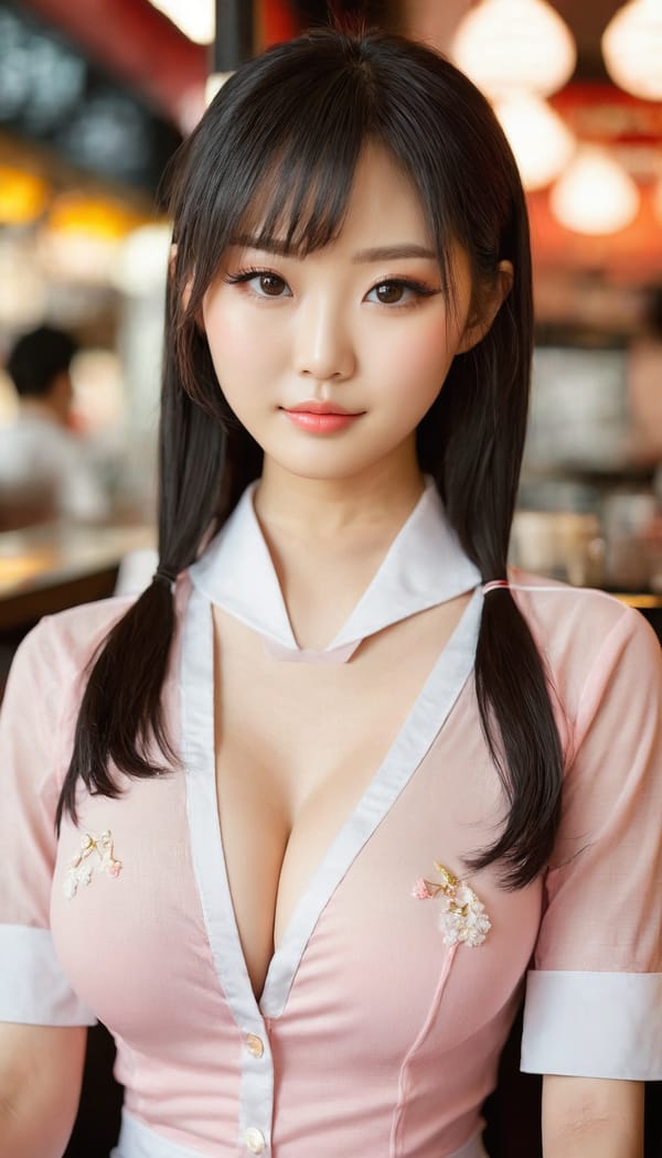 Tags: 21872187, SDXL
{"3": {"inputs": {"seed": 141804472404407, "steps": 32, "cfg": 5.55, "sampler_name": "dpmpp_2m", "scheduler": "karras", "denoise": 1.0, "model": ["27", 0], "positive": ["6", 0], "negative": ["7", 0], "latent_image": ["5", 0]}, "class_type": "KSampler"}, "4": {"inputs": {"ckpt_name": "juggernautxl.safetensors"}, "class_type": "CheckpointLoaderSimple"}, "5": {"inputs": {"width": 768, "height": 1344, "batch_size": 1}, "class_type": "EmptyLatentImage"}, "6": {"inputs": {"text": "26 year old girl, (chinese:1.10), (japanese:1.10), (sexy lips:0.96), (blush:1.09), (slim:1.14), (beautiful eyes:0.96), (temptress:1.14), (eyelashes:1.12), (detailed face:1.08), (seductive facial expression:1.09), (seductive pose:1.09), (idol:1.14), (pale skin:0.95), (cute:1.12), (double eyelids:1.12), (in a seductive pose:1.09), (large perky breasts:1.04), (cleavage:1.12), (thigh gap:1.06), (a waitress in uniform:1.03) working at a restaurant, (portra:1.03), (textured skin:1.09), (soft lighting:1.01), (film:1.05), (natural looking skin:1.01), (RAW:1.08), (detailed skin:1.02), (candid cinema:1.03), (skin fuzz:1.00)", "clip": ["27", 1]}, "class_type": "CLIPTextEncode"}, "7": {"inputs": {"text": "(watermark:1.10), (worst quality:1.10), (twisted:1.11), (open mouth:1.07), (low resolution:1.11), (bad hands:1.06), (distorted:1.05)", "clip": ["27", 1]}, "class_type": "CLIPTextEncode"}, "8": {"inputs": {"samples": ["3", 0], "vae": ["4", 2]}, "class_type": "VAEDecode"}, "25": {"inputs": {"lora_name": "nudify_xl.safetensors", "strength_model": 0.03, "strength_clip": 0.21, "model": ["4", 0], "clip": ["4", 1]}, "class_type": "LoraLoader"}, "26": {"inputs": {"lora_name": "shirtlift_SDXL_v2.safetensors", "strength_model": 0.0, "strength_clip": 0.17, "model": ["25", 0], "clip": ["25", 1]}, "class_type": "LoraLoader"}, "27": {"inputs": {"lora_name": "PerfectEyesXL.safetensors", "strength_model": 0.18, "strength_clip": 0.08, "model": ["26", 0], "clip": ["26", 1]}, "class_type": "LoraLoader"}, "30": {"inputs": {"model_name": "4x_NMKD-Superscale-SP_178000_G.pth"}, "class_type": "UpscaleModelLoader"}, "31": {"inputs": {"upscale_model": ["30", 0], "image": ["8", 0]}, "class_type": "ImageUpscaleWithModel"}, "32": {"inputs": {"upscale_method": "lanczos", "scale_by": 0.5, "image": ["31", 0]}, "class_type": "ImageScaleBy"}, "33": {"inputs": {"pixels": ["32", 0], "vae": ["4", 2]}, "class_type": "VAEEncode"}, "34": {"inputs": {"seed": 141804472404407, "steps": 32, "cfg": 5.55, "sampler_name": "dpmpp_2m", "scheduler": "karras", "denoise": 0.3, "model": ["27", 0], "positive": ["6", 0], "negative": ["7", 0], "latent_image": ["33", 0]}, "class_type": "KSampler"}, "36": {"inputs": {"samples": ["34", 0], "vae": ["4", 2]}, "class_type": "VAEDecode"}, "39": {"inputs": {"filename_prefix": "comfyapi-1733933045910", "images": ["36", 0]}, "class_type": "SaveImage"}}