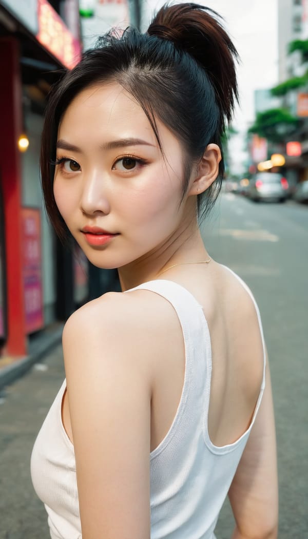 Tags: 21872187, SDXL
{"3": {"inputs": {"seed": 315871421529916, "steps": 32, "cfg": 7.87, "sampler_name": "dpmpp_2m", "scheduler": "karras", "denoise": 1.0, "model": ["27", 0], "positive": ["6", 0], "negative": ["7", 0], "latent_image": ["5", 0]}, "class_type": "KSampler"}, "4": {"inputs": {"ckpt_name": "juggernautxl.safetensors"}, "class_type": "CheckpointLoaderSimple"}, "5": {"inputs": {"width": 768, "height": 1344, "batch_size": 1}, "class_type": "EmptyLatentImage"}, "6": {"inputs": {"text": "28 year old girl, (chinese:1.14), (irish:0.95), (taiwanese:1.13), (detailed face:1.06), (cute:1.14), (seductive facial expression:1.09), (slim:1.14), (seductive pose:1.00), (double eyelids:1.09), (beautiful eyes:1.05), (eyelashes:1.14), (sexy lips:1.04), (idol:0.96), (pale skin:0.97), (temptress:1.07), (perky ass:0.97), (exposed ass:1.06), (looking back:1.06), (sexy ass:0.97), (thigh gap:0.95), (white tanktop:1.14), busy street, (natural looking skin:1.06), (textured skin:1.07), (RAW:1.05), (skin fuzz:1.03), (candid cinema:1.01), (detailed skin:1.06), (film:1.09), (portra:1.05), (soft lighting:1.09)", "clip": ["27", 1]}, "class_type": "CLIPTextEncode"}, "7": {"inputs": {"text": "(distorted:1.12), (twisted:1.12), (bad hands:1.06), (watermark:1.06), (open mouth:1.13), (low resolution:1.14), (worst quality:1.12)", "clip": ["27", 1]}, "class_type": "CLIPTextEncode"}, "8": {"inputs": {"samples": ["3", 0], "vae": ["4", 2]}, "class_type": "VAEDecode"}, "25": {"inputs": {"lora_name": "nudify_xl.safetensors", "strength_model": 0.36, "strength_clip": 0.17, "model": ["4", 0], "clip": ["4", 1]}, "class_type": "LoraLoader"}, "26": {"inputs": {"lora_name": "shirtlift_SDXL_v2.safetensors", "strength_model": 0.17, "strength_clip": 0.11, "model": ["25", 0], "clip": ["25", 1]}, "class_type": "LoraLoader"}, "27": {"inputs": {"lora_name": "PerfectEyesXL.safetensors", "strength_model": 0.16, "strength_clip": 0.19, "model": ["26", 0], "clip": ["26", 1]}, "class_type": "LoraLoader"}, "30": {"inputs": {"model_name": "4x_NMKD-Superscale-SP_178000_G.pth"}, "class_type": "UpscaleModelLoader"}, "31": {"inputs": {"upscale_model": ["30", 0], "image": ["8", 0]}, "class_type": "ImageUpscaleWithModel"}, "32": {"inputs": {"upscale_method": "lanczos", "scale_by": 0.5, "image": ["31", 0]}, "class_type": "ImageScaleBy"}, "33": {"inputs": {"pixels": ["32", 0], "vae": ["4", 2]}, "class_type": "VAEEncode"}, "34": {"inputs": {"seed": 315871421529916, "steps": 32, "cfg": 7.87, "sampler_name": "dpmpp_2m", "scheduler": "karras", "denoise": 0.3, "model": ["27", 0], "positive": ["6", 0], "negative": ["7", 0], "latent_image": ["33", 0]}, "class_type": "KSampler"}, "36": {"inputs": {"samples": ["34", 0], "vae": ["4", 2]}, "class_type": "VAEDecode"}, "39": {"inputs": {"filename_prefix": "comfyapi-1713730692755", "images": ["36", 0]}, "class_type": "SaveImage"}}