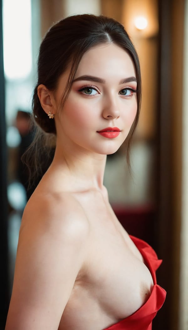 Tags: 21872187, SDXL
{"3": {"inputs": {"seed": 786438041066694, "steps": 64, "cfg": 6.94, "sampler_name": "dpmpp_2m", "scheduler": "karras", "denoise": 1.0, "model": ["27", 0], "positive": ["6", 0], "negative": ["7", 0], "latent_image": ["5", 0]}, "class_type": "KSampler"}, "4": {"inputs": {"ckpt_name": "juggernautXL_v8Rundiffusion.safetensors"}, "class_type": "CheckpointLoaderSimple"}, "5": {"inputs": {"width": 768, "height": 1344, "batch_size": 1}, "class_type": "EmptyLatentImage"}, "6": {"inputs": {"text": "28 year old girl, (ukrainian:1.11), (seductive pose:1.09), (pale skin:0.95), (double eyelids:0.97), (seductive facial expression:1.02), (eyelashes:1.05), (idol:1.00), (blush:1.10), (temptress:1.13), (beautiful eyes:1.05), (cute:1.10), (slim:1.02), (sexy lips:1.02), (detailed face:1.02), (perky ass:1.10), (exposed ass:1.06), (looking back:0.95), (sexy ass:1.02), (thigh gap:1.00), (wearing a low-cut red dress:0.96) at a ballroom, (textured skin:1.05), (candid cinema:1.05), (film:1.03), (detailed skin:1.09), (portra:1.01), (soft lighting:1.04), (RAW:1.06), (natural looking skin:1.01), (skin fuzz:1.02)", "clip": ["27", 1]}, "class_type": "CLIPTextEncode"}, "7": {"inputs": {"text": "(distorted:1.09), (bad hands:1.06), (worst quality:1.11), (twisted:1.12), (open mouth:1.10), (low resolution:1.09), (watermark:1.11)", "clip": ["27", 1]}, "class_type": "CLIPTextEncode"}, "8": {"inputs": {"samples": ["3", 0], "vae": ["4", 2]}, "class_type": "VAEDecode"}, "25": {"inputs": {"lora_name": "nudify_xl.safetensors", "strength_model": 0.17, "strength_clip": 0.11, "model": ["4", 0], "clip": ["4", 1]}, "class_type": "LoraLoader"}, "26": {"inputs": {"lora_name": "shirtlift_SDXL_v2.safetensors", "strength_model": 0.05, "strength_clip": 0.03, "model": ["25", 0], "clip": ["25", 1]}, "class_type": "LoraLoader"}, "27": {"inputs": {"lora_name": "PerfectEyesXL.safetensors", "strength_model": 0.04, "strength_clip": 0.04, "model": ["26", 0], "clip": ["26", 1]}, "class_type": "LoraLoader"}, "30": {"inputs": {"model_name": "4x_NMKD-Superscale-SP_178000_G.pth"}, "class_type": "UpscaleModelLoader"}, "31": {"inputs": {"upscale_model": ["30", 0], "image": ["8", 0]}, "class_type": "ImageUpscaleWithModel"}, "32": {"inputs": {"upscale_method": "lanczos", "scale_by": 0.5, "image": ["31", 0]}, "class_type": "ImageScaleBy"}, "33": {"inputs": {"pixels": ["32", 0], "vae": ["4", 2]}, "class_type": "VAEEncode"}, "34": {"inputs": {"seed": 786438041066694, "steps": 64, "cfg": 6.94, "sampler_name": "dpmpp_2m", "scheduler": "karras", "denoise": 0.3, "model": ["27", 0], "positive": ["6", 0], "negative": ["7", 0], "latent_image": ["33", 0]}, "class_type": "KSampler"}, "36": {"inputs": {"samples": ["34", 0], "vae": ["4", 2]}, "class_type": "VAEDecode"}, "39": {"inputs": {"filename_prefix": "comfyapi-1707437976454", "images": ["36", 0]}, "class_type": "SaveImage"}}