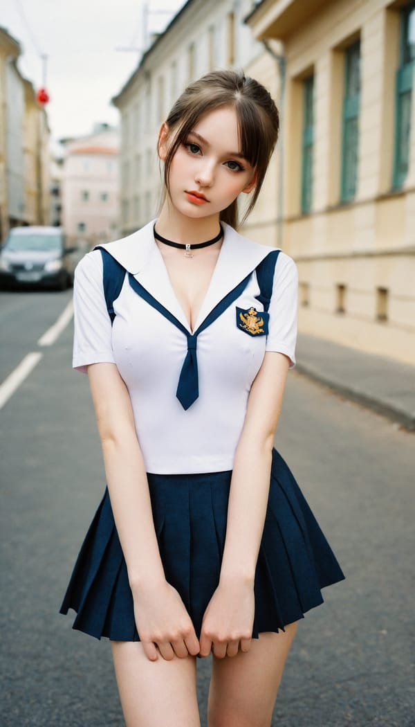 Tags: 21872187, SDXL
{"3": {"inputs": {"seed": 312613386872237, "steps": 32, "cfg": 7.46, "sampler_name": "dpmpp_2m", "scheduler": "karras", "denoise": 1.0, "model": ["27", 0], "positive": ["6", 0], "negative": ["7", 0], "latent_image": ["5", 0]}, "class_type": "KSampler"}, "4": {"inputs": {"ckpt_name": "helloworldxl.safetensors"}, "class_type": "CheckpointLoaderSimple"}, "5": {"inputs": {"width": 768, "height": 1344, "batch_size": 1}, "class_type": "EmptyLatentImage"}, "6": {"inputs": {"text": "19 year old girl, (russian:1.00), (eyelashes:1.02), (sexy lips:0.99), (pale skin:1.08), (beautiful eyes:0.97), (idol:0.96), (seductive facial expression:1.03), (slim:0.96), (detailed face:1.10), (cute:1.00), (blush:1.04), (temptress:1.01), (double eyelids:0.98), (seductive pose:0.97), (in a seductive pose:0.99), (large perky breasts:1.05), (cleavage:0.99), (thigh gap:0.99), (school uniform:1.07), choker, busy street, (natural looking skin:1.01), (textured skin:1.06), (skin fuzz:1.01), (detailed skin:1.05), (RAW:1.06), (soft lighting:1.08), (film:1.04), (portra:1.00), (candid cinema:1.00)", "clip": ["27", 1]}, "class_type": "CLIPTextEncode"}, "7": {"inputs": {"text": "(worst quality:1.07), (twisted:1.12), (low resolution:1.09), (open mouth:1.11), (bad hands:1.11), (distorted:1.10), (watermark:1.07)", "clip": ["27", 1]}, "class_type": "CLIPTextEncode"}, "8": {"inputs": {"samples": ["3", 0], "vae": ["4", 2]}, "class_type": "VAEDecode"}, "25": {"inputs": {"lora_name": "nudify_xl.safetensors", "strength_model": 0.25, "strength_clip": 0.12, "model": ["4", 0], "clip": ["4", 1]}, "class_type": "LoraLoader"}, "26": {"inputs": {"lora_name": "shirtlift_SDXL_v2.safetensors", "strength_model": 0.1, "strength_clip": 0.07, "model": ["25", 0], "clip": ["25", 1]}, "class_type": "LoraLoader"}, "27": {"inputs": {"lora_name": "PerfectEyesXL.safetensors", "strength_model": 0.02, "strength_clip": 0.04, "model": ["26", 0], "clip": ["26", 1]}, "class_type": "LoraLoader"}, "30": {"inputs": {"model_name": "4x_NMKD-Superscale-SP_178000_G.pth"}, "class_type": "UpscaleModelLoader"}, "31": {"inputs": {"upscale_model": ["30", 0], "image": ["8", 0]}, "class_type": "ImageUpscaleWithModel"}, "32": {"inputs": {"upscale_method": "lanczos", "scale_by": 0.5, "image": ["31", 0]}, "class_type": "ImageScaleBy"}, "33": {"inputs": {"pixels": ["32", 0], "vae": ["4", 2]}, "class_type": "VAEEncode"}, "34": {"inputs": {"seed": 312613386872237, "steps": 32, "cfg": 7.46, "sampler_name": "dpmpp_2m", "scheduler": "karras", "denoise": 0.3, "model": ["27", 0], "positive": ["6", 0], "negative": ["7", 0], "latent_image": ["33", 0]}, "class_type": "KSampler"}, "36": {"inputs": {"samples": ["34", 0], "vae": ["4", 2]}, "class_type": "VAEDecode"}, "39": {"inputs": {"filename_prefix": "comfyapi-1732200259687", "images": ["36", 0]}, "class_type": "SaveImage"}}