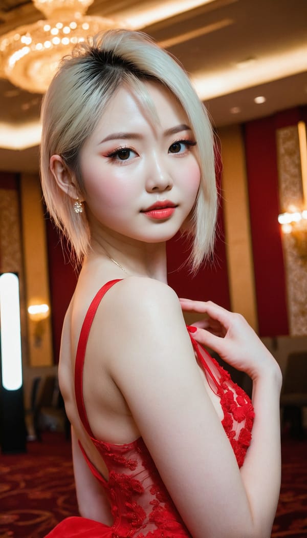 Tags: 21872187, SDXL
{"3": {"inputs": {"seed": 345294472242664, "steps": 64, "cfg": 7.22, "sampler_name": "dpmpp_2m", "scheduler": "karras", "denoise": 1.0, "model": ["27", 0], "positive": ["6", 0], "negative": ["7", 0], "latent_image": ["5", 0]}, "class_type": "KSampler"}, "4": {"inputs": {"ckpt_name": "juggernautxl.safetensors"}, "class_type": "CheckpointLoaderSimple"}, "5": {"inputs": {"width": 768, "height": 1344, "batch_size": 1}, "class_type": "EmptyLatentImage"}, "6": {"inputs": {"text": "24 year old girl, (russian:1.04), (japanese:1.13), (seductive facial expression:1.14), (idol:1.02), (temptress:0.99), (cute:1.12), (pale skin:0.97), (eyelashes:1.05), (seductive pose:1.06), (double eyelids:1.05), (sexy lips:1.10), (blush:0.97), (beautiful eyes:0.97), (slim:1.05), (detailed face:1.05), (on all fours:0.99), (spreading ass cheeks:1.09), (from behind:0.96), (backboob:0.98), (wearing a low-cut red dress:1.13) at a ballroom, (portra:1.07), (candid cinema:1.01), (natural looking skin:1.03), (skin fuzz:1.03), (textured skin:1.06), (RAW:1.00), (film:1.02), (detailed skin:1.09), (soft lighting:1.05)", "clip": ["27", 1]}, "class_type": "CLIPTextEncode"}, "7": {"inputs": {"text": "(bad hands:1.09), (twisted:1.05), (open mouth:1.13), (watermark:1.05), (low resolution:1.09), (worst quality:1.05), (distorted:1.13)", "clip": ["27", 1]}, "class_type": "CLIPTextEncode"}, "8": {"inputs": {"samples": ["3", 0], "vae": ["4", 2]}, "class_type": "VAEDecode"}, "25": {"inputs": {"lora_name": "nudify_xl.safetensors", "strength_model": 0.16, "strength_clip": 0.24, "model": ["4", 0], "clip": ["4", 1]}, "class_type": "LoraLoader"}, "26": {"inputs": {"lora_name": "shirtlift_SDXL_v2.safetensors", "strength_model": 0.12, "strength_clip": 0.09, "model": ["25", 0], "clip": ["25", 1]}, "class_type": "LoraLoader"}, "27": {"inputs": {"lora_name": "PerfectEyesXL.safetensors", "strength_model": 0.19, "strength_clip": 0.04, "model": ["26", 0], "clip": ["26", 1]}, "class_type": "LoraLoader"}, "30": {"inputs": {"model_name": "4x_NMKD-Superscale-SP_178000_G.pth"}, "class_type": "UpscaleModelLoader"}, "31": {"inputs": {"upscale_model": ["30", 0], "image": ["8", 0]}, "class_type": "ImageUpscaleWithModel"}, "32": {"inputs": {"upscale_method": "lanczos", "scale_by": 0.5, "image": ["31", 0]}, "class_type": "ImageScaleBy"}, "33": {"inputs": {"pixels": ["32", 0], "vae": ["4", 2]}, "class_type": "VAEEncode"}, "34": {"inputs": {"seed": 345294472242664, "steps": 64, "cfg": 7.22, "sampler_name": "dpmpp_2m", "scheduler": "karras", "denoise": 0.3, "model": ["27", 0], "positive": ["6", 0], "negative": ["7", 0], "latent_image": ["33", 0]}, "class_type": "KSampler"}, "36": {"inputs": {"samples": ["34", 0], "vae": ["4", 2]}, "class_type": "VAEDecode"}, "39": {"inputs": {"filename_prefix": "comfyapi-1732119072330", "images": ["36", 0]}, "class_type": "SaveImage"}}