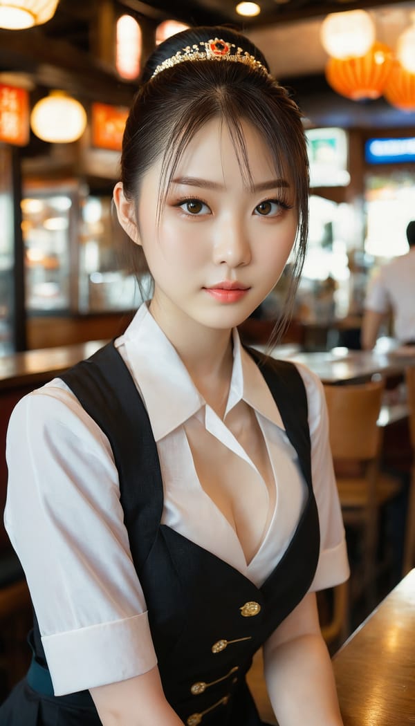 Tags: 21872187, SDXL
{"3": {"inputs": {"seed": 443019728403115, "steps": 64, "cfg": 6.91, "sampler_name": "dpmpp_2m", "scheduler": "karras", "denoise": 1.0, "model": ["27", 0], "positive": ["6", 0], "negative": ["7", 0], "latent_image": ["5", 0]}, "class_type": "KSampler"}, "4": {"inputs": {"ckpt_name": "juggernautxl.safetensors"}, "class_type": "CheckpointLoaderSimple"}, "5": {"inputs": {"width": 768, "height": 1344, "batch_size": 1}, "class_type": "EmptyLatentImage"}, "6": {"inputs": {"text": "18 year old girl, (irish:1.11), (japanese:0.99), (chinese:0.99), (temptress:1.02), (detailed face:1.09), (beautiful eyes:1.09), (seductive pose:1.01), (cute:1.14), (double eyelids:1.05), (pale skin:1.10), (eyelashes:0.97), (sexy lips:1.00), (seductive facial expression:1.02), (slim:0.97), (perky ass:1.04), (exposed ass:1.07), (looking back:1.04), (sexy ass:1.03), (thigh gap:1.04), (a waitress in uniform:1.07) working at a restaurant, (textured skin:1.04), (portra:1.05), (film:1.03), (skin fuzz:1.08), (soft lighting:1.03), (detailed skin:1.09), (candid cinema:1.09), (RAW:1.00), (natural looking skin:1.05)", "clip": ["27", 1]}, "class_type": "CLIPTextEncode"}, "7": {"inputs": {"text": "(distorted:1.11), (low resolution:1.06), (open mouth:1.12), (bad hands:1.12), (watermark:1.06), (twisted:1.13), (worst quality:1.08)", "clip": ["27", 1]}, "class_type": "CLIPTextEncode"}, "8": {"inputs": {"samples": ["3", 0], "vae": ["4", 2]}, "class_type": "VAEDecode"}, "25": {"inputs": {"lora_name": "nudify_xl.safetensors", "strength_model": 0.15, "strength_clip": 0.14, "model": ["4", 0], "clip": ["4", 1]}, "class_type": "LoraLoader"}, "26": {"inputs": {"lora_name": "shirtlift_SDXL_v2.safetensors", "strength_model": 0.01, "strength_clip": 0.0, "model": ["25", 0], "clip": ["25", 1]}, "class_type": "LoraLoader"}, "27": {"inputs": {"lora_name": "PerfectEyesXL.safetensors", "strength_model": 0.19, "strength_clip": 0.19, "model": ["26", 0], "clip": ["26", 1]}, "class_type": "LoraLoader"}, "30": {"inputs": {"model_name": "4x_NMKD-Superscale-SP_178000_G.pth"}, "class_type": "UpscaleModelLoader"}, "31": {"inputs": {"upscale_model": ["30", 0], "image": ["8", 0]}, "class_type": "ImageUpscaleWithModel"}, "32": {"inputs": {"upscale_method": "lanczos", "scale_by": 0.5, "image": ["31", 0]}, "class_type": "ImageScaleBy"}, "33": {"inputs": {"pixels": ["32", 0], "vae": ["4", 2]}, "class_type": "VAEEncode"}, "34": {"inputs": {"seed": 443019728403115, "steps": 64, "cfg": 6.91, "sampler_name": "dpmpp_2m", "scheduler": "karras", "denoise": 0.3, "model": ["27", 0], "positive": ["6", 0], "negative": ["7", 0], "latent_image": ["33", 0]}, "class_type": "KSampler"}, "36": {"inputs": {"samples": ["34", 0], "vae": ["4", 2]}, "class_type": "VAEDecode"}, "39": {"inputs": {"filename_prefix": "comfyapi-1716002489205", "images": ["36", 0]}, "class_type": "SaveImage"}}