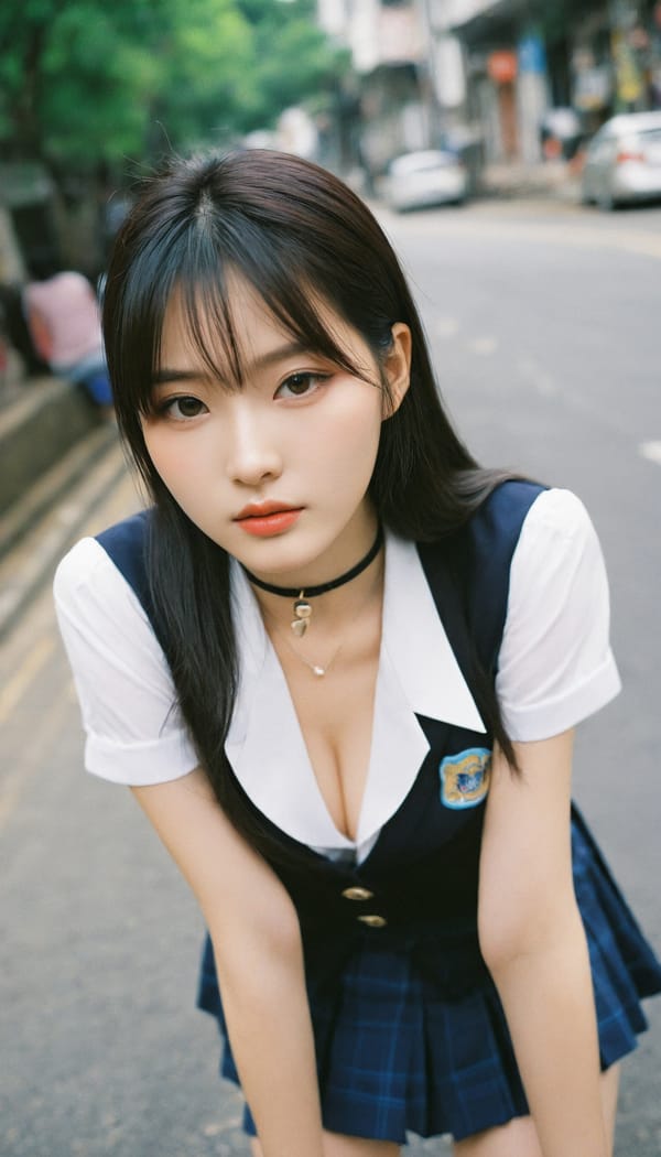 Tags: 21872187, SDXL
{"3": {"inputs": {"seed": 949503843488477, "steps": 32, "cfg": 5.04, "sampler_name": "dpmpp_2m", "scheduler": "karras", "denoise": 1.0, "model": ["27", 0], "positive": ["6", 0], "negative": ["7", 0], "latent_image": ["5", 0]}, "class_type": "KSampler"}, "4": {"inputs": {"ckpt_name": "helloworldxl.safetensors"}, "class_type": "CheckpointLoaderSimple"}, "5": {"inputs": {"width": 768, "height": 1344, "batch_size": 1}, "class_type": "EmptyLatentImage"}, "6": {"inputs": {"text": "27 year old girl, (taiwanese:1.10), (korean:1.10), (blush:1.01), (sexy lips:0.96), (temptress:1.06), (seductive pose:1.10), (slim:1.00), (pale skin:1.08), (eyelashes:1.00), (double eyelids:1.07), (beautiful eyes:1.00), (seductive facial expression:1.01), (detailed face:1.03), (idol:0.97), (cute:0.96), (in a seductive pose:1.05), (large perky breasts:1.07), (cleavage:1.00), (thigh gap:0.95), (school uniform:1.02), choker, busy street, (film:1.07), (candid cinema:1.03), (RAW:1.06), (soft lighting:1.01), (detailed skin:1.07), (textured skin:1.09), (portra:1.04), (natural looking skin:1.07), (skin fuzz:1.05)", "clip": ["27", 1]}, "class_type": "CLIPTextEncode"}, "7": {"inputs": {"text": "(low resolution:1.11), (open mouth:1.06), (distorted:1.11), (watermark:1.07), (bad hands:1.05), (twisted:1.10), (worst quality:1.08)", "clip": ["27", 1]}, "class_type": "CLIPTextEncode"}, "8": {"inputs": {"samples": ["3", 0], "vae": ["4", 2]}, "class_type": "VAEDecode"}, "25": {"inputs": {"lora_name": "nudify_xl.safetensors", "strength_model": 0.21, "strength_clip": 0.23, "model": ["4", 0], "clip": ["4", 1]}, "class_type": "LoraLoader"}, "26": {"inputs": {"lora_name": "shirtlift_SDXL_v2.safetensors", "strength_model": 0.04, "strength_clip": 0.09, "model": ["25", 0], "clip": ["25", 1]}, "class_type": "LoraLoader"}, "27": {"inputs": {"lora_name": "PerfectEyesXL.safetensors", "strength_model": 0.19, "strength_clip": 0.02, "model": ["26", 0], "clip": ["26", 1]}, "class_type": "LoraLoader"}, "30": {"inputs": {"model_name": "4x_NMKD-Superscale-SP_178000_G.pth"}, "class_type": "UpscaleModelLoader"}, "31": {"inputs": {"upscale_model": ["30", 0], "image": ["8", 0]}, "class_type": "ImageUpscaleWithModel"}, "32": {"inputs": {"upscale_method": "lanczos", "scale_by": 0.5, "image": ["31", 0]}, "class_type": "ImageScaleBy"}, "33": {"inputs": {"pixels": ["32", 0], "vae": ["4", 2]}, "class_type": "VAEEncode"}, "34": {"inputs": {"seed": 949503843488477, "steps": 32, "cfg": 5.04, "sampler_name": "dpmpp_2m", "scheduler": "karras", "denoise": 0.3, "model": ["27", 0], "positive": ["6", 0], "negative": ["7", 0], "latent_image": ["33", 0]}, "class_type": "KSampler"}, "36": {"inputs": {"samples": ["34", 0], "vae": ["4", 2]}, "class_type": "VAEDecode"}, "39": {"inputs": {"filename_prefix": "comfyapi-1713778801280", "images": ["36", 0]}, "class_type": "SaveImage"}}