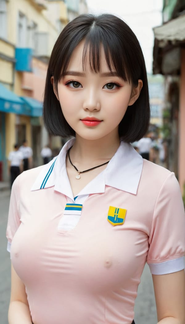 Tags: 21872187, SDXL
{"3": {"inputs": {"seed": 954285161769544, "steps": 64, "cfg": 7.17, "sampler_name": "dpmpp_2m", "scheduler": "karras", "denoise": 1.0, "model": ["27", 0], "positive": ["6", 0], "negative": ["7", 0], "latent_image": ["5", 0]}, "class_type": "KSampler"}, "4": {"inputs": {"ckpt_name": "juggernautXL_v8Rundiffusion.safetensors"}, "class_type": "CheckpointLoaderSimple"}, "5": {"inputs": {"width": 768, "height": 1344, "batch_size": 1}, "class_type": "EmptyLatentImage"}, "6": {"inputs": {"text": "22 year old girl, (ukrainian:1.10), (chinese:1.08), (double eyelids:1.09), (blush:1.13), (idol:1.03), (temptress:1.01), (cute:1.14), (seductive pose:1.11), (sexy lips:1.11), (slim:1.08), (detailed face:0.98), (eyelashes:1.03), (beautiful eyes:1.13), (seductive facial expression:1.05), (pale skin:1.13), (in a seductive pose:1.11), (large perky breasts:1.05), (cleavage:1.06), (thigh gap:1.02), (school uniform:0.96), choker, busy street, (textured skin:1.05), (skin fuzz:1.04), (soft lighting:1.07), (natural looking skin:1.06), (RAW:1.00), (candid cinema:1.00), (portra:1.09), (film:1.07), (detailed skin:1.04)", "clip": ["27", 1]}, "class_type": "CLIPTextEncode"}, "7": {"inputs": {"text": "(twisted:1.08), (watermark:1.13), (open mouth:1.06), (worst quality:1.05), (bad hands:1.13), (low resolution:1.10), (distorted:1.14)", "clip": ["27", 1]}, "class_type": "CLIPTextEncode"}, "8": {"inputs": {"samples": ["3", 0], "vae": ["4", 2]}, "class_type": "VAEDecode"}, "25": {"inputs": {"lora_name": "nudify_xl.safetensors", "strength_model": 0.35, "strength_clip": 0.3, "model": ["4", 0], "clip": ["4", 1]}, "class_type": "LoraLoader"}, "26": {"inputs": {"lora_name": "shirtlift_SDXL_v2.safetensors", "strength_model": 0.01, "strength_clip": 0.12, "model": ["25", 0], "clip": ["25", 1]}, "class_type": "LoraLoader"}, "27": {"inputs": {"lora_name": "PerfectEyesXL.safetensors", "strength_model": 0.03, "strength_clip": 0.05, "model": ["26", 0], "clip": ["26", 1]}, "class_type": "LoraLoader"}, "30": {"inputs": {"model_name": "4x_NMKD-Superscale-SP_178000_G.pth"}, "class_type": "UpscaleModelLoader"}, "31": {"inputs": {"upscale_model": ["30", 0], "image": ["8", 0]}, "class_type": "ImageUpscaleWithModel"}, "32": {"inputs": {"upscale_method": "lanczos", "scale_by": 0.5, "image": ["31", 0]}, "class_type": "ImageScaleBy"}, "33": {"inputs": {"pixels": ["32", 0], "vae": ["4", 2]}, "class_type": "VAEEncode"}, "34": {"inputs": {"seed": 954285161769544, "steps": 64, "cfg": 7.17, "sampler_name": "dpmpp_2m", "scheduler": "karras", "denoise": 0.3, "model": ["27", 0], "positive": ["6", 0], "negative": ["7", 0], "latent_image": ["33", 0]}, "class_type": "KSampler"}, "36": {"inputs": {"samples": ["34", 0], "vae": ["4", 2]}, "class_type": "VAEDecode"}, "39": {"inputs": {"filename_prefix": "comfyapi-1707409658071", "images": ["36", 0]}, "class_type": "SaveImage"}}