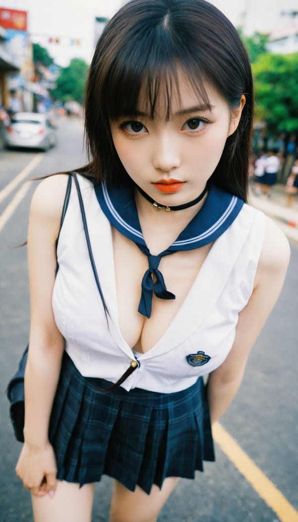 Tags: 21872187, SDXL
{"3": {"inputs": {"seed": 483899417450159, "steps": 64, "cfg": 7.61, "sampler_name": "dpmpp_2m", "scheduler": "karras", "denoise": 1.0, "model": ["27", 0], "positive": ["6", 0], "negative": ["7", 0], "latent_image": ["5", 0]}, "class_type": "KSampler"}, "4": {"inputs": {"ckpt_name": "helloworldxl.safetensors"}, "class_type": "CheckpointLoaderSimple"}, "5": {"inputs": {"width": 768, "height": 1344, "batch_size": 1}, "class_type": "EmptyLatentImage"}, "6": {"inputs": {"text": "23 year old girl, (chinese:1.08), (cute:1.14), (beautiful eyes:1.13), (idol:0.99), (pale skin:1.01), (temptress:1.09), (slim:1.03), (detailed face:1.09), (eyelashes:1.04), (seductive pose:1.13), (sexy lips:1.03), (double eyelids:1.06), (in a seductive pose:1.08), (large perky breasts:0.96), (cleavage:1.01), (thigh gap:1.00), (school uniform:1.14), choker, busy street, (portra:1.06), (skin fuzz:1.01), (RAW:1.02), (detailed skin:1.05), (natural looking skin:1.05), (textured skin:1.04), (film:1.02), (soft lighting:1.05), (candid cinema:1.00)", "clip": ["27", 1]}, "class_type": "CLIPTextEncode"}, "7": {"inputs": {"text": "(bad hands:1.07), (open mouth:1.14), (watermark:1.12), (worst quality:1.08), (distorted:1.05), (twisted:1.05), (low resolution:1.13)", "clip": ["27", 1]}, "class_type": "CLIPTextEncode"}, "8": {"inputs": {"samples": ["3", 0], "vae": ["4", 2]}, "class_type": "VAEDecode"}, "25": {"inputs": {"lora_name": "nudify_xl.safetensors", "strength_model": 0.2, "strength_clip": 0.04, "model": ["4", 0], "clip": ["4", 1]}, "class_type": "LoraLoader"}, "26": {"inputs": {"lora_name": "shirtlift_SDXL_v2.safetensors", "strength_model": 0.04, "strength_clip": 0.02, "model": ["25", 0], "clip": ["25", 1]}, "class_type": "LoraLoader"}, "27": {"inputs": {"lora_name": "PerfectEyesXL.safetensors", "strength_model": 0.04, "strength_clip": 0.1, "model": ["26", 0], "clip": ["26", 1]}, "class_type": "LoraLoader"}, "30": {"inputs": {"model_name": "4x_NMKD-Superscale-SP_178000_G.pth"}, "class_type": "UpscaleModelLoader"}, "31": {"inputs": {"upscale_model": ["30", 0], "image": ["8", 0]}, "class_type": "ImageUpscaleWithModel"}, "32": {"inputs": {"upscale_method": "lanczos", "scale_by": 0.5, "image": ["31", 0]}, "class_type": "ImageScaleBy"}, "33": {"inputs": {"pixels": ["32", 0], "vae": ["4", 2]}, "class_type": "VAEEncode"}, "34": {"inputs": {"seed": 483899417450159, "steps": 64, "cfg": 7.61, "sampler_name": "dpmpp_2m", "scheduler": "karras", "denoise": 0.3, "model": ["27", 0], "positive": ["6", 0], "negative": ["7", 0], "latent_image": ["33", 0]}, "class_type": "KSampler"}, "36": {"inputs": {"samples": ["34", 0], "vae": ["4", 2]}, "class_type": "VAEDecode"}, "39": {"inputs": {"filename_prefix": "comfyapi-1717127512544", "images": ["36", 0]}, "class_type": "SaveImage"}}