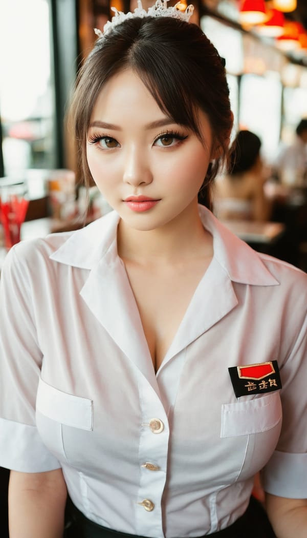 Tags: 21872187, SDXL
{"3": {"inputs": {"seed": 877622112334382, "steps": 32, "cfg": 5.27, "sampler_name": "dpmpp_2m", "scheduler": "karras", "denoise": 1.0, "model": ["27", 0], "positive": ["6", 0], "negative": ["7", 0], "latent_image": ["5", 0]}, "class_type": "KSampler"}, "4": {"inputs": {"ckpt_name": "juggernautxl.safetensors"}, "class_type": "CheckpointLoaderSimple"}, "5": {"inputs": {"width": 768, "height": 1344, "batch_size": 1}, "class_type": "EmptyLatentImage"}, "6": {"inputs": {"text": "24 year old girl, (ukrainian:0.98), (taiwanese:1.03), (seductive pose:1.05), (eyelashes:1.04), (idol:0.96), (seductive facial expression:1.07), (cute:1.07), (beautiful eyes:1.08), (pale skin:1.03), (blush:1.11), (double eyelids:1.08), (sexy lips:1.12), (detailed face:1.04), (slim:1.05), (temptress:1.04), (on all fours:0.99), (spreading ass cheeks:0.95), (from behind:0.98), (backboob:1.01), (a waitress in uniform:1.13) working at a restaurant, (RAW:1.05), (skin fuzz:1.08), (natural looking skin:1.03), (soft lighting:1.05), (film:1.00), (portra:1.02), (candid cinema:1.00), (detailed skin:1.04), (textured skin:1.05)", "clip": ["27", 1]}, "class_type": "CLIPTextEncode"}, "7": {"inputs": {"text": "(watermark:1.09), (low resolution:1.07), (distorted:1.06), (twisted:1.13), (open mouth:1.12), (worst quality:1.14)", "clip": ["27", 1]}, "class_type": "CLIPTextEncode"}, "8": {"inputs": {"samples": ["3", 0], "vae": ["4", 2]}, "class_type": "VAEDecode"}, "25": {"inputs": {"lora_name": "nudify_xl.safetensors", "strength_model": 0.38, "strength_clip": 0.18, "model": ["4", 0], "clip": ["4", 1]}, "class_type": "LoraLoader"}, "26": {"inputs": {"lora_name": "shirtlift_SDXL_v2.safetensors", "strength_model": 0.02, "strength_clip": 0.14, "model": ["25", 0], "clip": ["25", 1]}, "class_type": "LoraLoader"}, "27": {"inputs": {"lora_name": "PerfectEyesXL.safetensors", "strength_model": 0.08, "strength_clip": 0.03, "model": ["26", 0], "clip": ["26", 1]}, "class_type": "LoraLoader"}, "30": {"inputs": {"model_name": "4x_NMKD-Superscale-SP_178000_G.pth"}, "class_type": "UpscaleModelLoader"}, "31": {"inputs": {"upscale_model": ["30", 0], "image": ["8", 0]}, "class_type": "ImageUpscaleWithModel"}, "32": {"inputs": {"upscale_method": "lanczos", "scale_by": 0.5, "image": ["31", 0]}, "class_type": "ImageScaleBy"}, "33": {"inputs": {"pixels": ["32", 0], "vae": ["4", 2]}, "class_type": "VAEEncode"}, "34": {"inputs": {"seed": 877622112334382, "steps": 32, "cfg": 5.27, "sampler_name": "dpmpp_2m", "scheduler": "karras", "denoise": 0.3, "model": ["27", 0], "positive": ["6", 0], "negative": ["7", 0], "latent_image": ["33", 0]}, "class_type": "KSampler"}, "36": {"inputs": {"samples": ["34", 0], "vae": ["4", 2]}, "class_type": "VAEDecode"}, "39": {"inputs": {"filename_prefix": "comfyapi-1711623863115", "images": ["36", 0]}, "class_type": "SaveImage"}}
