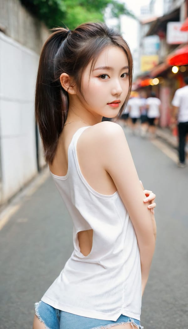 Tags: 21872187, SDXL
{"3": {"inputs": {"seed": 855441350834575, "steps": 32, "cfg": 6.02, "sampler_name": "dpmpp_2m", "scheduler": "karras", "denoise": 1.0, "model": ["27", 0], "positive": ["6", 0], "negative": ["7", 0], "latent_image": ["5", 0]}, "class_type": "KSampler"}, "4": {"inputs": {"ckpt_name": "leosamsHelloworldSDXL_helloworldSDXL32DPO.safetensors"}, "class_type": "CheckpointLoaderSimple"}, "5": {"inputs": {"width": 768, "height": 1344, "batch_size": 1}, "class_type": "EmptyLatentImage"}, "6": {"inputs": {"text": "18 year old girl, (chinese:0.96), (beautiful eyes:1.14), (seductive pose:0.98), (cute:1.02), (slim:1.12), (blush:1.07), (eyelashes:1.08), (seductive facial expression:0.97), (idol:1.13), (temptress:0.99), (sexy lips:0.98), (pale skin:0.99), (detailed face:1.11), (double eyelids:1.08), (perky ass:1.12), (exposed ass:1.13), (looking back:0.96), (sexy ass:1.05), (thigh gap:1.07), (white tanktop:1.12), busy street, (skin fuzz:1.08), (RAW:1.09), (soft lighting:1.00), (portra:1.03), (detailed skin:1.07), (natural looking skin:1.00), (textured skin:1.03), (film:1.04), (candid cinema:1.05)", "clip": ["27", 1]}, "class_type": "CLIPTextEncode"}, "7": {"inputs": {"text": "(distorted:1.14), (worst quality:1.09), (low resolution:1.12), (twisted:1.07), (open mouth:1.09), (watermark:1.05), (bad hands:1.06)", "clip": ["27", 1]}, "class_type": "CLIPTextEncode"}, "8": {"inputs": {"samples": ["3", 0], "vae": ["4", 2]}, "class_type": "VAEDecode"}, "25": {"inputs": {"lora_name": "nudify_xl.safetensors", "strength_model": 0.35, "strength_clip": 0.33, "model": ["4", 0], "clip": ["4", 1]}, "class_type": "LoraLoader"}, "26": {"inputs": {"lora_name": "shirtlift_SDXL_v2.safetensors", "strength_model": 0.02, "strength_clip": 0.01, "model": ["25", 0], "clip": ["25", 1]}, "class_type": "LoraLoader"}, "27": {"inputs": {"lora_name": "PerfectEyesXL.safetensors", "strength_model": 0.18, "strength_clip": 0.13, "model": ["26", 0], "clip": ["26", 1]}, "class_type": "LoraLoader"}, "30": {"inputs": {"model_name": "4x_NMKD-Superscale-SP_178000_G.pth"}, "class_type": "UpscaleModelLoader"}, "31": {"inputs": {"upscale_model": ["30", 0], "image": ["8", 0]}, "class_type": "ImageUpscaleWithModel"}, "32": {"inputs": {"upscale_method": "lanczos", "scale_by": 0.5, "image": ["31", 0]}, "class_type": "ImageScaleBy"}, "33": {"inputs": {"pixels": ["32", 0], "vae": ["4", 2]}, "class_type": "VAEEncode"}, "34": {"inputs": {"seed": 855441350834575, "steps": 32, "cfg": 6.02, "sampler_name": "dpmpp_2m", "scheduler": "karras", "denoise": 0.3, "model": ["27", 0], "positive": ["6", 0], "negative": ["7", 0], "latent_image": ["33", 0]}, "class_type": "KSampler"}, "36": {"inputs": {"samples": ["34", 0], "vae": ["4", 2]}, "class_type": "VAEDecode"}, "39": {"inputs": {"filename_prefix": "comfyapi-1708137651836", "images": ["36", 0]}, "class_type": "SaveImage"}}