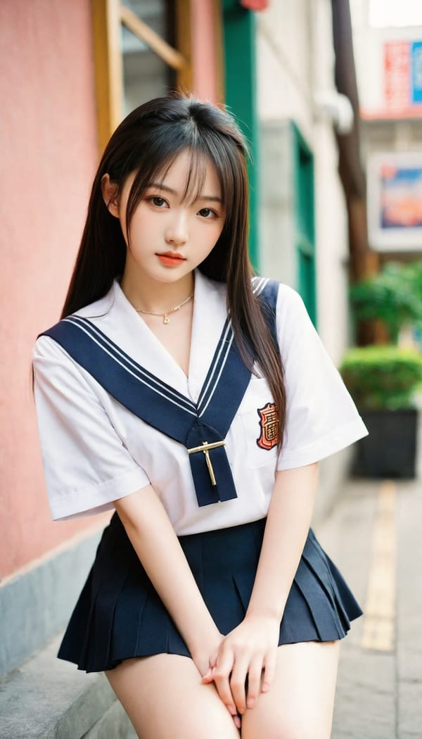 Tags: 21872187, SDXL
{"3": {"inputs": {"seed": 660760044547587, "steps": 64, "cfg": 6.85, "sampler_name": "dpmpp_2m", "scheduler": "karras", "denoise": 1.0, "model": ["27", 0], "positive": ["6", 0], "negative": ["7", 0], "latent_image": ["5", 0]}, "class_type": "KSampler"}, "4": {"inputs": {"ckpt_name": "leosamsHelloworldSDXL_helloworldSDXL32DPO.safetensors"}, "class_type": "CheckpointLoaderSimple"}, "5": {"inputs": {"width": 768, "height": 1344, "batch_size": 1}, "class_type": "EmptyLatentImage"}, "6": {"inputs": {"text": "20 year old girl, (chinese:1.08), (japanese:1.03), (taiwanese:1.08), (sexy lips:1.06), (pale skin:1.10), (double eyelids:0.96), (eyelashes:1.01), (detailed face:1.11), (cute:0.98), (temptress:1.01), (seductive pose:1.14), (seductive facial expression:1.12), (beautiful eyes:0.97), (idol:1.03), (blush:1.09), (slim:1.05), (in a seductive pose:1.08), (large perky breasts:1.07), (cleavage:1.02), (thigh gap:1.03), (school uniform:1.14), choker, busy street, (detailed skin:1.06), (candid cinema:1.07), (portra:1.09), (textured skin:1.00), (RAW:1.06), (skin fuzz:1.02), (film:1.00), (natural looking skin:1.00), (soft lighting:1.02)", "clip": ["27", 1]}, "class_type": "CLIPTextEncode"}, "7": {"inputs": {"text": "(distorted:1.10), (worst quality:1.12), (bad hands:1.13), (open mouth:1.14), (low resolution:1.14), (watermark:1.05), (twisted:1.08)", "clip": ["27", 1]}, "class_type": "CLIPTextEncode"}, "8": {"inputs": {"samples": ["3", 0], "vae": ["4", 2]}, "class_type": "VAEDecode"}, "25": {"inputs": {"lora_name": "nudify_xl.safetensors", "strength_model": 0.22, "strength_clip": 0.01, "model": ["4", 0], "clip": ["4", 1]}, "class_type": "LoraLoader"}, "26": {"inputs": {"lora_name": "shirtlift_SDXL_v2.safetensors", "strength_model": 0.01, "strength_clip": 0.15, "model": ["25", 0], "clip": ["25", 1]}, "class_type": "LoraLoader"}, "27": {"inputs": {"lora_name": "PerfectEyesXL.safetensors", "strength_model": 0.08, "strength_clip": 0.17, "model": ["26", 0], "clip": ["26", 1]}, "class_type": "LoraLoader"}, "30": {"inputs": {"model_name": "4x_NMKD-Superscale-SP_178000_G.pth"}, "class_type": "UpscaleModelLoader"}, "31": {"inputs": {"upscale_model": ["30", 0], "image": ["8", 0]}, "class_type": "ImageUpscaleWithModel"}, "32": {"inputs": {"upscale_method": "lanczos", "scale_by": 0.5, "image": ["31", 0]}, "class_type": "ImageScaleBy"}, "33": {"inputs": {"pixels": ["32", 0], "vae": ["4", 2]}, "class_type": "VAEEncode"}, "34": {"inputs": {"seed": 660760044547587, "steps": 64, "cfg": 6.85, "sampler_name": "dpmpp_2m", "scheduler": "karras", "denoise": 0.3, "model": ["27", 0], "positive": ["6", 0], "negative": ["7", 0], "latent_image": ["33", 0]}, "class_type": "KSampler"}, "36": {"inputs": {"samples": ["34", 0], "vae": ["4", 2]}, "class_type": "VAEDecode"}, "39": {"inputs": {"filename_prefix": "comfyapi-1707447049406", "images": ["36", 0]}, "class_type": "SaveImage"}}