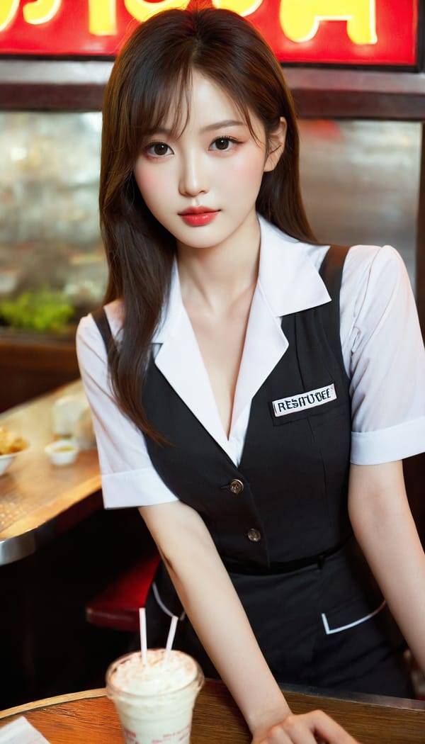 Tags: 21872187, SDXL
{"3": {"inputs": {"seed": 410471531371132, "steps": 32, "cfg": 7.21, "sampler_name": "dpmpp_2m", "scheduler": "karras", "denoise": 1.0, "model": ["27", 0], "positive": ["6", 0], "negative": ["7", 0], "latent_image": ["5", 0]}, "class_type": "KSampler"}, "4": {"inputs": {"ckpt_name": "helloworldxl.safetensors"}, "class_type": "CheckpointLoaderSimple"}, "5": {"inputs": {"width": 768, "height": 1344, "batch_size": 1}, "class_type": "EmptyLatentImage"}, "6": {"inputs": {"text": "19 year old girl, (korean:0.98), (cute:1.02), (double eyelids:1.00), (blush:1.11), (sexy lips:1.14), (temptress:0.95), (pale skin:1.13), (beautiful eyes:0.96), (idol:1.07), (eyelashes:0.98), (seductive pose:1.01), (seductive facial expression:1.09), (detailed face:0.95), (in a seductive pose:1.01), (large perky breasts:0.99), (cleavage:1.06), (thigh gap:0.97), (a waitress in uniform:1.07) working at a restaurant, (candid cinema:1.03), (skin fuzz:1.02), (natural looking skin:1.06), (film:1.00), (detailed skin:1.07), (soft lighting:1.01), (RAW:1.03), (portra:1.07), (textured skin:1.04)", "clip": ["27", 1]}, "class_type": "CLIPTextEncode"}, "7": {"inputs": {"text": "(low resolution:1.07), (open mouth:1.10), (watermark:1.14), (worst quality:1.13), (twisted:1.05), (distorted:1.12)", "clip": ["27", 1]}, "class_type": "CLIPTextEncode"}, "8": {"inputs": {"samples": ["3", 0], "vae": ["4", 2]}, "class_type": "VAEDecode"}, "25": {"inputs": {"lora_name": "nudify_xl.safetensors", "strength_model": 0.33, "strength_clip": 0.08, "model": ["4", 0], "clip": ["4", 1]}, "class_type": "LoraLoader"}, "26": {"inputs": {"lora_name": "shirtlift_SDXL_v2.safetensors", "strength_model": 0.02, "strength_clip": 0.19, "model": ["25", 0], "clip": ["25", 1]}, "class_type": "LoraLoader"}, "27": {"inputs": {"lora_name": "PerfectEyesXL.safetensors", "strength_model": 0.12, "strength_clip": 0.19, "model": ["26", 0], "clip": ["26", 1]}, "class_type": "LoraLoader"}, "30": {"inputs": {"model_name": "4x_NMKD-Superscale-SP_178000_G.pth"}, "class_type": "UpscaleModelLoader"}, "31": {"inputs": {"upscale_model": ["30", 0], "image": ["8", 0]}, "class_type": "ImageUpscaleWithModel"}, "32": {"inputs": {"upscale_method": "lanczos", "scale_by": 0.5, "image": ["31", 0]}, "class_type": "ImageScaleBy"}, "33": {"inputs": {"pixels": ["32", 0], "vae": ["4", 2]}, "class_type": "VAEEncode"}, "34": {"inputs": {"seed": 410471531371132, "steps": 32, "cfg": 7.21, "sampler_name": "dpmpp_2m", "scheduler": "karras", "denoise": 0.3, "model": ["27", 0], "positive": ["6", 0], "negative": ["7", 0], "latent_image": ["33", 0]}, "class_type": "KSampler"}, "36": {"inputs": {"samples": ["34", 0], "vae": ["4", 2]}, "class_type": "VAEDecode"}, "39": {"inputs": {"filename_prefix": "comfyapi-1732833396323", "images": ["36", 0]}, "class_type": "SaveImage"}}