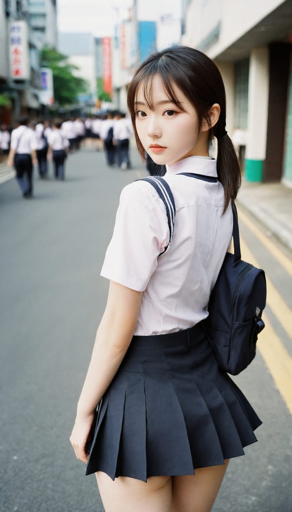 Tags: 21872187, SDXL
{"3": {"inputs": {"seed": 496563192600027, "steps": 32, "cfg": 6.17, "sampler_name": "dpmpp_2m", "scheduler": "karras", "denoise": 1.0, "model": ["27", 0], "positive": ["6", 0], "negative": ["7", 0], "latent_image": ["5", 0]}, "class_type": "KSampler"}, "4": {"inputs": {"ckpt_name": "leosamsHelloworldSDXL_helloworldSDXL32DPO.safetensors"}, "class_type": "CheckpointLoaderSimple"}, "5": {"inputs": {"width": 768, "height": 1344, "batch_size": 1}, "class_type": "EmptyLatentImage"}, "6": {"inputs": {"text": "20 year old girl, (japanese:0.99), (korean:0.98), (seductive pose:1.10), (pale skin:1.08), (double eyelids:1.00), (slim:1.04), (sexy lips:0.98), (cute:1.06), (idol:1.06), (blush:1.04), (eyelashes:0.95), (temptress:1.02), (seductive facial expression:1.01), (beautiful eyes:1.13), (detailed face:1.03), (perky ass:1.08), (exposed ass:1.01), (looking back:0.96), (sexy ass:0.97), (thigh gap:0.95), (school uniform:1.08), choker, busy street, (portra:1.00), (film:1.04), (candid cinema:1.08), (natural looking skin:1.07), (skin fuzz:1.03), (RAW:1.01), (detailed skin:1.09), (textured skin:1.06), (soft lighting:1.04)", "clip": ["27", 1]}, "class_type": "CLIPTextEncode"}, "7": {"inputs": {"text": "(worst quality:1.06), (twisted:1.14), (low resolution:1.10), (distorted:1.12), (watermark:1.05), (bad hands:1.12), (open mouth:1.08)", "clip": ["27", 1]}, "class_type": "CLIPTextEncode"}, "8": {"inputs": {"samples": ["3", 0], "vae": ["4", 2]}, "class_type": "VAEDecode"}, "25": {"inputs": {"lora_name": "nudify_xl.safetensors", "strength_model": 0.37, "strength_clip": 0.19, "model": ["4", 0], "clip": ["4", 1]}, "class_type": "LoraLoader"}, "26": {"inputs": {"lora_name": "shirtlift_SDXL_v2.safetensors", "strength_model": 0.14, "strength_clip": 0.06, "model": ["25", 0], "clip": ["25", 1]}, "class_type": "LoraLoader"}, "27": {"inputs": {"lora_name": "PerfectEyesXL.safetensors", "strength_model": 0.1, "strength_clip": 0.16, "model": ["26", 0], "clip": ["26", 1]}, "class_type": "LoraLoader"}, "30": {"inputs": {"model_name": "4x_NMKD-Superscale-SP_178000_G.pth"}, "class_type": "UpscaleModelLoader"}, "31": {"inputs": {"upscale_model": ["30", 0], "image": ["8", 0]}, "class_type": "ImageUpscaleWithModel"}, "32": {"inputs": {"upscale_method": "lanczos", "scale_by": 0.5, "image": ["31", 0]}, "class_type": "ImageScaleBy"}, "33": {"inputs": {"pixels": ["32", 0], "vae": ["4", 2]}, "class_type": "VAEEncode"}, "34": {"inputs": {"seed": 496563192600027, "steps": 32, "cfg": 6.17, "sampler_name": "dpmpp_2m", "scheduler": "karras", "denoise": 0.3, "model": ["27", 0], "positive": ["6", 0], "negative": ["7", 0], "latent_image": ["33", 0]}, "class_type": "KSampler"}, "36": {"inputs": {"samples": ["34", 0], "vae": ["4", 2]}, "class_type": "VAEDecode"}, "39": {"inputs": {"filename_prefix": "comfyapi-1708044619242", "images": ["36", 0]}, "class_type": "SaveImage"}}