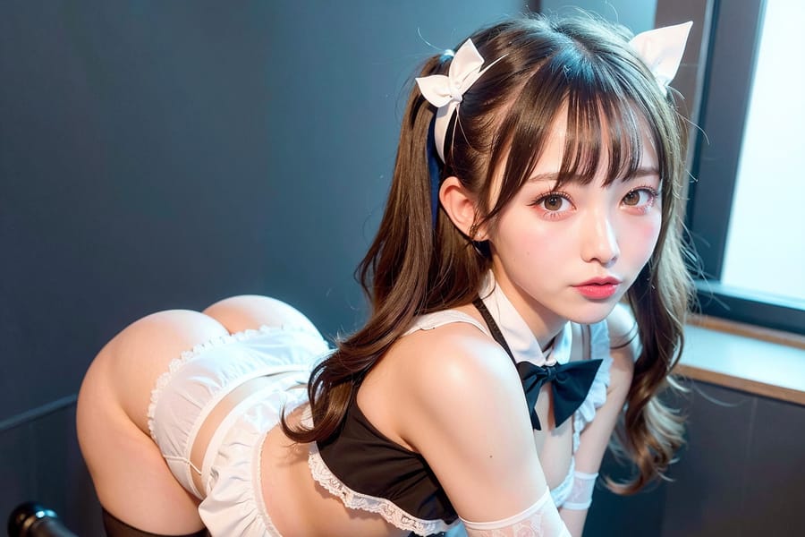 Tags: 21872187
<lora:JapaneseDollLikeness_v15:0.58>, maid cafe, stockings, (maid costume:0.91), choker, bowtie, headband, (pleated skirt:0.97), (perky ass:1.17), (exposed ass:1.14), (looking back:0.92), <lora:Addams:0.24>, cute, sexy lips, seductive smile, eyelashes, pale skin, perky breasts, textured skin, 4K, best quality, sharp, (thigh gap:1.01), (stunningly attractive:0.91)
Negative prompt: anime, black and white, fat, disfigured, (low quality:1.93), (worst quality:1.91)
Steps: 64, Sampler: DPM++ 2M Karras, CFG scale: 6.93, Seed: 904945919, Size: 768x512, Model hash: fc2511737a, Model: chilloutmix_NiPrunedFp32Fix, Seed resize from: -1x-1, Denoising strength: 0.4, Version: v1.2.1, Hires upscale: 2.0, Hires steps: 16, Hires upscaler: ESRGAN_4x
