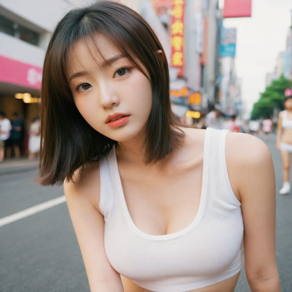 Tags: 21872187, SDXL
{"3": {"inputs": {"seed": 755596927553271, "steps": 32, "cfg": 6.06, "sampler_name": "dpmpp_2m", "scheduler": "karras", "denoise": 1.0, "model": ["27", 0], "positive": ["6", 0], "negative": ["7", 0], "latent_image": ["5", 0]}, "class_type": "KSampler"}, "4": {"inputs": {"ckpt_name": "leosamsHelloworldSDXL_helloworldSDXL32DPO.safetensors"}, "class_type": "CheckpointLoaderSimple"}, "5": {"inputs": {"width": 1024, "height": 1024, "batch_size": 1}, "class_type": "EmptyLatentImage"}, "6": {"inputs": {"text": "18 year old girl, (korean:0.99), (japanese:1.03), (eyelashes:1.10), (seductive pose:0.95), (detailed face:1.01), (double eyelids:1.07), (idol:0.97), (sexy lips:0.97), (beautiful eyes:1.13), (blush:1.07), (seductive facial expression:0.98), (cute:1.06), (temptress:1.14), (in a seductive pose:0.99), (large perky breasts:1.00), (cleavage:1.00), (thigh gap:1.11), (white tanktop:1.14), busy street, (detailed skin:1.08), (soft lighting:1.05), (candid cinema:1.06), (film:1.05), (RAW:1.00), (portra:1.03), (skin fuzz:1.03), (natural looking skin:1.07), (textured skin:1.05)", "clip": ["27", 1]}, "class_type": "CLIPTextEncode"}, "7": {"inputs": {"text": "(watermark:1.06), (open mouth:1.06), (bad hands:1.12), (worst quality:1.11), (low resolution:1.06), (twisted:1.13), (distorted:1.09)", "clip": ["27", 1]}, "class_type": "CLIPTextEncode"}, "8": {"inputs": {"samples": ["3", 0], "vae": ["4", 2]}, "class_type": "VAEDecode"}, "25": {"inputs": {"lora_name": "nudify_xl.safetensors", "strength_model": 0.11, "strength_clip": 0.04, "model": ["4", 0], "clip": ["4", 1]}, "class_type": "LoraLoader"}, "26": {"inputs": {"lora_name": "shirtlift_SDXL_v2.safetensors", "strength_model": 0.09, "strength_clip": 0.03, "model": ["25", 0], "clip": ["25", 1]}, "class_type": "LoraLoader"}, "27": {"inputs": {"lora_name": "PerfectEyesXL.safetensors", "strength_model": 0.04, "strength_clip": 0.1, "model": ["26", 0], "clip": ["26", 1]}, "class_type": "LoraLoader"}, "30": {"inputs": {"model_name": "4x_NMKD-Superscale-SP_178000_G.pth"}, "class_type": "UpscaleModelLoader"}, "31": {"inputs": {"upscale_model": ["30", 0], "image": ["8", 0]}, "class_type": "ImageUpscaleWithModel"}, "32": {"inputs": {"upscale_method": "lanczos", "scale_by": 0.5, "image": ["31", 0]}, "class_type": "ImageScaleBy"}, "33": {"inputs": {"pixels": ["32", 0], "vae": ["4", 2]}, "class_type": "VAEEncode"}, "34": {"inputs": {"seed": 755596927553271, "steps": 32, "cfg": 6.06, "sampler_name": "dpmpp_2m", "scheduler": "karras", "denoise": 0.3, "model": ["27", 0], "positive": ["6", 0], "negative": ["7", 0], "latent_image": ["33", 0]}, "class_type": "KSampler"}, "36": {"inputs": {"samples": ["34", 0], "vae": ["4", 2]}, "class_type": "VAEDecode"}, "39": {"inputs": {"filename_prefix": "comfyapi-1707950943340", "images": ["36", 0]}, "class_type": "SaveImage"}}