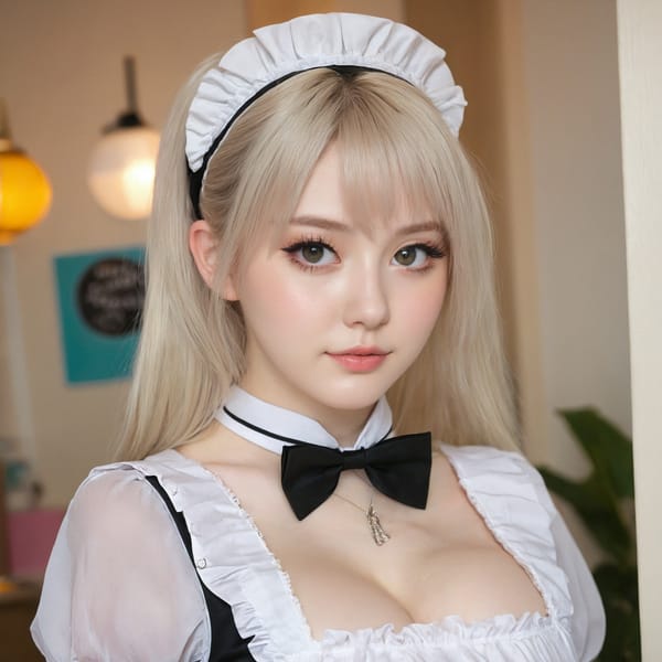 Tags: 21872187, SDXL
{"3": {"inputs": {"seed": 912464861981425, "steps": 32, "cfg": 5.09, "sampler_name": "dpmpp_2m", "scheduler": "karras", "denoise": 1.0, "model": ["27", 0], "positive": ["6", 0], "negative": ["7", 0], "latent_image": ["5", 0]}, "class_type": "KSampler"}, "4": {"inputs": {"ckpt_name": "juggernautxl.safetensors"}, "class_type": "CheckpointLoaderSimple"}, "5": {"inputs": {"width": 1024, "height": 1024, "batch_size": 1}, "class_type": "EmptyLatentImage"}, "6": {"inputs": {"text": "21 year old girl, (pale skin:1.02), (detailed face:1.12), (eyelashes:1.12), (cute:1.12), (double eyelids:1.04), (seductive facial expression:1.11), (seductive pose:1.09), (beautiful eyes:1.09), (idol:1.00), (slim:1.09), (blush:1.05), (sexy lips:1.00), (in a seductive pose:1.07), (large perky breasts:1.13), (cleavage:0.98), (thigh gap:1.12), in a (skimpy maid costume:1.11) working at a maid cafe, choker, bowtie, headband, pleated skirt, (RAW:1.08), (skin fuzz:1.03), (candid cinema:1.04), (detailed skin:1.01), (portra:1.08), (textured skin:1.06), (natural looking skin:1.04), (soft lighting:1.05), (film:1.02)", "clip": ["27", 1]}, "class_type": "CLIPTextEncode"}, "7": {"inputs": {"text": "(open mouth:1.12), (low resolution:1.10), (distorted:1.06), (worst quality:1.08), (watermark:1.11), (twisted:1.10), (bad hands:1.14)", "clip": ["27", 1]}, "class_type": "CLIPTextEncode"}, "8": {"inputs": {"samples": ["3", 0], "vae": ["4", 2]}, "class_type": "VAEDecode"}, "25": {"inputs": {"lora_name": "nudify_xl.safetensors", "strength_model": 0.24, "strength_clip": 0.26, "model": ["4", 0], "clip": ["4", 1]}, "class_type": "LoraLoader"}, "26": {"inputs": {"lora_name": "shirtlift_SDXL_v2.safetensors", "strength_model": 0.08, "strength_clip": 0.01, "model": ["25", 0], "clip": ["25", 1]}, "class_type": "LoraLoader"}, "27": {"inputs": {"lora_name": "PerfectEyesXL.safetensors", "strength_model": 0.0, "strength_clip": 0.18, "model": ["26", 0], "clip": ["26", 1]}, "class_type": "LoraLoader"}, "30": {"inputs": {"model_name": "4x_NMKD-Superscale-SP_178000_G.pth"}, "class_type": "UpscaleModelLoader"}, "31": {"inputs": {"upscale_model": ["30", 0], "image": ["8", 0]}, "class_type": "ImageUpscaleWithModel"}, "32": {"inputs": {"upscale_method": "lanczos", "scale_by": 0.5, "image": ["31", 0]}, "class_type": "ImageScaleBy"}, "33": {"inputs": {"pixels": ["32", 0], "vae": ["4", 2]}, "class_type": "VAEEncode"}, "34": {"inputs": {"seed": 912464861981425, "steps": 32, "cfg": 5.09, "sampler_name": "dpmpp_2m", "scheduler": "karras", "denoise": 0.3, "model": ["27", 0], "positive": ["6", 0], "negative": ["7", 0], "latent_image": ["33", 0]}, "class_type": "KSampler"}, "36": {"inputs": {"samples": ["34", 0], "vae": ["4", 2]}, "class_type": "VAEDecode"}, "39": {"inputs": {"filename_prefix": "comfyapi-1714857738052", "images": ["36", 0]}, "class_type": "SaveImage"}}