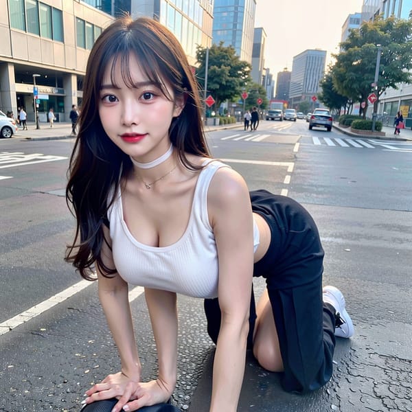 Tags: 21872187
<lora:mix4:0.45>, <lora:JapaneseDollLikeness_v15:0.76>, <lora:koreanDollLikeness:0.49>, (school uniform:0.92), (large breasts:0.91), choker, busy street in urban city, (on all fours:1.02), spreading ass cheeks, (from behind:1.18), <lora:fixStandingDoggyStyle:0.32>, backboob, <lora:Addams:0.26>, extremely detailed eyes, extremely detailed face, cute, (photorealistic:1.03), sexy lips, seductive smile, double eyelids, eyelashes, pale skin, 4K, RAW, best quality, sharp, (long slim legs:1.04), (thigh gap:1.01), blush, delicate and beautiful girl, solo
Negative prompt: sketches, disfigured, (low quality:2.23), (worst quality:2.03)
Steps: 32, Sampler: DPM++ 2M Karras, CFG scale: 6.38, Seed: 3441852169, Size: 768x768, Model hash: fc2511737a, Model: chilloutmix_NiPrunedFp32Fix, Seed resize from: -1x-1, Denoising strength: 0.4, Version: v1.2.1, Hires upscale: 2.0, Hires steps: 16, Hires upscaler: ESRGAN_4x