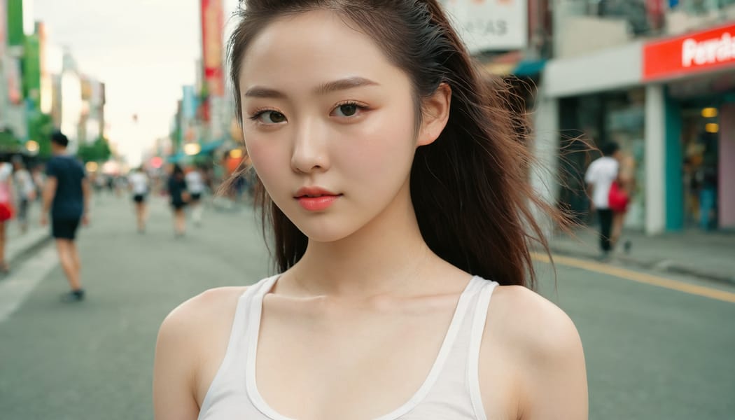 Tags: 21872187, SDXL
{"3": {"inputs": {"seed": 450709282964583, "steps": 64, "cfg": 6.16, "sampler_name": "dpmpp_2m", "scheduler": "karras", "denoise": 1.0, "model": ["27", 0], "positive": ["6", 0], "negative": ["7", 0], "latent_image": ["5", 0]}, "class_type": "KSampler"}, "4": {"inputs": {"ckpt_name": "juggernautxl.safetensors"}, "class_type": "CheckpointLoaderSimple"}, "5": {"inputs": {"width": 1344, "height": 768, "batch_size": 1}, "class_type": "EmptyLatentImage"}, "6": {"inputs": {"text": "19 year old girl, (irish:1.12), (korean:0.95), (seductive facial expression:1.11), (pale skin:0.95), (detailed face:1.07), (temptress:1.12), (blush:1.11), (sexy lips:1.08), (eyelashes:1.00), (cute:0.95), (beautiful eyes:0.95), (idol:1.07), (slim:1.05), (seductive pose:1.01), (double eyelids:0.97), (perky ass:1.13), (exposed ass:0.96), (looking back:1.03), (sexy ass:1.10), (thigh gap:1.01), (white tanktop:1.03), busy street, (RAW:1.00), (film:1.06), (skin fuzz:1.08), (natural looking skin:1.02), (soft lighting:1.03), (textured skin:1.09), (portra:1.05), (detailed skin:1.04), (candid cinema:1.09)", "clip": ["27", 1]}, "class_type": "CLIPTextEncode"}, "7": {"inputs": {"text": "(distorted:1.09), (bad hands:1.09), (watermark:1.09), (worst quality:1.10), (twisted:1.06), (low resolution:1.06), (open mouth:1.11)", "clip": ["27", 1]}, "class_type": "CLIPTextEncode"}, "8": {"inputs": {"samples": ["3", 0], "vae": ["4", 2]}, "class_type": "VAEDecode"}, "25": {"inputs": {"lora_name": "nudify_xl.safetensors", "strength_model": 0.29, "strength_clip": 0.08, "model": ["4", 0], "clip": ["4", 1]}, "class_type": "LoraLoader"}, "26": {"inputs": {"lora_name": "shirtlift_SDXL_v2.safetensors", "strength_model": 0.08, "strength_clip": 0.05, "model": ["25", 0], "clip": ["25", 1]}, "class_type": "LoraLoader"}, "27": {"inputs": {"lora_name": "PerfectEyesXL.safetensors", "strength_model": 0.15, "strength_clip": 0.01, "model": ["26", 0], "clip": ["26", 1]}, "class_type": "LoraLoader"}, "30": {"inputs": {"model_name": "4x_NMKD-Superscale-SP_178000_G.pth"}, "class_type": "UpscaleModelLoader"}, "31": {"inputs": {"upscale_model": ["30", 0], "image": ["8", 0]}, "class_type": "ImageUpscaleWithModel"}, "32": {"inputs": {"upscale_method": "lanczos", "scale_by": 0.5, "image": ["31", 0]}, "class_type": "ImageScaleBy"}, "33": {"inputs": {"pixels": ["32", 0], "vae": ["4", 2]}, "class_type": "VAEEncode"}, "34": {"inputs": {"seed": 450709282964583, "steps": 64, "cfg": 6.16, "sampler_name": "dpmpp_2m", "scheduler": "karras", "denoise": 0.3, "model": ["27", 0], "positive": ["6", 0], "negative": ["7", 0], "latent_image": ["33", 0]}, "class_type": "KSampler"}, "36": {"inputs": {"samples": ["34", 0], "vae": ["4", 2]}, "class_type": "VAEDecode"}, "39": {"inputs": {"filename_prefix": "comfyapi-1715861750731", "images": ["36", 0]}, "class_type": "SaveImage"}}