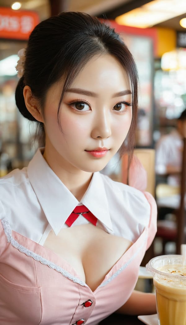 Tags: 21872187, SDXL
{"3": {"inputs": {"seed": 307487719458369, "steps": 32, "cfg": 6.78, "sampler_name": "dpmpp_2m", "scheduler": "karras", "denoise": 1.0, "model": ["27", 0], "positive": ["6", 0], "negative": ["7", 0], "latent_image": ["5", 0]}, "class_type": "KSampler"}, "4": {"inputs": {"ckpt_name": "juggernautxl.safetensors"}, "class_type": "CheckpointLoaderSimple"}, "5": {"inputs": {"width": 768, "height": 1344, "batch_size": 1}, "class_type": "EmptyLatentImage"}, "6": {"inputs": {"text": "27 year old girl, (korean:1.03), (pale skin:0.98), (blush:1.11), (cute:1.05), (seductive facial expression:0.97), (detailed face:1.03), (idol:0.99), (temptress:1.03), (eyelashes:1.14), (beautiful eyes:1.08), (slim:1.00), (seductive pose:0.95), (double eyelids:1.03), (in a seductive pose:0.97), (large perky breasts:1.01), (cleavage:1.02), (thigh gap:1.10), (a waitress in uniform:0.99) working at a restaurant, (natural looking skin:1.04), (candid cinema:1.05), (textured skin:1.08), (soft lighting:1.09), (skin fuzz:1.09), (RAW:1.06), (detailed skin:1.00), (portra:1.05), (film:1.06)", "clip": ["27", 1]}, "class_type": "CLIPTextEncode"}, "7": {"inputs": {"text": "(worst quality:1.11), (open mouth:1.09), (watermark:1.14), (twisted:1.11), (low resolution:1.09), (distorted:1.12), (bad hands:1.07)", "clip": ["27", 1]}, "class_type": "CLIPTextEncode"}, "8": {"inputs": {"samples": ["3", 0], "vae": ["4", 2]}, "class_type": "VAEDecode"}, "25": {"inputs": {"lora_name": "nudify_xl.safetensors", "strength_model": 0.26, "strength_clip": 0.18, "model": ["4", 0], "clip": ["4", 1]}, "class_type": "LoraLoader"}, "26": {"inputs": {"lora_name": "shirtlift_SDXL_v2.safetensors", "strength_model": 0.13, "strength_clip": 0.12, "model": ["25", 0], "clip": ["25", 1]}, "class_type": "LoraLoader"}, "27": {"inputs": {"lora_name": "PerfectEyesXL.safetensors", "strength_model": 0.09, "strength_clip": 0.16, "model": ["26", 0], "clip": ["26", 1]}, "class_type": "LoraLoader"}, "30": {"inputs": {"model_name": "4x_NMKD-Superscale-SP_178000_G.pth"}, "class_type": "UpscaleModelLoader"}, "31": {"inputs": {"upscale_model": ["30", 0], "image": ["8", 0]}, "class_type": "ImageUpscaleWithModel"}, "32": {"inputs": {"upscale_method": "lanczos", "scale_by": 0.5, "image": ["31", 0]}, "class_type": "ImageScaleBy"}, "33": {"inputs": {"pixels": ["32", 0], "vae": ["4", 2]}, "class_type": "VAEEncode"}, "34": {"inputs": {"seed": 307487719458369, "steps": 32, "cfg": 6.78, "sampler_name": "dpmpp_2m", "scheduler": "karras", "denoise": 0.3, "model": ["27", 0], "positive": ["6", 0], "negative": ["7", 0], "latent_image": ["33", 0]}, "class_type": "KSampler"}, "36": {"inputs": {"samples": ["34", 0], "vae": ["4", 2]}, "class_type": "VAEDecode"}, "39": {"inputs": {"filename_prefix": "comfyapi-1723699462182", "images": ["36", 0]}, "class_type": "SaveImage"}}