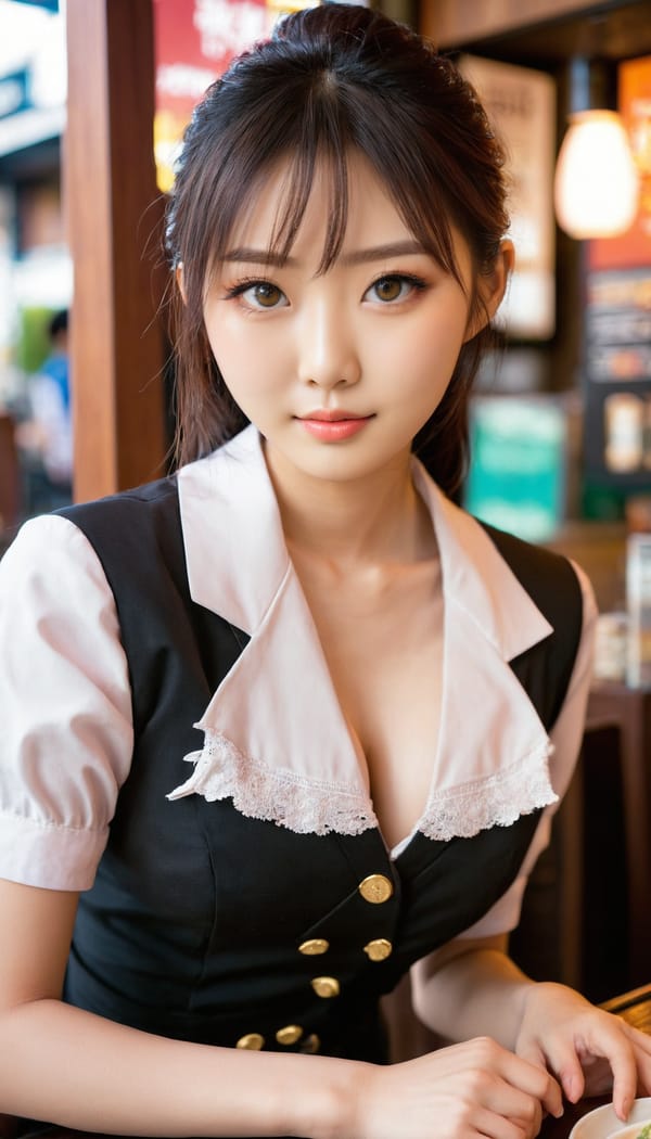 Tags: 21872187, SDXL
{"3": {"inputs": {"seed": 661097051521603, "steps": 64, "cfg": 7.55, "sampler_name": "dpmpp_2m", "scheduler": "karras", "denoise": 1.0, "model": ["27", 0], "positive": ["6", 0], "negative": ["7", 0], "latent_image": ["5", 0]}, "class_type": "KSampler"}, "4": {"inputs": {"ckpt_name": "juggernautxl.safetensors"}, "class_type": "CheckpointLoaderSimple"}, "5": {"inputs": {"width": 768, "height": 1344, "batch_size": 1}, "class_type": "EmptyLatentImage"}, "6": {"inputs": {"text": "25 year old girl, (japanese:1.13), (slim:1.12), (beautiful eyes:1.10), (cute:1.00), (double eyelids:0.95), (blush:0.96), (idol:1.02), (pale skin:0.95), (temptress:1.07), (detailed face:1.06), (sexy lips:0.95), (eyelashes:1.01), (in a seductive pose:1.09), (large perky breasts:0.95), (cleavage:0.99), (thigh gap:1.01), (a waitress in uniform:1.09) working at a restaurant, (soft lighting:1.06), (textured skin:1.05), (skin fuzz:1.08), (natural looking skin:1.07), (portra:1.04), (RAW:1.00), (film:1.06), (candid cinema:1.09), (detailed skin:1.08)", "clip": ["27", 1]}, "class_type": "CLIPTextEncode"}, "7": {"inputs": {"text": "(watermark:1.08), (worst quality:1.13), (low resolution:1.10), (twisted:1.11), (distorted:1.05), (bad hands:1.08), (open mouth:1.05)", "clip": ["27", 1]}, "class_type": "CLIPTextEncode"}, "8": {"inputs": {"samples": ["3", 0], "vae": ["4", 2]}, "class_type": "VAEDecode"}, "25": {"inputs": {"lora_name": "nudify_xl.safetensors", "strength_model": 0.31, "strength_clip": 0.19, "model": ["4", 0], "clip": ["4", 1]}, "class_type": "LoraLoader"}, "26": {"inputs": {"lora_name": "shirtlift_SDXL_v2.safetensors", "strength_model": 0.17, "strength_clip": 0.02, "model": ["25", 0], "clip": ["25", 1]}, "class_type": "LoraLoader"}, "27": {"inputs": {"lora_name": "PerfectEyesXL.safetensors", "strength_model": 0.11, "strength_clip": 0.16, "model": ["26", 0], "clip": ["26", 1]}, "class_type": "LoraLoader"}, "30": {"inputs": {"model_name": "4x_NMKD-Superscale-SP_178000_G.pth"}, "class_type": "UpscaleModelLoader"}, "31": {"inputs": {"upscale_model": ["30", 0], "image": ["8", 0]}, "class_type": "ImageUpscaleWithModel"}, "32": {"inputs": {"upscale_method": "lanczos", "scale_by": 0.5, "image": ["31", 0]}, "class_type": "ImageScaleBy"}, "33": {"inputs": {"pixels": ["32", 0], "vae": ["4", 2]}, "class_type": "VAEEncode"}, "34": {"inputs": {"seed": 661097051521603, "steps": 64, "cfg": 7.55, "sampler_name": "dpmpp_2m", "scheduler": "karras", "denoise": 0.3, "model": ["27", 0], "positive": ["6", 0], "negative": ["7", 0], "latent_image": ["33", 0]}, "class_type": "KSampler"}, "36": {"inputs": {"samples": ["34", 0], "vae": ["4", 2]}, "class_type": "VAEDecode"}, "39": {"inputs": {"filename_prefix": "comfyapi-1723943584368", "images": ["36", 0]}, "class_type": "SaveImage"}}