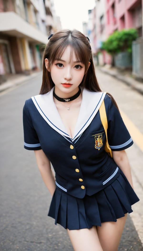 Tags: 21872187, SDXL
{"3": {"inputs": {"seed": 399063626233481, "steps": 64, "cfg": 6.53, "sampler_name": "dpmpp_2m", "scheduler": "karras", "denoise": 1.0, "model": ["27", 0], "positive": ["6", 0], "negative": ["7", 0], "latent_image": ["5", 0]}, "class_type": "KSampler"}, "4": {"inputs": {"ckpt_name": "helloworldxl.safetensors"}, "class_type": "CheckpointLoaderSimple"}, "5": {"inputs": {"width": 768, "height": 1344, "batch_size": 1}, "class_type": "EmptyLatentImage"}, "6": {"inputs": {"text": "28 year old girl, (beautiful eyes:1.03), (seductive facial expression:0.99), (cute:1.04), (slim:0.95), (detailed face:0.98), (idol:1.05), (seductive pose:1.11), (double eyelids:1.11), (pale skin:0.99), (sexy lips:1.03), (blush:1.06), (temptress:1.06), (eyelashes:1.08), (in a seductive pose:1.01), (large perky breasts:1.00), (cleavage:1.00), (thigh gap:1.10), (school uniform:1.06), choker, busy street, (natural looking skin:1.01), (skin fuzz:1.02), (RAW:1.07), (film:1.09), (detailed skin:1.05), (portra:1.06), (textured skin:1.00), (soft lighting:1.07)", "clip": ["27", 1]}, "class_type": "CLIPTextEncode"}, "7": {"inputs": {"text": "(bad hands:1.11), (low resolution:1.11), (watermark:1.07), (open mouth:1.05), (worst quality:1.05), (twisted:1.09), (distorted:1.13)", "clip": ["27", 1]}, "class_type": "CLIPTextEncode"}, "8": {"inputs": {"samples": ["3", 0], "vae": ["4", 2]}, "class_type": "VAEDecode"}, "25": {"inputs": {"lora_name": "nudify_xl.safetensors", "strength_model": 0.24, "strength_clip": 0.09, "model": ["4", 0], "clip": ["4", 1]}, "class_type": "LoraLoader"}, "26": {"inputs": {"lora_name": "shirtlift_SDXL_v2.safetensors", "strength_model": 0.11, "strength_clip": 0.06, "model": ["25", 0], "clip": ["25", 1]}, "class_type": "LoraLoader"}, "27": {"inputs": {"lora_name": "PerfectEyesXL.safetensors", "strength_model": 0.15, "strength_clip": 0.01, "model": ["26", 0], "clip": ["26", 1]}, "class_type": "LoraLoader"}, "30": {"inputs": {"model_name": "4x_NMKD-Superscale-SP_178000_G.pth"}, "class_type": "UpscaleModelLoader"}, "31": {"inputs": {"upscale_model": ["30", 0], "image": ["8", 0]}, "class_type": "ImageUpscaleWithModel"}, "32": {"inputs": {"upscale_method": "lanczos", "scale_by": 0.5, "image": ["31", 0]}, "class_type": "ImageScaleBy"}, "33": {"inputs": {"pixels": ["32", 0], "vae": ["4", 2]}, "class_type": "VAEEncode"}, "34": {"inputs": {"seed": 399063626233481, "steps": 64, "cfg": 6.53, "sampler_name": "dpmpp_2m", "scheduler": "karras", "denoise": 0.3, "model": ["27", 0], "positive": ["6", 0], "negative": ["7", 0], "latent_image": ["33", 0]}, "class_type": "KSampler"}, "36": {"inputs": {"samples": ["34", 0], "vae": ["4", 2]}, "class_type": "VAEDecode"}, "39": {"inputs": {"filename_prefix": "comfyapi-1731786067870", "images": ["36", 0]}, "class_type": "SaveImage"}}