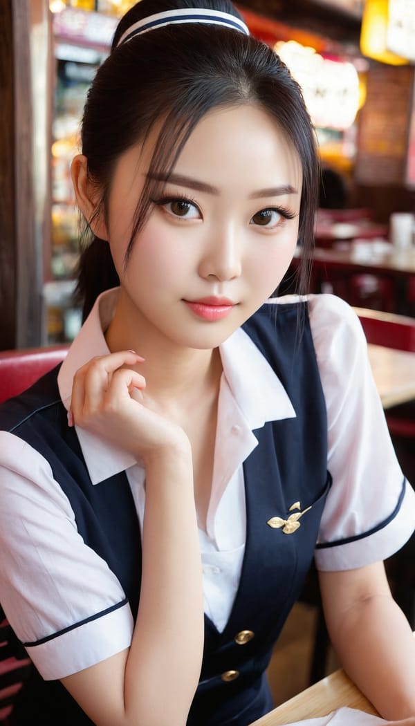 Tags: 21872187, SDXL
{"3": {"inputs": {"seed": 198746487601793, "steps": 64, "cfg": 6.12, "sampler_name": "dpmpp_2m", "scheduler": "karras", "denoise": 1.0, "model": ["27", 0], "positive": ["6", 0], "negative": ["7", 0], "latent_image": ["5", 0]}, "class_type": "KSampler"}, "4": {"inputs": {"ckpt_name": "juggernautxl.safetensors"}, "class_type": "CheckpointLoaderSimple"}, "5": {"inputs": {"width": 768, "height": 1344, "batch_size": 1}, "class_type": "EmptyLatentImage"}, "6": {"inputs": {"text": "24 year old girl, (chinese:1.04), (idol:1.12), (beautiful eyes:1.12), (double eyelids:0.99), (sexy lips:0.98), (slim:1.05), (blush:1.02), (cute:1.00), (temptress:1.09), (detailed face:1.00), (pale skin:1.10), (seductive facial expression:1.14), (eyelashes:0.98), (in a seductive pose:1.10), (large perky breasts:0.98), (cleavage:1.09), (thigh gap:1.12), (a waitress in uniform:0.98) working at a restaurant, (textured skin:1.08), (skin fuzz:1.02), (candid cinema:1.07), (RAW:1.03), (detailed skin:1.06), (natural looking skin:1.07), (soft lighting:1.05), (film:1.07)", "clip": ["27", 1]}, "class_type": "CLIPTextEncode"}, "7": {"inputs": {"text": "(distorted:1.08), (twisted:1.05), (low resolution:1.11), (worst quality:1.07), (bad hands:1.12), (open mouth:1.06), (watermark:1.08)", "clip": ["27", 1]}, "class_type": "CLIPTextEncode"}, "8": {"inputs": {"samples": ["3", 0], "vae": ["4", 2]}, "class_type": "VAEDecode"}, "25": {"inputs": {"lora_name": "nudify_xl.safetensors", "strength_model": 0.29, "strength_clip": 0.23, "model": ["4", 0], "clip": ["4", 1]}, "class_type": "LoraLoader"}, "26": {"inputs": {"lora_name": "shirtlift_SDXL_v2.safetensors", "strength_model": 0.1, "strength_clip": 0.19, "model": ["25", 0], "clip": ["25", 1]}, "class_type": "LoraLoader"}, "27": {"inputs": {"lora_name": "PerfectEyesXL.safetensors", "strength_model": 0.04, "strength_clip": 0.11, "model": ["26", 0], "clip": ["26", 1]}, "class_type": "LoraLoader"}, "30": {"inputs": {"model_name": "4x_NMKD-Superscale-SP_178000_G.pth"}, "class_type": "UpscaleModelLoader"}, "31": {"inputs": {"upscale_model": ["30", 0], "image": ["8", 0]}, "class_type": "ImageUpscaleWithModel"}, "32": {"inputs": {"upscale_method": "lanczos", "scale_by": 0.5, "image": ["31", 0]}, "class_type": "ImageScaleBy"}, "33": {"inputs": {"pixels": ["32", 0], "vae": ["4", 2]}, "class_type": "VAEEncode"}, "34": {"inputs": {"seed": 198746487601793, "steps": 64, "cfg": 6.12, "sampler_name": "dpmpp_2m", "scheduler": "karras", "denoise": 0.3, "model": ["27", 0], "positive": ["6", 0], "negative": ["7", 0], "latent_image": ["33", 0]}, "class_type": "KSampler"}, "36": {"inputs": {"samples": ["34", 0], "vae": ["4", 2]}, "class_type": "VAEDecode"}, "39": {"inputs": {"filename_prefix": "comfyapi-1732886263450", "images": ["36", 0]}, "class_type": "SaveImage"}}