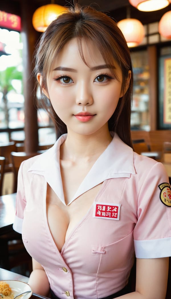 Tags: 21872187, SDXL
{"3": {"inputs": {"seed": 937335424154014, "steps": 32, "cfg": 7.77, "sampler_name": "dpmpp_2m", "scheduler": "karras", "denoise": 1.0, "model": ["27", 0], "positive": ["6", 0], "negative": ["7", 0], "latent_image": ["5", 0]}, "class_type": "KSampler"}, "4": {"inputs": {"ckpt_name": "juggernautxl.safetensors"}, "class_type": "CheckpointLoaderSimple"}, "5": {"inputs": {"width": 768, "height": 1344, "batch_size": 1}, "class_type": "EmptyLatentImage"}, "6": {"inputs": {"text": "25 year old girl, (japanese:1.00), (slim:0.99), (cute:1.08), (double eyelids:1.00), (beautiful eyes:1.11), (pale skin:0.99), (eyelashes:0.95), (detailed face:0.96), (sexy lips:1.08), (temptress:1.06), (blush:1.13), (seductive pose:1.10), (idol:0.97), (in a seductive pose:0.99), (large perky breasts:1.14), (cleavage:0.95), (thigh gap:0.98), (a waitress in uniform:1.10) working at a restaurant, (portra:1.08), (skin fuzz:1.07), (detailed skin:1.04), (textured skin:1.05), (RAW:1.07), (film:1.06), (natural looking skin:1.04), (candid cinema:1.09), (soft lighting:1.04)", "clip": ["27", 1]}, "class_type": "CLIPTextEncode"}, "7": {"inputs": {"text": "(bad hands:1.10), (worst quality:1.13), (low resolution:1.09), (watermark:1.07), (twisted:1.12), (open mouth:1.07), (distorted:1.11)", "clip": ["27", 1]}, "class_type": "CLIPTextEncode"}, "8": {"inputs": {"samples": ["3", 0], "vae": ["4", 2]}, "class_type": "VAEDecode"}, "25": {"inputs": {"lora_name": "nudify_xl.safetensors", "strength_model": 0.33, "strength_clip": 0.18, "model": ["4", 0], "clip": ["4", 1]}, "class_type": "LoraLoader"}, "26": {"inputs": {"lora_name": "shirtlift_SDXL_v2.safetensors", "strength_model": 0.07, "strength_clip": 0.12, "model": ["25", 0], "clip": ["25", 1]}, "class_type": "LoraLoader"}, "27": {"inputs": {"lora_name": "PerfectEyesXL.safetensors", "strength_model": 0.12, "strength_clip": 0.05, "model": ["26", 0], "clip": ["26", 1]}, "class_type": "LoraLoader"}, "30": {"inputs": {"model_name": "4x_NMKD-Superscale-SP_178000_G.pth"}, "class_type": "UpscaleModelLoader"}, "31": {"inputs": {"upscale_model": ["30", 0], "image": ["8", 0]}, "class_type": "ImageUpscaleWithModel"}, "32": {"inputs": {"upscale_method": "lanczos", "scale_by": 0.5, "image": ["31", 0]}, "class_type": "ImageScaleBy"}, "33": {"inputs": {"pixels": ["32", 0], "vae": ["4", 2]}, "class_type": "VAEEncode"}, "34": {"inputs": {"seed": 937335424154014, "steps": 32, "cfg": 7.77, "sampler_name": "dpmpp_2m", "scheduler": "karras", "denoise": 0.3, "model": ["27", 0], "positive": ["6", 0], "negative": ["7", 0], "latent_image": ["33", 0]}, "class_type": "KSampler"}, "36": {"inputs": {"samples": ["34", 0], "vae": ["4", 2]}, "class_type": "VAEDecode"}, "39": {"inputs": {"filename_prefix": "comfyapi-1733155390550", "images": ["36", 0]}, "class_type": "SaveImage"}}