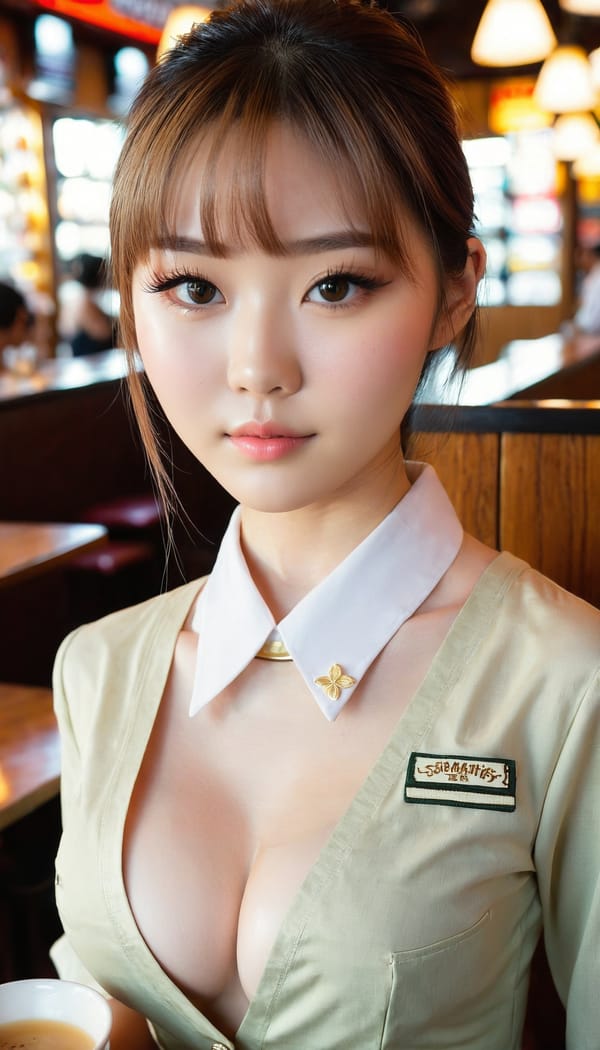 Tags: 21872187, SDXL
{"3": {"inputs": {"seed": 669269962738349, "steps": 64, "cfg": 7.81, "sampler_name": "dpmpp_2m", "scheduler": "karras", "denoise": 1.0, "model": ["27", 0], "positive": ["6", 0], "negative": ["7", 0], "latent_image": ["5", 0]}, "class_type": "KSampler"}, "4": {"inputs": {"ckpt_name": "juggernautxl.safetensors"}, "class_type": "CheckpointLoaderSimple"}, "5": {"inputs": {"width": 768, "height": 1344, "batch_size": 1}, "class_type": "EmptyLatentImage"}, "6": {"inputs": {"text": "20 year old girl, (japanese:0.95), (irish:0.95), (eyelashes:1.08), (detailed face:1.05), (temptress:1.02), (cute:1.09), (sexy lips:1.13), (double eyelids:1.10), (beautiful eyes:1.10), (idol:0.96), (pale skin:1.03), (blush:1.09), (slim:1.09), (seductive facial expression:1.13), (seductive pose:0.97), (in a seductive pose:1.11), (large perky breasts:1.04), (cleavage:1.14), (thigh gap:1.02), (a waitress in uniform:1.04) working at a restaurant, (portra:1.04), (textured skin:1.06), (film:1.00), (natural looking skin:1.02), (RAW:1.04), (detailed skin:1.04), (skin fuzz:1.00), (soft lighting:1.07)", "clip": ["27", 1]}, "class_type": "CLIPTextEncode"}, "7": {"inputs": {"text": "(twisted:1.07), (bad hands:1.11), (distorted:1.13), (low resolution:1.13), (worst quality:1.05), (open mouth:1.12), (watermark:1.10)", "clip": ["27", 1]}, "class_type": "CLIPTextEncode"}, "8": {"inputs": {"samples": ["3", 0], "vae": ["4", 2]}, "class_type": "VAEDecode"}, "25": {"inputs": {"lora_name": "nudify_xl.safetensors", "strength_model": 0.32, "strength_clip": 0.3, "model": ["4", 0], "clip": ["4", 1]}, "class_type": "LoraLoader"}, "26": {"inputs": {"lora_name": "shirtlift_SDXL_v2.safetensors", "strength_model": 0.0, "strength_clip": 0.04, "model": ["25", 0], "clip": ["25", 1]}, "class_type": "LoraLoader"}, "27": {"inputs": {"lora_name": "PerfectEyesXL.safetensors", "strength_model": 0.12, "strength_clip": 0.03, "model": ["26", 0], "clip": ["26", 1]}, "class_type": "LoraLoader"}, "30": {"inputs": {"model_name": "4x_NMKD-Superscale-SP_178000_G.pth"}, "class_type": "UpscaleModelLoader"}, "31": {"inputs": {"upscale_model": ["30", 0], "image": ["8", 0]}, "class_type": "ImageUpscaleWithModel"}, "32": {"inputs": {"upscale_method": "lanczos", "scale_by": 0.5, "image": ["31", 0]}, "class_type": "ImageScaleBy"}, "33": {"inputs": {"pixels": ["32", 0], "vae": ["4", 2]}, "class_type": "VAEEncode"}, "34": {"inputs": {"seed": 669269962738349, "steps": 64, "cfg": 7.81, "sampler_name": "dpmpp_2m", "scheduler": "karras", "denoise": 0.3, "model": ["27", 0], "positive": ["6", 0], "negative": ["7", 0], "latent_image": ["33", 0]}, "class_type": "KSampler"}, "36": {"inputs": {"samples": ["34", 0], "vae": ["4", 2]}, "class_type": "VAEDecode"}, "39": {"inputs": {"filename_prefix": "comfyapi-1716599387892", "images": ["36", 0]}, "class_type": "SaveImage"}}