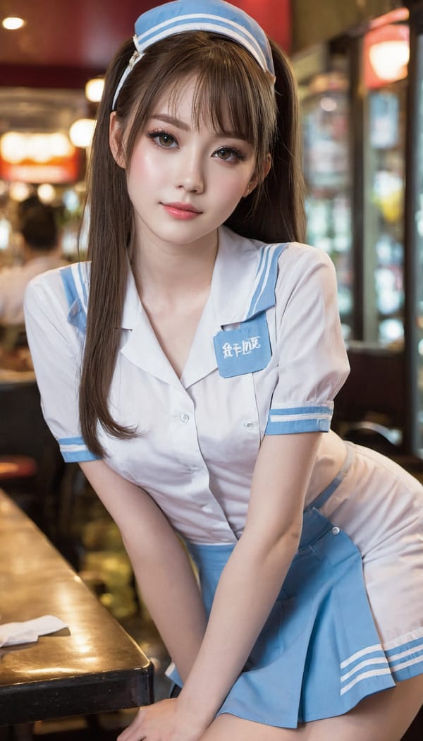 Tags: 21872187, SDXL
{"3": {"inputs": {"seed": 976558556480564, "steps": 32, "cfg": 5.4, "sampler_name": "dpmpp_2m", "scheduler": "karras", "denoise": 1.0, "model": ["27", 0], "positive": ["6", 0], "negative": ["7", 0], "latent_image": ["5", 0]}, "class_type": "KSampler"}, "4": {"inputs": {"ckpt_name": "juggernautXL_v7Rundiffusion.safetensors"}, "class_type": "CheckpointLoaderSimple"}, "5": {"inputs": {"width": 768, "height": 1344, "batch_size": 1}, "class_type": "EmptyLatentImage"}, "6": {"inputs": {"text": "18 year old girl, (idol:0.96), (detailed face:1.06), (seductive facial expression:1.01), (eyelashes:1.08), (beautiful eyes:1.11), (sexy lips:1.09), (seductive pose:1.00), (slim:1.12), (temptress:1.09), (double eyelids:1.03), (cute:1.02), (blush:1.04), (pale skin:1.14), (in a seductive pose:0.97), (large perky breasts:1.10), (cleavage:1.02), (thigh gap:1.07), (a waitress in uniform:1.12) working at a restaurant, (detailed skin:1.03), (RAW:1.02), (film:1.05), (skin fuzz:1.02), (portra:1.00), (candid cinema:1.06), (natural looking skin:1.04), (soft lighting:1.06), (textured skin:1.03)", "clip": ["27", 1]}, "class_type": "CLIPTextEncode"}, "7": {"inputs": {"text": "(worst quality:1.13), (distorted:1.10), (watermark:1.10), (low resolution:1.08), (open mouth:1.05), (twisted:1.13), (bad hands:1.08)", "clip": ["27", 1]}, "class_type": "CLIPTextEncode"}, "8": {"inputs": {"samples": ["3", 0], "vae": ["4", 2]}, "class_type": "VAEDecode"}, "25": {"inputs": {"lora_name": "nudify_xl.safetensors", "strength_model": 0.13, "strength_clip": 0.28, "model": ["4", 0], "clip": ["4", 1]}, "class_type": "LoraLoader"}, "26": {"inputs": {"lora_name": "shirtlift_SDXL_v2.safetensors", "strength_model": 0.13, "strength_clip": 0.17, "model": ["25", 0], "clip": ["25", 1]}, "class_type": "LoraLoader"}, "27": {"inputs": {"lora_name": "PerfectEyesXL.safetensors", "strength_model": 0.0, "strength_clip": 0.09, "model": ["26", 0], "clip": ["26", 1]}, "class_type": "LoraLoader"}, "30": {"inputs": {"model_name": "4x_NMKD-Superscale-SP_178000_G.pth"}, "class_type": "UpscaleModelLoader"}, "31": {"inputs": {"upscale_model": ["30", 0], "image": ["8", 0]}, "class_type": "ImageUpscaleWithModel"}, "32": {"inputs": {"upscale_method": "lanczos", "scale_by": 0.5, "image": ["31", 0]}, "class_type": "ImageScaleBy"}, "33": {"inputs": {"pixels": ["32", 0], "vae": ["4", 2]}, "class_type": "VAEEncode"}, "34": {"inputs": {"seed": 976558556480564, "steps": 32, "cfg": 5.4, "sampler_name": "dpmpp_2m", "scheduler": "karras", "denoise": 0.3, "model": ["27", 0], "positive": ["6", 0], "negative": ["7", 0], "latent_image": ["33", 0]}, "class_type": "KSampler"}, "36": {"inputs": {"samples": ["34", 0], "vae": ["4", 2]}, "class_type": "VAEDecode"}, "39": {"inputs": {"filename_prefix": "comfyapi-1704718888631", "images": ["36", 0]}, "class_type": "SaveImage"}}