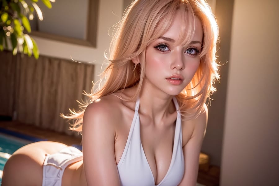 Tags: 21872187
<lora:YaeMiko_Test:0.63>, (russian:0.98), (swimsuit:0.97), swimming pool, (seductive pose:0.98), extremely detailed eyes, extremely detailed face, (photorealistic:0.97), sexy lips, seductive smile, double eyelids, eyelashes, pale skin, perky breasts, full body portrait, sharp, hyper realistic, delicate and beautiful girl, solo, (dramatic:1.03)
Negative prompt: sketches, paintings, anime, black and white, ugly, fat, (low quality:1.99), (worst quality:2.07)
Steps: 32, Sampler: DPM++ 2M Karras, CFG scale: 5.99, Seed: 3481142393, Size: 768x512, Model hash: fc2511737a, Model: chilloutmix_NiPrunedFp32Fix, Seed resize from: -1x-1, Denoising strength: 0.5, Version: v1.2.1, Hires upscale: 2.0, Hires steps: 32, Hires upscaler: ESRGAN_4x