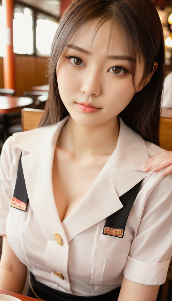 Tags: 21872187, SDXL
{"3": {"inputs": {"seed": 179548640032456, "steps": 64, "cfg": 5.85, "sampler_name": "dpmpp_2m", "scheduler": "karras", "denoise": 1.0, "model": ["27", 0], "positive": ["6", 0], "negative": ["7", 0], "latent_image": ["5", 0]}, "class_type": "KSampler"}, "4": {"inputs": {"ckpt_name": "juggernautxl.safetensors"}, "class_type": "CheckpointLoaderSimple"}, "5": {"inputs": {"width": 768, "height": 1344, "batch_size": 1}, "class_type": "EmptyLatentImage"}, "6": {"inputs": {"text": "22 year old girl, (japanese:1.00), (beautiful eyes:1.14), (double eyelids:1.09), (seductive pose:0.97), (slim:0.99), (sexy lips:0.98), (pale skin:1.13), (blush:0.96), (cute:1.11), (seductive facial expression:1.11), (eyelashes:1.05), (in a seductive pose:1.04), (large perky breasts:0.97), (cleavage:1.10), (thigh gap:0.97), (a waitress in uniform:1.02) working at a restaurant, (portra:1.04), (film:1.01), (skin fuzz:1.05), (natural looking skin:1.01), (RAW:1.04), (soft lighting:1.05), (textured skin:1.04), (detailed skin:1.04)", "clip": ["27", 1]}, "class_type": "CLIPTextEncode"}, "7": {"inputs": {"text": "(open mouth:1.14), (worst quality:1.12), (watermark:1.11), (bad hands:1.08), (low resolution:1.07), (twisted:1.08), (distorted:1.13)", "clip": ["27", 1]}, "class_type": "CLIPTextEncode"}, "8": {"inputs": {"samples": ["3", 0], "vae": ["4", 2]}, "class_type": "VAEDecode"}, "25": {"inputs": {"lora_name": "nudify_xl.safetensors", "strength_model": 0.28, "strength_clip": 0.35, "model": ["4", 0], "clip": ["4", 1]}, "class_type": "LoraLoader"}, "26": {"inputs": {"lora_name": "shirtlift_SDXL_v2.safetensors", "strength_model": 0.08, "strength_clip": 0.01, "model": ["25", 0], "clip": ["25", 1]}, "class_type": "LoraLoader"}, "27": {"inputs": {"lora_name": "PerfectEyesXL.safetensors", "strength_model": 0.08, "strength_clip": 0.13, "model": ["26", 0], "clip": ["26", 1]}, "class_type": "LoraLoader"}, "30": {"inputs": {"model_name": "4x_NMKD-Superscale-SP_178000_G.pth"}, "class_type": "UpscaleModelLoader"}, "31": {"inputs": {"upscale_model": ["30", 0], "image": ["8", 0]}, "class_type": "ImageUpscaleWithModel"}, "32": {"inputs": {"upscale_method": "lanczos", "scale_by": 0.5, "image": ["31", 0]}, "class_type": "ImageScaleBy"}, "33": {"inputs": {"pixels": ["32", 0], "vae": ["4", 2]}, "class_type": "VAEEncode"}, "34": {"inputs": {"seed": 179548640032456, "steps": 64, "cfg": 5.85, "sampler_name": "dpmpp_2m", "scheduler": "karras", "denoise": 0.3, "model": ["27", 0], "positive": ["6", 0], "negative": ["7", 0], "latent_image": ["33", 0]}, "class_type": "KSampler"}, "36": {"inputs": {"samples": ["34", 0], "vae": ["4", 2]}, "class_type": "VAEDecode"}, "39": {"inputs": {"filename_prefix": "comfyapi-1726593307727", "images": ["36", 0]}, "class_type": "SaveImage"}}