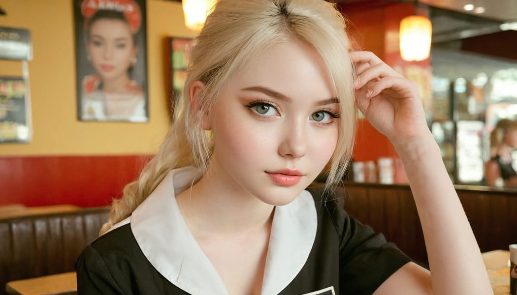 Tags: 21872187, SDXL
{"3": {"inputs": {"seed": 976060094147775, "steps": 32, "cfg": 5.56, "sampler_name": "dpmpp_2m", "scheduler": "karras", "denoise": 1.0, "model": ["27", 0], "positive": ["6", 0], "negative": ["7", 0], "latent_image": ["5", 0]}, "class_type": "KSampler"}, "4": {"inputs": {"ckpt_name": "juggernautxl.safetensors"}, "class_type": "CheckpointLoaderSimple"}, "5": {"inputs": {"width": 1344, "height": 768, "batch_size": 1}, "class_type": "EmptyLatentImage"}, "6": {"inputs": {"text": "20 year old girl, (seductive facial expression:1.00), (eyelashes:1.04), (slim:1.02), (detailed face:0.95), (beautiful eyes:1.03), (pale skin:1.00), (seductive pose:1.11), (idol:1.11), (sexy lips:1.13), (cute:1.05), (blush:0.98), (temptress:0.95), (in a seductive pose:1.06), (large perky breasts:1.02), (cleavage:1.10), (thigh gap:0.99), (a waitress in uniform:1.04) working at a restaurant, (soft lighting:1.01), (film:1.05), (natural looking skin:1.01), (textured skin:1.05), (candid cinema:1.01), (portra:1.00), (skin fuzz:1.06), (detailed skin:1.09), (RAW:1.08)", "clip": ["27", 1]}, "class_type": "CLIPTextEncode"}, "7": {"inputs": {"text": "(bad hands:1.05), (low resolution:1.13), (twisted:1.13), (open mouth:1.06), (watermark:1.08), (distorted:1.07), (worst quality:1.09)", "clip": ["27", 1]}, "class_type": "CLIPTextEncode"}, "8": {"inputs": {"samples": ["3", 0], "vae": ["4", 2]}, "class_type": "VAEDecode"}, "25": {"inputs": {"lora_name": "nudify_xl.safetensors", "strength_model": 0.13, "strength_clip": 0.23, "model": ["4", 0], "clip": ["4", 1]}, "class_type": "LoraLoader"}, "26": {"inputs": {"lora_name": "shirtlift_SDXL_v2.safetensors", "strength_model": 0.15, "strength_clip": 0.04, "model": ["25", 0], "clip": ["25", 1]}, "class_type": "LoraLoader"}, "27": {"inputs": {"lora_name": "PerfectEyesXL.safetensors", "strength_model": 0.16, "strength_clip": 0.12, "model": ["26", 0], "clip": ["26", 1]}, "class_type": "LoraLoader"}, "30": {"inputs": {"model_name": "4x_NMKD-Superscale-SP_178000_G.pth"}, "class_type": "UpscaleModelLoader"}, "31": {"inputs": {"upscale_model": ["30", 0], "image": ["8", 0]}, "class_type": "ImageUpscaleWithModel"}, "32": {"inputs": {"upscale_method": "lanczos", "scale_by": 0.5, "image": ["31", 0]}, "class_type": "ImageScaleBy"}, "33": {"inputs": {"pixels": ["32", 0], "vae": ["4", 2]}, "class_type": "VAEEncode"}, "34": {"inputs": {"seed": 976060094147775, "steps": 32, "cfg": 5.56, "sampler_name": "dpmpp_2m", "scheduler": "karras", "denoise": 0.3, "model": ["27", 0], "positive": ["6", 0], "negative": ["7", 0], "latent_image": ["33", 0]}, "class_type": "KSampler"}, "36": {"inputs": {"samples": ["34", 0], "vae": ["4", 2]}, "class_type": "VAEDecode"}, "39": {"inputs": {"filename_prefix": "comfyapi-1718388274102", "images": ["36", 0]}, "class_type": "SaveImage"}}