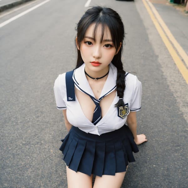 Tags: 21872187, SDXL
{"3": {"inputs": {"seed": 921165489259195, "steps": 64, "cfg": 5.04, "sampler_name": "dpmpp_2m", "scheduler": "karras", "denoise": 1.0, "model": ["27", 0], "positive": ["6", 0], "negative": ["7", 0], "latent_image": ["5", 0]}, "class_type": "KSampler"}, "4": {"inputs": {"ckpt_name": "helloworldxl.safetensors"}, "class_type": "CheckpointLoaderSimple"}, "5": {"inputs": {"width": 1024, "height": 1024, "batch_size": 1}, "class_type": "EmptyLatentImage"}, "6": {"inputs": {"text": "21 year old girl, (irish:1.06), (korean:1.03), (slim:1.01), (temptress:0.96), (blush:1.08), (seductive pose:1.01), (sexy lips:1.08), (idol:0.97), (pale skin:0.98), (detailed face:1.00), (cute:1.05), (eyelashes:1.12), (seductive facial expression:1.14), (double eyelids:1.00), (in a seductive pose:0.98), (large perky breasts:0.96), (cleavage:1.09), (thigh gap:1.04), (school uniform:1.10), choker, busy street, (textured skin:1.06), (soft lighting:1.00), (detailed skin:1.08), (natural looking skin:1.08), (portra:1.08), (RAW:1.04), (candid cinema:1.07), (skin fuzz:1.04), (film:1.00)", "clip": ["27", 1]}, "class_type": "CLIPTextEncode"}, "7": {"inputs": {"text": "(worst quality:1.06), (open mouth:1.10), (distorted:1.05), (low resolution:1.10), (watermark:1.12), (bad hands:1.12), (twisted:1.10)", "clip": ["27", 1]}, "class_type": "CLIPTextEncode"}, "8": {"inputs": {"samples": ["3", 0], "vae": ["4", 2]}, "class_type": "VAEDecode"}, "25": {"inputs": {"lora_name": "nudify_xl.safetensors", "strength_model": 0.12, "strength_clip": 0.0, "model": ["4", 0], "clip": ["4", 1]}, "class_type": "LoraLoader"}, "26": {"inputs": {"lora_name": "shirtlift_SDXL_v2.safetensors", "strength_model": 0.0, "strength_clip": 0.16, "model": ["25", 0], "clip": ["25", 1]}, "class_type": "LoraLoader"}, "27": {"inputs": {"lora_name": "PerfectEyesXL.safetensors", "strength_model": 0.18, "strength_clip": 0.18, "model": ["26", 0], "clip": ["26", 1]}, "class_type": "LoraLoader"}, "30": {"inputs": {"model_name": "4x_NMKD-Superscale-SP_178000_G.pth"}, "class_type": "UpscaleModelLoader"}, "31": {"inputs": {"upscale_model": ["30", 0], "image": ["8", 0]}, "class_type": "ImageUpscaleWithModel"}, "32": {"inputs": {"upscale_method": "lanczos", "scale_by": 0.5, "image": ["31", 0]}, "class_type": "ImageScaleBy"}, "33": {"inputs": {"pixels": ["32", 0], "vae": ["4", 2]}, "class_type": "VAEEncode"}, "34": {"inputs": {"seed": 921165489259195, "steps": 64, "cfg": 5.04, "sampler_name": "dpmpp_2m", "scheduler": "karras", "denoise": 0.3, "model": ["27", 0], "positive": ["6", 0], "negative": ["7", 0], "latent_image": ["33", 0]}, "class_type": "KSampler"}, "36": {"inputs": {"samples": ["34", 0], "vae": ["4", 2]}, "class_type": "VAEDecode"}, "39": {"inputs": {"filename_prefix": "comfyapi-1735587455266", "images": ["36", 0]}, "class_type": "SaveImage"}}