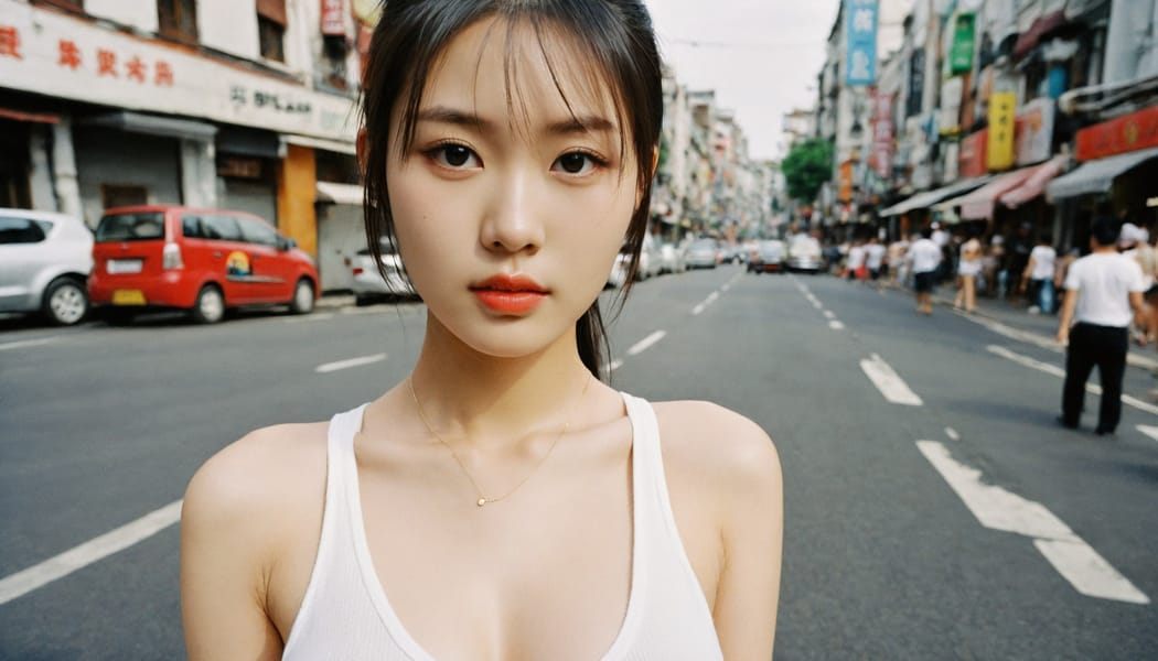 Tags: 21872187, SDXL
{"3": {"inputs": {"seed": 949384783190322, "steps": 64, "cfg": 5.42, "sampler_name": "dpmpp_2m", "scheduler": "karras", "denoise": 1.0, "model": ["27", 0], "positive": ["6", 0], "negative": ["7", 0], "latent_image": ["5", 0]}, "class_type": "KSampler"}, "4": {"inputs": {"ckpt_name": "helloworldxl.safetensors"}, "class_type": "CheckpointLoaderSimple"}, "5": {"inputs": {"width": 1344, "height": 768, "batch_size": 1}, "class_type": "EmptyLatentImage"}, "6": {"inputs": {"text": "18 year old girl, (chinese:1.14), (irish:1.13), (slim:1.10), (beautiful eyes:0.96), (seductive facial expression:0.95), (double eyelids:0.98), (eyelashes:1.01), (sexy lips:1.03), (detailed face:1.06), (seductive pose:1.14), (idol:1.07), (temptress:1.10), (in a seductive pose:0.99), (large perky breasts:0.95), (cleavage:1.00), (thigh gap:1.12), (white tanktop:1.07), busy street, (natural looking skin:1.05), (portra:1.01), (film:1.03), (candid cinema:1.05), (detailed skin:1.03), (textured skin:1.01), (soft lighting:1.03), (skin fuzz:1.08), (RAW:1.00)", "clip": ["27", 1]}, "class_type": "CLIPTextEncode"}, "7": {"inputs": {"text": "(watermark:1.07), (distorted:1.06), (low resolution:1.11), (open mouth:1.09), (twisted:1.14), (bad hands:1.05), (worst quality:1.07)", "clip": ["27", 1]}, "class_type": "CLIPTextEncode"}, "8": {"inputs": {"samples": ["3", 0], "vae": ["4", 2]}, "class_type": "VAEDecode"}, "25": {"inputs": {"lora_name": "nudify_xl.safetensors", "strength_model": 0.12, "strength_clip": 0.27, "model": ["4", 0], "clip": ["4", 1]}, "class_type": "LoraLoader"}, "26": {"inputs": {"lora_name": "shirtlift_SDXL_v2.safetensors", "strength_model": 0.0, "strength_clip": 0.06, "model": ["25", 0], "clip": ["25", 1]}, "class_type": "LoraLoader"}, "27": {"inputs": {"lora_name": "PerfectEyesXL.safetensors", "strength_model": 0.09, "strength_clip": 0.18, "model": ["26", 0], "clip": ["26", 1]}, "class_type": "LoraLoader"}, "30": {"inputs": {"model_name": "4x_NMKD-Superscale-SP_178000_G.pth"}, "class_type": "UpscaleModelLoader"}, "31": {"inputs": {"upscale_model": ["30", 0], "image": ["8", 0]}, "class_type": "ImageUpscaleWithModel"}, "32": {"inputs": {"upscale_method": "lanczos", "scale_by": 0.5, "image": ["31", 0]}, "class_type": "ImageScaleBy"}, "33": {"inputs": {"pixels": ["32", 0], "vae": ["4", 2]}, "class_type": "VAEEncode"}, "34": {"inputs": {"seed": 949384783190322, "steps": 64, "cfg": 5.42, "sampler_name": "dpmpp_2m", "scheduler": "karras", "denoise": 0.3, "model": ["27", 0], "positive": ["6", 0], "negative": ["7", 0], "latent_image": ["33", 0]}, "class_type": "KSampler"}, "36": {"inputs": {"samples": ["34", 0], "vae": ["4", 2]}, "class_type": "VAEDecode"}, "39": {"inputs": {"filename_prefix": "comfyapi-1716022772850", "images": ["36", 0]}, "class_type": "SaveImage"}}