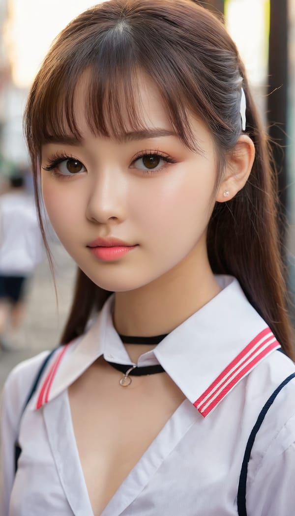 Tags: 21872187, SDXL
{"3": {"inputs": {"seed": 935059523502651, "steps": 32, "cfg": 6.43, "sampler_name": "dpmpp_2m", "scheduler": "karras", "denoise": 1.0, "model": ["27", 0], "positive": ["6", 0], "negative": ["7", 0], "latent_image": ["5", 0]}, "class_type": "KSampler"}, "4": {"inputs": {"ckpt_name": "juggernautxl.safetensors"}, "class_type": "CheckpointLoaderSimple"}, "5": {"inputs": {"width": 768, "height": 1344, "batch_size": 1}, "class_type": "EmptyLatentImage"}, "6": {"inputs": {"text": "18 year old girl, (blush:1.13), (cute:1.08), (slim:0.96), (eyelashes:1.06), (beautiful eyes:0.95), (temptress:0.97), (idol:1.11), (seductive pose:0.99), (sexy lips:1.06), (detailed face:1.13), (double eyelids:1.03), (seductive facial expression:1.04), (in a seductive pose:1.03), (large perky breasts:1.01), (cleavage:1.08), (thigh gap:1.11), (school uniform:1.11), choker, busy street, (detailed skin:1.06), (candid cinema:1.03), (soft lighting:1.01), (film:1.04), (RAW:1.08), (skin fuzz:1.09), (natural looking skin:1.03), (portra:1.06), (textured skin:1.08)", "clip": ["27", 1]}, "class_type": "CLIPTextEncode"}, "7": {"inputs": {"text": "(open mouth:1.06), (twisted:1.08), (bad hands:1.08), (distorted:1.13), (watermark:1.06), (low resolution:1.14), (worst quality:1.05)", "clip": ["27", 1]}, "class_type": "CLIPTextEncode"}, "8": {"inputs": {"samples": ["3", 0], "vae": ["4", 2]}, "class_type": "VAEDecode"}, "25": {"inputs": {"lora_name": "nudify_xl.safetensors", "strength_model": 0.26, "strength_clip": 0.02, "model": ["4", 0], "clip": ["4", 1]}, "class_type": "LoraLoader"}, "26": {"inputs": {"lora_name": "shirtlift_SDXL_v2.safetensors", "strength_model": 0.0, "strength_clip": 0.01, "model": ["25", 0], "clip": ["25", 1]}, "class_type": "LoraLoader"}, "27": {"inputs": {"lora_name": "PerfectEyesXL.safetensors", "strength_model": 0.14, "strength_clip": 0.05, "model": ["26", 0], "clip": ["26", 1]}, "class_type": "LoraLoader"}, "30": {"inputs": {"model_name": "4x_NMKD-Superscale-SP_178000_G.pth"}, "class_type": "UpscaleModelLoader"}, "31": {"inputs": {"upscale_model": ["30", 0], "image": ["8", 0]}, "class_type": "ImageUpscaleWithModel"}, "32": {"inputs": {"upscale_method": "lanczos", "scale_by": 0.5, "image": ["31", 0]}, "class_type": "ImageScaleBy"}, "33": {"inputs": {"pixels": ["32", 0], "vae": ["4", 2]}, "class_type": "VAEEncode"}, "34": {"inputs": {"seed": 935059523502651, "steps": 32, "cfg": 6.43, "sampler_name": "dpmpp_2m", "scheduler": "karras", "denoise": 0.3, "model": ["27", 0], "positive": ["6", 0], "negative": ["7", 0], "latent_image": ["33", 0]}, "class_type": "KSampler"}, "36": {"inputs": {"samples": ["34", 0], "vae": ["4", 2]}, "class_type": "VAEDecode"}, "39": {"inputs": {"filename_prefix": "comfyapi-1723879641600", "images": ["36", 0]}, "class_type": "SaveImage"}}