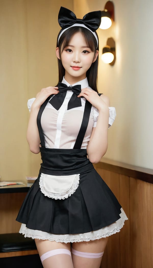 Tags: 21872187, SDXL
{"3": {"inputs": {"seed": 559545167016567, "steps": 64, "cfg": 5.61, "sampler_name": "dpmpp_2m", "scheduler": "karras", "denoise": 1.0, "model": ["27", 0], "positive": ["6", 0], "negative": ["7", 0], "latent_image": ["5", 0]}, "class_type": "KSampler"}, "4": {"inputs": {"ckpt_name": "juggernautxl.safetensors"}, "class_type": "CheckpointLoaderSimple"}, "5": {"inputs": {"width": 768, "height": 1344, "batch_size": 1}, "class_type": "EmptyLatentImage"}, "6": {"inputs": {"text": "27 year old girl, (korean:1.09), (irish:0.96), (idol:0.95), (seductive pose:1.03), (blush:1.04), (temptress:1.12), (seductive facial expression:1.05), (beautiful eyes:1.06), (detailed face:0.98), (eyelashes:1.06), (pale skin:0.99), (slim:0.99), (double eyelids:1.14), (sexy lips:1.13), (perky ass:1.08), (exposed ass:1.02), (looking back:1.05), (sexy ass:1.10), (thigh gap:1.05), in a (skimpy maid costume:1.02) working at a maid cafe, choker, bowtie, headband, pleated skirt, (candid cinema:1.02), (textured skin:1.03), (detailed skin:1.03), (film:1.04), (natural looking skin:1.06), (RAW:1.07), (skin fuzz:1.01), (soft lighting:1.09), (portra:1.04)", "clip": ["27", 1]}, "class_type": "CLIPTextEncode"}, "7": {"inputs": {"text": "(bad hands:1.10), (twisted:1.12), (worst quality:1.11), (distorted:1.05), (open mouth:1.08), (watermark:1.09), (low resolution:1.12)", "clip": ["27", 1]}, "class_type": "CLIPTextEncode"}, "8": {"inputs": {"samples": ["3", 0], "vae": ["4", 2]}, "class_type": "VAEDecode"}, "25": {"inputs": {"lora_name": "nudify_xl.safetensors", "strength_model": 0.29, "strength_clip": 0.36, "model": ["4", 0], "clip": ["4", 1]}, "class_type": "LoraLoader"}, "26": {"inputs": {"lora_name": "shirtlift_SDXL_v2.safetensors", "strength_model": 0.16, "strength_clip": 0.09, "model": ["25", 0], "clip": ["25", 1]}, "class_type": "LoraLoader"}, "27": {"inputs": {"lora_name": "PerfectEyesXL.safetensors", "strength_model": 0.01, "strength_clip": 0.06, "model": ["26", 0], "clip": ["26", 1]}, "class_type": "LoraLoader"}, "30": {"inputs": {"model_name": "4x_NMKD-Superscale-SP_178000_G.pth"}, "class_type": "UpscaleModelLoader"}, "31": {"inputs": {"upscale_model": ["30", 0], "image": ["8", 0]}, "class_type": "ImageUpscaleWithModel"}, "32": {"inputs": {"upscale_method": "lanczos", "scale_by": 0.5, "image": ["31", 0]}, "class_type": "ImageScaleBy"}, "33": {"inputs": {"pixels": ["32", 0], "vae": ["4", 2]}, "class_type": "VAEEncode"}, "34": {"inputs": {"seed": 559545167016567, "steps": 64, "cfg": 5.61, "sampler_name": "dpmpp_2m", "scheduler": "karras", "denoise": 0.3, "model": ["27", 0], "positive": ["6", 0], "negative": ["7", 0], "latent_image": ["33", 0]}, "class_type": "KSampler"}, "36": {"inputs": {"samples": ["34", 0], "vae": ["4", 2]}, "class_type": "VAEDecode"}, "39": {"inputs": {"filename_prefix": "comfyapi-1714461444652", "images": ["36", 0]}, "class_type": "SaveImage"}}