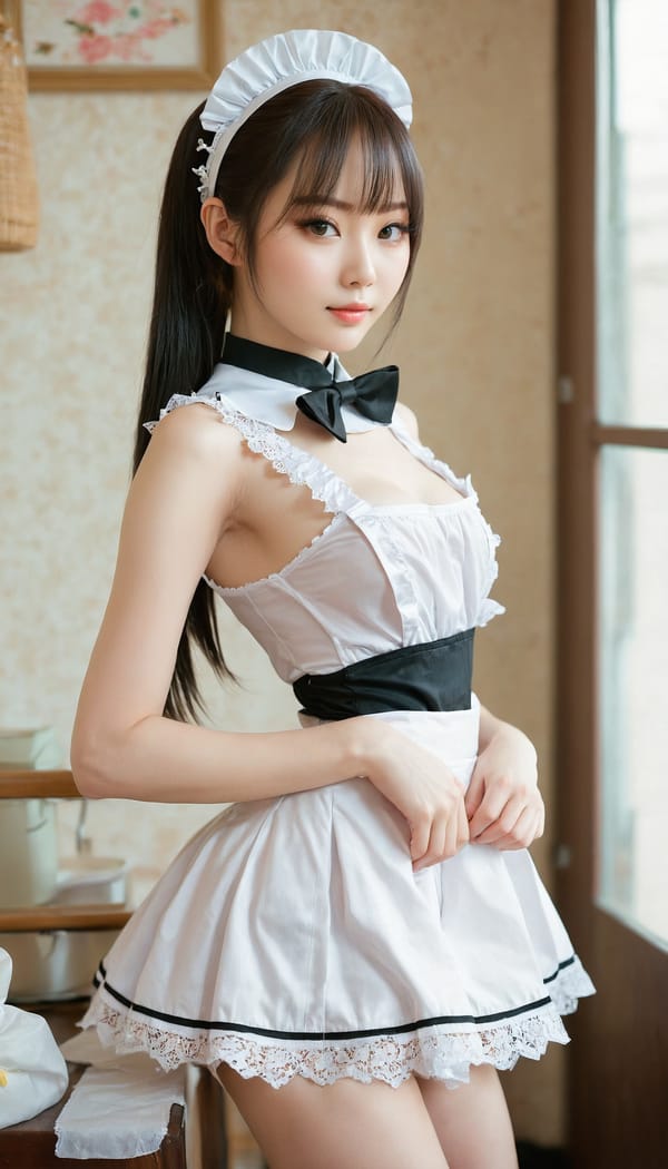 Tags: 21872187, SDXL
{"3": {"inputs": {"seed": 744324845000557, "steps": 64, "cfg": 7.89, "sampler_name": "dpmpp_2m", "scheduler": "karras", "denoise": 1.0, "model": ["27", 0], "positive": ["6", 0], "negative": ["7", 0], "latent_image": ["5", 0]}, "class_type": "KSampler"}, "4": {"inputs": {"ckpt_name": "juggernautxl.safetensors"}, "class_type": "CheckpointLoaderSimple"}, "5": {"inputs": {"width": 768, "height": 1344, "batch_size": 1}, "class_type": "EmptyLatentImage"}, "6": {"inputs": {"text": "28 year old girl, (japanese:1.00), (russian:1.11), (ukrainian:1.14), (idol:1.14), (temptress:1.07), (slim:1.12), (double eyelids:1.13), (blush:0.99), (seductive pose:1.05), (eyelashes:1.12), (cute:1.10), (pale skin:1.12), (detailed face:0.98), (beautiful eyes:1.12), (seductive facial expression:1.11), (sexy lips:1.12), (perky ass:1.14), (exposed ass:1.03), (looking back:0.97), (sexy ass:1.00), (thigh gap:1.14), in a (skimpy maid costume:1.13) working at a maid cafe, choker, bowtie, headband, pleated skirt, (textured skin:1.01), (candid cinema:1.02), (skin fuzz:1.02), (portra:1.09), (natural looking skin:1.02), (RAW:1.09), (detailed skin:1.01), (soft lighting:1.02), (film:1.08)", "clip": ["27", 1]}, "class_type": "CLIPTextEncode"}, "7": {"inputs": {"text": "(distorted:1.08), (twisted:1.14), (low resolution:1.05), (bad hands:1.09), (watermark:1.14), (open mouth:1.13), (worst quality:1.14)", "clip": ["27", 1]}, "class_type": "CLIPTextEncode"}, "8": {"inputs": {"samples": ["3", 0], "vae": ["4", 2]}, "class_type": "VAEDecode"}, "25": {"inputs": {"lora_name": "nudify_xl.safetensors", "strength_model": 0.13, "strength_clip": 0.21, "model": ["4", 0], "clip": ["4", 1]}, "class_type": "LoraLoader"}, "26": {"inputs": {"lora_name": "shirtlift_SDXL_v2.safetensors", "strength_model": 0.11, "strength_clip": 0.0, "model": ["25", 0], "clip": ["25", 1]}, "class_type": "LoraLoader"}, "27": {"inputs": {"lora_name": "PerfectEyesXL.safetensors", "strength_model": 0.11, "strength_clip": 0.05, "model": ["26", 0], "clip": ["26", 1]}, "class_type": "LoraLoader"}, "30": {"inputs": {"model_name": "4x_NMKD-Superscale-SP_178000_G.pth"}, "class_type": "UpscaleModelLoader"}, "31": {"inputs": {"upscale_model": ["30", 0], "image": ["8", 0]}, "class_type": "ImageUpscaleWithModel"}, "32": {"inputs": {"upscale_method": "lanczos", "scale_by": 0.5, "image": ["31", 0]}, "class_type": "ImageScaleBy"}, "33": {"inputs": {"pixels": ["32", 0], "vae": ["4", 2]}, "class_type": "VAEEncode"}, "34": {"inputs": {"seed": 744324845000557, "steps": 64, "cfg": 7.89, "sampler_name": "dpmpp_2m", "scheduler": "karras", "denoise": 0.3, "model": ["27", 0], "positive": ["6", 0], "negative": ["7", 0], "latent_image": ["33", 0]}, "class_type": "KSampler"}, "36": {"inputs": {"samples": ["34", 0], "vae": ["4", 2]}, "class_type": "VAEDecode"}, "39": {"inputs": {"filename_prefix": "comfyapi-1714501081556", "images": ["36", 0]}, "class_type": "SaveImage"}}