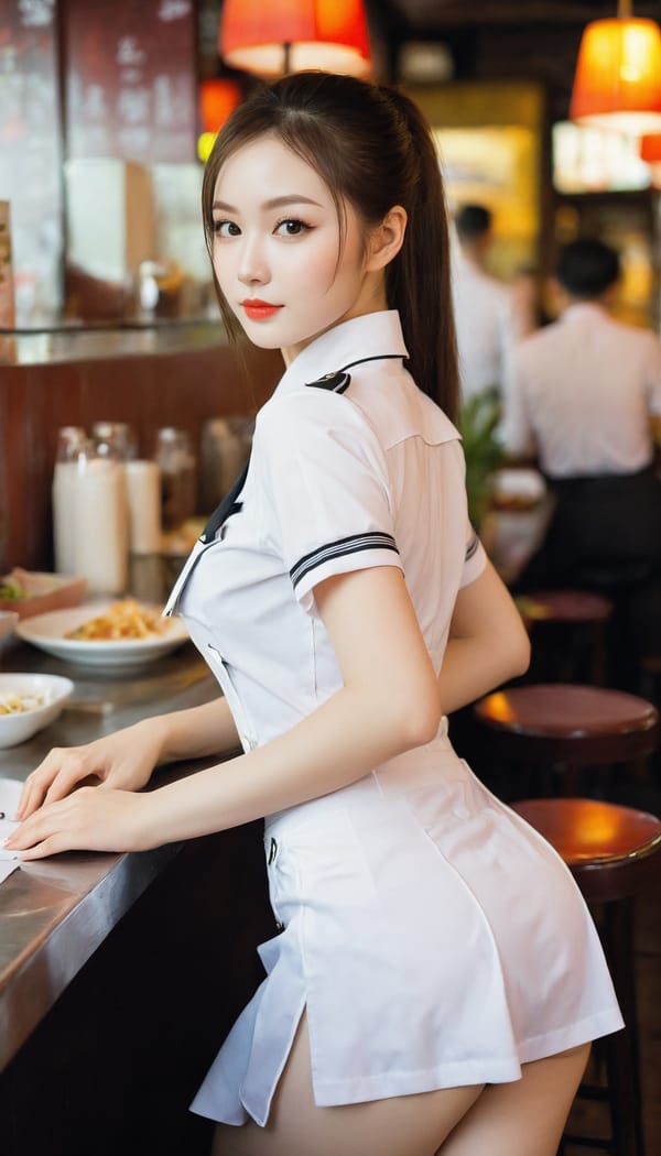 Tags: 21872187, SDXL
{"3": {"inputs": {"seed": 173859052392978, "steps": 32, "cfg": 7.05, "sampler_name": "dpmpp_2m", "scheduler": "karras", "denoise": 1.0, "model": ["27", 0], "positive": ["6", 0], "negative": ["7", 0], "latent_image": ["5", 0]}, "class_type": "KSampler"}, "4": {"inputs": {"ckpt_name": "helloworldxl.safetensors"}, "class_type": "CheckpointLoaderSimple"}, "5": {"inputs": {"width": 768, "height": 1344, "batch_size": 1}, "class_type": "EmptyLatentImage"}, "6": {"inputs": {"text": "24 year old girl, (russian:0.98), (chinese:1.04), (seductive pose:1.01), (seductive facial expression:1.13), (pale skin:0.95), (cute:0.97), (temptress:1.10), (slim:0.99), (eyelashes:1.02), (sexy lips:1.10), (beautiful eyes:0.95), (detailed face:0.97), (double eyelids:1.03), (blush:0.95), (perky ass:1.02), (exposed ass:0.98), (looking back:0.99), (sexy ass:1.01), (thigh gap:0.97), (a waitress in uniform:1.00) working at a restaurant, (textured skin:1.01), (RAW:1.02), (detailed skin:1.04), (soft lighting:1.07), (portra:1.07), (natural looking skin:1.06), (skin fuzz:1.09), (film:1.04), (candid cinema:1.02)", "clip": ["27", 1]}, "class_type": "CLIPTextEncode"}, "7": {"inputs": {"text": "(distorted:1.06), (twisted:1.12), (watermark:1.13), (worst quality:1.13), (open mouth:1.09), (bad hands:1.06), (low resolution:1.08)", "clip": ["27", 1]}, "class_type": "CLIPTextEncode"}, "8": {"inputs": {"samples": ["3", 0], "vae": ["4", 2]}, "class_type": "VAEDecode"}, "25": {"inputs": {"lora_name": "nudify_xl.safetensors", "strength_model": 0.14, "strength_clip": 0.01, "model": ["4", 0], "clip": ["4", 1]}, "class_type": "LoraLoader"}, "26": {"inputs": {"lora_name": "shirtlift_SDXL_v2.safetensors", "strength_model": 0.01, "strength_clip": 0.07, "model": ["25", 0], "clip": ["25", 1]}, "class_type": "LoraLoader"}, "27": {"inputs": {"lora_name": "PerfectEyesXL.safetensors", "strength_model": 0.01, "strength_clip": 0.03, "model": ["26", 0], "clip": ["26", 1]}, "class_type": "LoraLoader"}, "30": {"inputs": {"model_name": "4x_NMKD-Superscale-SP_178000_G.pth"}, "class_type": "UpscaleModelLoader"}, "31": {"inputs": {"upscale_model": ["30", 0], "image": ["8", 0]}, "class_type": "ImageUpscaleWithModel"}, "32": {"inputs": {"upscale_method": "lanczos", "scale_by": 0.5, "image": ["31", 0]}, "class_type": "ImageScaleBy"}, "33": {"inputs": {"pixels": ["32", 0], "vae": ["4", 2]}, "class_type": "VAEEncode"}, "34": {"inputs": {"seed": 173859052392978, "steps": 32, "cfg": 7.05, "sampler_name": "dpmpp_2m", "scheduler": "karras", "denoise": 0.3, "model": ["27", 0], "positive": ["6", 0], "negative": ["7", 0], "latent_image": ["33", 0]}, "class_type": "KSampler"}, "36": {"inputs": {"samples": ["34", 0], "vae": ["4", 2]}, "class_type": "VAEDecode"}, "39": {"inputs": {"filename_prefix": "comfyapi-1724057269413", "images": ["36", 0]}, "class_type": "SaveImage"}}