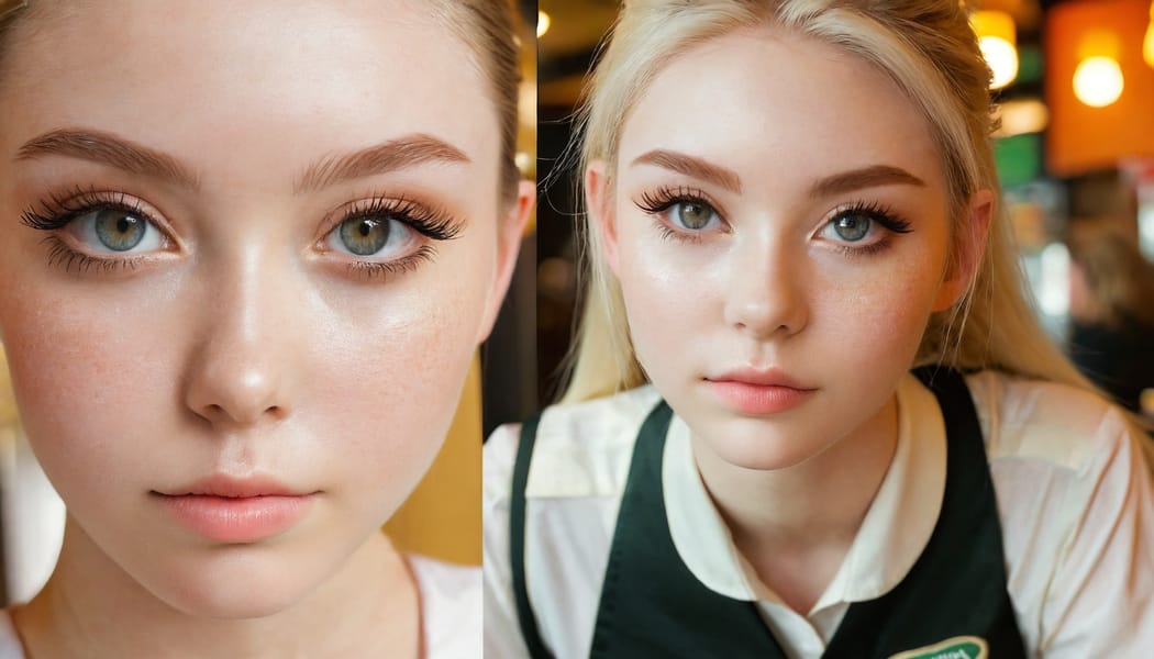 Tags: 21872187, SDXL
{"3": {"inputs": {"seed": 975149303140279, "steps": 64, "cfg": 7.84, "sampler_name": "dpmpp_2m", "scheduler": "karras", "denoise": 1.0, "model": ["27", 0], "positive": ["6", 0], "negative": ["7", 0], "latent_image": ["5", 0]}, "class_type": "KSampler"}, "4": {"inputs": {"ckpt_name": "juggernautxl.safetensors"}, "class_type": "CheckpointLoaderSimple"}, "5": {"inputs": {"width": 1344, "height": 768, "batch_size": 1}, "class_type": "EmptyLatentImage"}, "6": {"inputs": {"text": "19 year old girl, (irish:1.03), (eyelashes:1.02), (temptress:1.08), (beautiful eyes:1.04), (blush:1.11), (seductive facial expression:1.09), (seductive pose:1.13), (cute:1.08), (idol:1.05), (sexy lips:0.99), (slim:1.02), (double eyelids:1.09), (detailed face:1.10), (pale skin:1.14), (perky ass:1.04), (exposed ass:1.10), (looking back:1.09), (sexy ass:1.14), (thigh gap:1.05), (a waitress in uniform:1.00) working at a restaurant, (RAW:1.03), (candid cinema:1.05), (skin fuzz:1.02), (film:1.01), (portra:1.06), (natural looking skin:1.04), (detailed skin:1.09), (soft lighting:1.02), (textured skin:1.07)", "clip": ["27", 1]}, "class_type": "CLIPTextEncode"}, "7": {"inputs": {"text": "(worst quality:1.12), (low resolution:1.08), (distorted:1.10), (watermark:1.06), (open mouth:1.07), (bad hands:1.09), (twisted:1.14)", "clip": ["27", 1]}, "class_type": "CLIPTextEncode"}, "8": {"inputs": {"samples": ["3", 0], "vae": ["4", 2]}, "class_type": "VAEDecode"}, "25": {"inputs": {"lora_name": "nudify_xl.safetensors", "strength_model": 0.31, "strength_clip": 0.2, "model": ["4", 0], "clip": ["4", 1]}, "class_type": "LoraLoader"}, "26": {"inputs": {"lora_name": "shirtlift_SDXL_v2.safetensors", "strength_model": 0.04, "strength_clip": 0.17, "model": ["25", 0], "clip": ["25", 1]}, "class_type": "LoraLoader"}, "27": {"inputs": {"lora_name": "PerfectEyesXL.safetensors", "strength_model": 0.0, "strength_clip": 0.12, "model": ["26", 0], "clip": ["26", 1]}, "class_type": "LoraLoader"}, "30": {"inputs": {"model_name": "4x_NMKD-Superscale-SP_178000_G.pth"}, "class_type": "UpscaleModelLoader"}, "31": {"inputs": {"upscale_model": ["30", 0], "image": ["8", 0]}, "class_type": "ImageUpscaleWithModel"}, "32": {"inputs": {"upscale_method": "lanczos", "scale_by": 0.5, "image": ["31", 0]}, "class_type": "ImageScaleBy"}, "33": {"inputs": {"pixels": ["32", 0], "vae": ["4", 2]}, "class_type": "VAEEncode"}, "34": {"inputs": {"seed": 975149303140279, "steps": 64, "cfg": 7.84, "sampler_name": "dpmpp_2m", "scheduler": "karras", "denoise": 0.3, "model": ["27", 0], "positive": ["6", 0], "negative": ["7", 0], "latent_image": ["33", 0]}, "class_type": "KSampler"}, "36": {"inputs": {"samples": ["34", 0], "vae": ["4", 2]}, "class_type": "VAEDecode"}, "39": {"inputs": {"filename_prefix": "comfyapi-1725207722620", "images": ["36", 0]}, "class_type": "SaveImage"}}