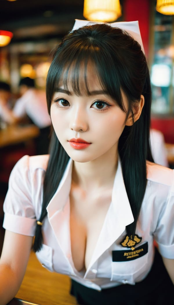 Tags: 21872187, SDXL
{"3": {"inputs": {"seed": 983375932148752, "steps": 32, "cfg": 7.42, "sampler_name": "dpmpp_2m", "scheduler": "karras", "denoise": 1.0, "model": ["27", 0], "positive": ["6", 0], "negative": ["7", 0], "latent_image": ["5", 0]}, "class_type": "KSampler"}, "4": {"inputs": {"ckpt_name": "helloworldxl.safetensors"}, "class_type": "CheckpointLoaderSimple"}, "5": {"inputs": {"width": 768, "height": 1344, "batch_size": 1}, "class_type": "EmptyLatentImage"}, "6": {"inputs": {"text": "18 year old girl, (taiwanese:1.06), (chinese:1.10), (korean:1.00), (beautiful eyes:1.11), (seductive facial expression:0.99), (slim:0.97), (blush:0.97), (cute:1.12), (seductive pose:1.08), (temptress:1.01), (idol:0.96), (pale skin:0.98), (double eyelids:1.00), (detailed face:1.14), (eyelashes:1.12), (sexy lips:1.14), (in a seductive pose:0.97), (large perky breasts:1.00), (cleavage:1.08), (thigh gap:1.06), (a waitress in uniform:1.14) working at a restaurant, (portra:1.09), (detailed skin:1.06), (candid cinema:1.08), (textured skin:1.02), (RAW:1.07), (film:1.04), (soft lighting:1.02), (natural looking skin:1.09), (skin fuzz:1.02)", "clip": ["27", 1]}, "class_type": "CLIPTextEncode"}, "7": {"inputs": {"text": "(distorted:1.07), (low resolution:1.11), (open mouth:1.14), (twisted:1.10), (watermark:1.10), (worst quality:1.13), (bad hands:1.11)", "clip": ["27", 1]}, "class_type": "CLIPTextEncode"}, "8": {"inputs": {"samples": ["3", 0], "vae": ["4", 2]}, "class_type": "VAEDecode"}, "25": {"inputs": {"lora_name": "nudify_xl.safetensors", "strength_model": 0.38, "strength_clip": 0.01, "model": ["4", 0], "clip": ["4", 1]}, "class_type": "LoraLoader"}, "26": {"inputs": {"lora_name": "shirtlift_SDXL_v2.safetensors", "strength_model": 0.0, "strength_clip": 0.04, "model": ["25", 0], "clip": ["25", 1]}, "class_type": "LoraLoader"}, "27": {"inputs": {"lora_name": "PerfectEyesXL.safetensors", "strength_model": 0.01, "strength_clip": 0.11, "model": ["26", 0], "clip": ["26", 1]}, "class_type": "LoraLoader"}, "30": {"inputs": {"model_name": "4x_NMKD-Superscale-SP_178000_G.pth"}, "class_type": "UpscaleModelLoader"}, "31": {"inputs": {"upscale_model": ["30", 0], "image": ["8", 0]}, "class_type": "ImageUpscaleWithModel"}, "32": {"inputs": {"upscale_method": "lanczos", "scale_by": 0.5, "image": ["31", 0]}, "class_type": "ImageScaleBy"}, "33": {"inputs": {"pixels": ["32", 0], "vae": ["4", 2]}, "class_type": "VAEEncode"}, "34": {"inputs": {"seed": 983375932148752, "steps": 32, "cfg": 7.42, "sampler_name": "dpmpp_2m", "scheduler": "karras", "denoise": 0.3, "model": ["27", 0], "positive": ["6", 0], "negative": ["7", 0], "latent_image": ["33", 0]}, "class_type": "KSampler"}, "36": {"inputs": {"samples": ["34", 0], "vae": ["4", 2]}, "class_type": "VAEDecode"}, "39": {"inputs": {"filename_prefix": "comfyapi-1724802668617", "images": ["36", 0]}, "class_type": "SaveImage"}}