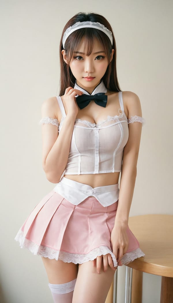 Tags: 21872187, SDXL
{"3": {"inputs": {"seed": 171589727593506, "steps": 32, "cfg": 7.74, "sampler_name": "dpmpp_2m", "scheduler": "karras", "denoise": 1.0, "model": ["27", 0], "positive": ["6", 0], "negative": ["7", 0], "latent_image": ["5", 0]}, "class_type": "KSampler"}, "4": {"inputs": {"ckpt_name": "juggernautxl.safetensors"}, "class_type": "CheckpointLoaderSimple"}, "5": {"inputs": {"width": 768, "height": 1344, "batch_size": 1}, "class_type": "EmptyLatentImage"}, "6": {"inputs": {"text": "28 year old girl, (japanese:1.01), (taiwanese:0.96), (beautiful eyes:0.99), (detailed face:1.07), (blush:0.96), (sexy lips:1.10), (seductive pose:0.98), (temptress:0.99), (slim:1.04), (cute:1.13), (double eyelids:1.10), (idol:0.96), (eyelashes:1.03), (pale skin:1.00), (seductive facial expression:1.07), (in a seductive pose:1.12), (large perky breasts:0.98), (cleavage:1.08), (thigh gap:1.02), in a (skimpy maid costume:0.97) working at a maid cafe, choker, bowtie, headband, pleated skirt, (natural looking skin:1.01), (skin fuzz:1.07), (soft lighting:1.07), (RAW:1.00), (film:1.06), (portra:1.07), (detailed skin:1.02), (candid cinema:1.07), (textured skin:1.06)", "clip": ["27", 1]}, "class_type": "CLIPTextEncode"}, "7": {"inputs": {"text": "(worst quality:1.13), (bad hands:1.07), (low resolution:1.07), (distorted:1.06), (watermark:1.07), (twisted:1.14), (open mouth:1.09)", "clip": ["27", 1]}, "class_type": "CLIPTextEncode"}, "8": {"inputs": {"samples": ["3", 0], "vae": ["4", 2]}, "class_type": "VAEDecode"}, "25": {"inputs": {"lora_name": "nudify_xl.safetensors", "strength_model": 0.07, "strength_clip": 0.09, "model": ["4", 0], "clip": ["4", 1]}, "class_type": "LoraLoader"}, "26": {"inputs": {"lora_name": "shirtlift_SDXL_v2.safetensors", "strength_model": 0.06, "strength_clip": 0.13, "model": ["25", 0], "clip": ["25", 1]}, "class_type": "LoraLoader"}, "27": {"inputs": {"lora_name": "PerfectEyesXL.safetensors", "strength_model": 0.06, "strength_clip": 0.07, "model": ["26", 0], "clip": ["26", 1]}, "class_type": "LoraLoader"}, "30": {"inputs": {"model_name": "4x_NMKD-Superscale-SP_178000_G.pth"}, "class_type": "UpscaleModelLoader"}, "31": {"inputs": {"upscale_model": ["30", 0], "image": ["8", 0]}, "class_type": "ImageUpscaleWithModel"}, "32": {"inputs": {"upscale_method": "lanczos", "scale_by": 0.5, "image": ["31", 0]}, "class_type": "ImageScaleBy"}, "33": {"inputs": {"pixels": ["32", 0], "vae": ["4", 2]}, "class_type": "VAEEncode"}, "34": {"inputs": {"seed": 171589727593506, "steps": 32, "cfg": 7.74, "sampler_name": "dpmpp_2m", "scheduler": "karras", "denoise": 0.3, "model": ["27", 0], "positive": ["6", 0], "negative": ["7", 0], "latent_image": ["33", 0]}, "class_type": "KSampler"}, "36": {"inputs": {"samples": ["34", 0], "vae": ["4", 2]}, "class_type": "VAEDecode"}, "39": {"inputs": {"filename_prefix": "comfyapi-1713481627203", "images": ["36", 0]}, "class_type": "SaveImage"}}