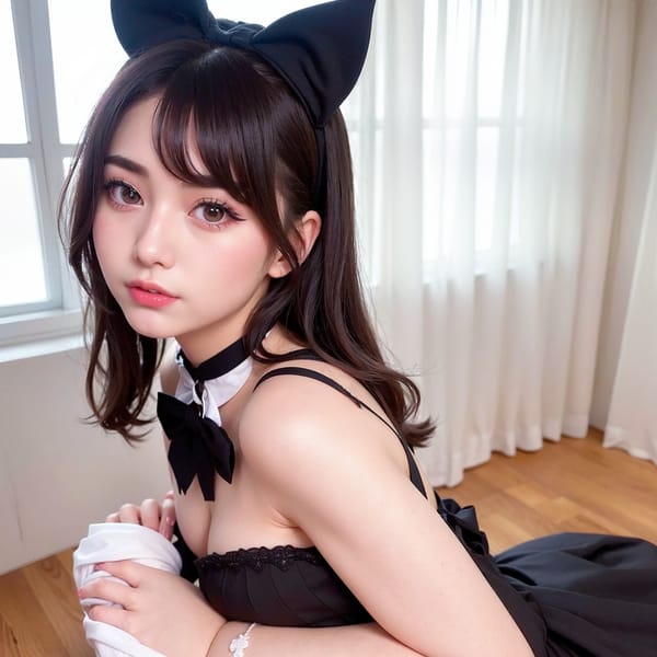 Tags: 21872187
<lora:taiwanDollLikeness_v20:0.41>, maid cafe, stockings, (maid costume:0.96), choker, bowtie, headband, (pleated skirt:0.95), (perky ass:1.00), (exposed ass:1.17), (looking back:1.19), <lora:Addams:0.24>, extremely detailed eyes, extremely detailed face, cute, sexy lips, seductive smile, double eyelids, eyelashes, pale skin, perky breasts, blush, delicate and beautiful girl, solo, (stunningly attractive:1.00), (dramatic:0.96)
Negative prompt: drawings, paintings, ugly, (worst quality:2.14)
Steps: 32, Sampler: DPM++ 2M Karras, CFG scale: 5.64, Seed: 474107531, Size: 512x512, Model hash: fc2511737a, Model: chilloutmix_NiPrunedFp32Fix, Seed resize from: -1x-1, Denoising strength: 0.4, Version: v1.2.1, Hires upscale: 3.0, Hires steps: 16, Hires upscaler: ESRGAN_4x