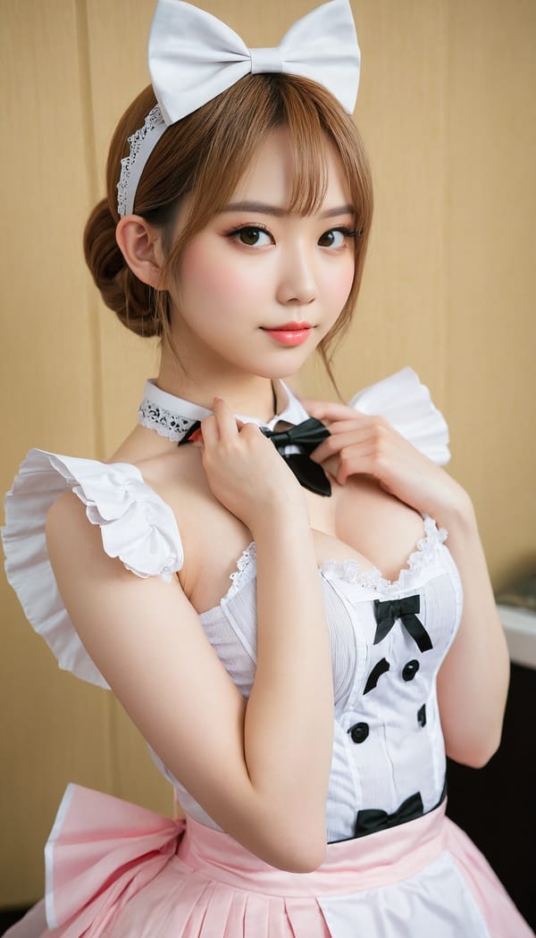 Tags: 21872187, SDXL
{"3": {"inputs": {"seed": 480704891984778, "steps": 32, "cfg": 7.04, "sampler_name": "dpmpp_2m", "scheduler": "karras", "denoise": 1.0, "model": ["27", 0], "positive": ["6", 0], "negative": ["7", 0], "latent_image": ["5", 0]}, "class_type": "KSampler"}, "4": {"inputs": {"ckpt_name": "juggernautxl.safetensors"}, "class_type": "CheckpointLoaderSimple"}, "5": {"inputs": {"width": 768, "height": 1344, "batch_size": 1}, "class_type": "EmptyLatentImage"}, "6": {"inputs": {"text": "28 year old girl, (blush:0.95), (cute:1.11), (temptress:1.02), (double eyelids:1.02), (idol:1.10), (eyelashes:1.01), (slim:1.07), (detailed face:1.06), (seductive facial expression:1.13), (seductive pose:1.10), (pale skin:1.01), (beautiful eyes:0.95), (sexy lips:1.09), (on all fours:0.95), (spreading ass cheeks:1.08), (from behind:1.10), (backboob:0.96), in a (skimpy maid costume:1.13) working at a maid cafe, choker, bowtie, headband, pleated skirt, (portra:1.04), (natural looking skin:1.09), (RAW:1.05), (soft lighting:1.02), (textured skin:1.06), (film:1.01), (detailed skin:1.01), (skin fuzz:1.07), (candid cinema:1.08)", "clip": ["27", 1]}, "class_type": "CLIPTextEncode"}, "7": {"inputs": {"text": "(distorted:1.08), (low resolution:1.13), (open mouth:1.08), (watermark:1.08), (twisted:1.14), (bad hands:1.09), (worst quality:1.12)", "clip": ["27", 1]}, "class_type": "CLIPTextEncode"}, "8": {"inputs": {"samples": ["3", 0], "vae": ["4", 2]}, "class_type": "VAEDecode"}, "25": {"inputs": {"lora_name": "nudify_xl.safetensors", "strength_model": 0.19, "strength_clip": 0.01, "model": ["4", 0], "clip": ["4", 1]}, "class_type": "LoraLoader"}, "26": {"inputs": {"lora_name": "shirtlift_SDXL_v2.safetensors", "strength_model": 0.12, "strength_clip": 0.1, "model": ["25", 0], "clip": ["25", 1]}, "class_type": "LoraLoader"}, "27": {"inputs": {"lora_name": "PerfectEyesXL.safetensors", "strength_model": 0.17, "strength_clip": 0.11, "model": ["26", 0], "clip": ["26", 1]}, "class_type": "LoraLoader"}, "30": {"inputs": {"model_name": "4x_NMKD-Superscale-SP_178000_G.pth"}, "class_type": "UpscaleModelLoader"}, "31": {"inputs": {"upscale_model": ["30", 0], "image": ["8", 0]}, "class_type": "ImageUpscaleWithModel"}, "32": {"inputs": {"upscale_method": "lanczos", "scale_by": 0.5, "image": ["31", 0]}, "class_type": "ImageScaleBy"}, "33": {"inputs": {"pixels": ["32", 0], "vae": ["4", 2]}, "class_type": "VAEEncode"}, "34": {"inputs": {"seed": 480704891984778, "steps": 32, "cfg": 7.04, "sampler_name": "dpmpp_2m", "scheduler": "karras", "denoise": 0.3, "model": ["27", 0], "positive": ["6", 0], "negative": ["7", 0], "latent_image": ["33", 0]}, "class_type": "KSampler"}, "36": {"inputs": {"samples": ["34", 0], "vae": ["4", 2]}, "class_type": "VAEDecode"}, "39": {"inputs": {"filename_prefix": "comfyapi-1727857429002", "images": ["36", 0]}, "class_type": "SaveImage"}}