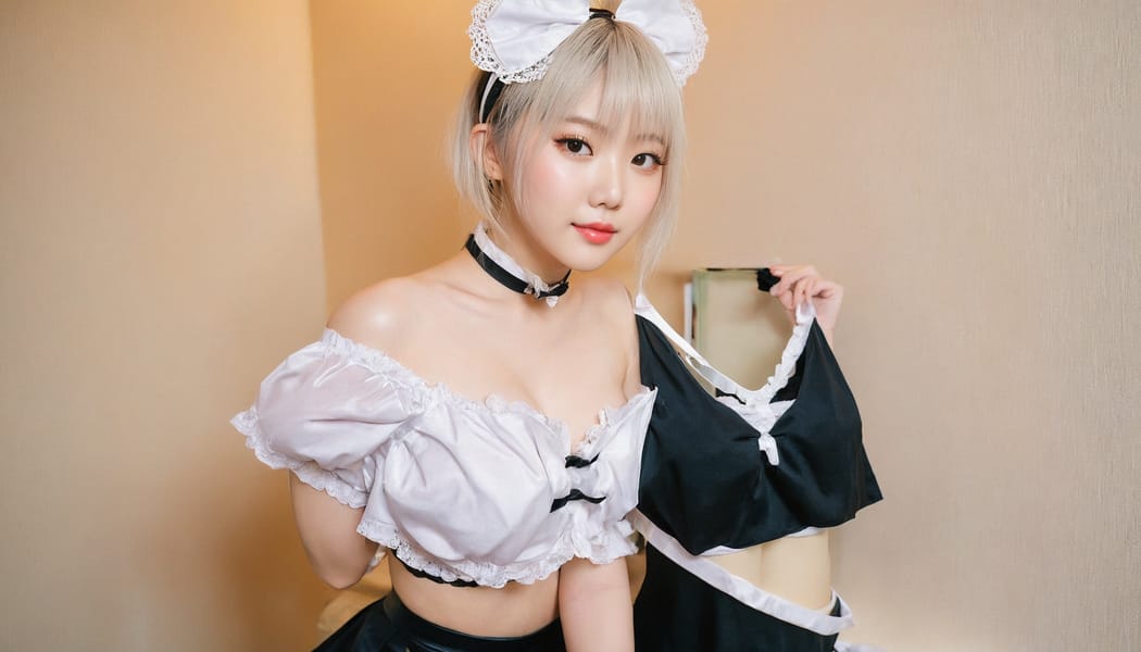 Tags: 21872187, SDXL
{"3": {"inputs": {"seed": 394177978647729, "steps": 32, "cfg": 5.44, "sampler_name": "dpmpp_2m", "scheduler": "karras", "denoise": 1.0, "model": ["27", 0], "positive": ["6", 0], "negative": ["7", 0], "latent_image": ["5", 0]}, "class_type": "KSampler"}, "4": {"inputs": {"ckpt_name": "juggernautxl.safetensors"}, "class_type": "CheckpointLoaderSimple"}, "5": {"inputs": {"width": 1344, "height": 768, "batch_size": 1}, "class_type": "EmptyLatentImage"}, "6": {"inputs": {"text": "21 year old girl, (taiwanese:0.99), (idol:1.08), (detailed face:1.03), (pale skin:1.14), (blush:1.11), (cute:1.03), (double eyelids:1.08), (seductive pose:0.99), (sexy lips:1.10), (seductive facial expression:1.08), (temptress:1.00), (slim:1.11), (eyelashes:1.04), (beautiful eyes:1.02), (in a seductive pose:1.13), (large perky breasts:0.95), (cleavage:0.96), (thigh gap:1.03), in a (skimpy maid costume:1.13) working at a maid cafe, choker, bowtie, headband, pleated skirt, (textured skin:1.05), (candid cinema:1.01), (portra:1.02), (film:1.03), (soft lighting:1.00), (skin fuzz:1.00), (RAW:1.07), (detailed skin:1.03), (natural looking skin:1.08)", "clip": ["27", 1]}, "class_type": "CLIPTextEncode"}, "7": {"inputs": {"text": "(twisted:1.05), (low resolution:1.07), (open mouth:1.10), (bad hands:1.09), (watermark:1.13), (worst quality:1.11), (distorted:1.12)", "clip": ["27", 1]}, "class_type": "CLIPTextEncode"}, "8": {"inputs": {"samples": ["3", 0], "vae": ["4", 2]}, "class_type": "VAEDecode"}, "25": {"inputs": {"lora_name": "nudify_xl.safetensors", "strength_model": 0.08, "strength_clip": 0.33, "model": ["4", 0], "clip": ["4", 1]}, "class_type": "LoraLoader"}, "26": {"inputs": {"lora_name": "shirtlift_SDXL_v2.safetensors", "strength_model": 0.09, "strength_clip": 0.05, "model": ["25", 0], "clip": ["25", 1]}, "class_type": "LoraLoader"}, "27": {"inputs": {"lora_name": "PerfectEyesXL.safetensors", "strength_model": 0.01, "strength_clip": 0.05, "model": ["26", 0], "clip": ["26", 1]}, "class_type": "LoraLoader"}, "30": {"inputs": {"model_name": "4x_NMKD-Superscale-SP_178000_G.pth"}, "class_type": "UpscaleModelLoader"}, "31": {"inputs": {"upscale_model": ["30", 0], "image": ["8", 0]}, "class_type": "ImageUpscaleWithModel"}, "32": {"inputs": {"upscale_method": "lanczos", "scale_by": 0.5, "image": ["31", 0]}, "class_type": "ImageScaleBy"}, "33": {"inputs": {"pixels": ["32", 0], "vae": ["4", 2]}, "class_type": "VAEEncode"}, "34": {"inputs": {"seed": 394177978647729, "steps": 32, "cfg": 5.44, "sampler_name": "dpmpp_2m", "scheduler": "karras", "denoise": 0.3, "model": ["27", 0], "positive": ["6", 0], "negative": ["7", 0], "latent_image": ["33", 0]}, "class_type": "KSampler"}, "36": {"inputs": {"samples": ["34", 0], "vae": ["4", 2]}, "class_type": "VAEDecode"}, "39": {"inputs": {"filename_prefix": "comfyapi-1715933153459", "images": ["36", 0]}, "class_type": "SaveImage"}}