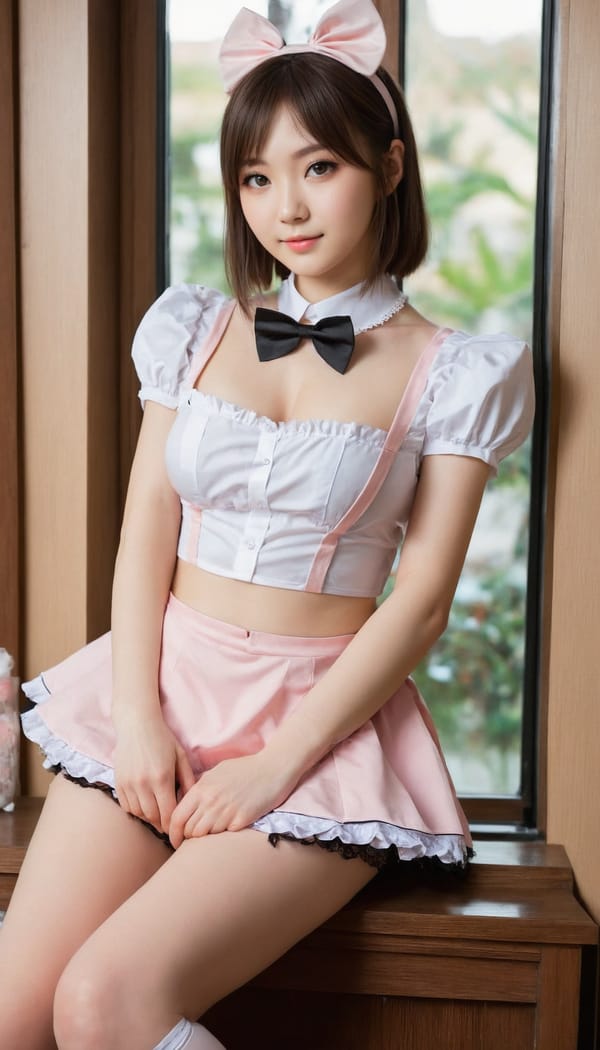 Tags: 21872187, SDXL
{"3": {"inputs": {"seed": 318988232000620, "steps": 64, "cfg": 5.73, "sampler_name": "dpmpp_2m", "scheduler": "karras", "denoise": 1.0, "model": ["27", 0], "positive": ["6", 0], "negative": ["7", 0], "latent_image": ["5", 0]}, "class_type": "KSampler"}, "4": {"inputs": {"ckpt_name": "juggernautXL_v8Rundiffusion.safetensors"}, "class_type": "CheckpointLoaderSimple"}, "5": {"inputs": {"width": 768, "height": 1344, "batch_size": 1}, "class_type": "EmptyLatentImage"}, "6": {"inputs": {"text": "24 year old girl, (ukrainian:1.09), (irish:1.09), (japanese:1.10), (seductive pose:1.10), (beautiful eyes:1.10), (detailed face:1.06), (blush:1.12), (temptress:1.02), (idol:1.02), (double eyelids:1.00), (slim:1.10), (pale skin:0.98), (eyelashes:0.96), (cute:1.00), (seductive facial expression:1.03), (perky ass:1.10), (exposed ass:1.08), (looking back:1.00), (sexy ass:0.97), (thigh gap:1.05), in a (skimpy maid costume:1.12) working at a maid cafe, choker, bowtie, headband, pleated skirt, (candid cinema:1.09), (soft lighting:1.05), (natural looking skin:1.03), (skin fuzz:1.08), (film:1.00), (textured skin:1.07), (RAW:1.07), (portra:1.09), (detailed skin:1.07)", "clip": ["27", 1]}, "class_type": "CLIPTextEncode"}, "7": {"inputs": {"text": "(twisted:1.06), (watermark:1.07), (open mouth:1.13), (low resolution:1.09), (worst quality:1.05), (bad hands:1.13)", "clip": ["27", 1]}, "class_type": "CLIPTextEncode"}, "8": {"inputs": {"samples": ["3", 0], "vae": ["4", 2]}, "class_type": "VAEDecode"}, "25": {"inputs": {"lora_name": "nudify_xl.safetensors", "strength_model": 0.01, "strength_clip": 0.13, "model": ["4", 0], "clip": ["4", 1]}, "class_type": "LoraLoader"}, "26": {"inputs": {"lora_name": "shirtlift_SDXL_v2.safetensors", "strength_model": 0.03, "strength_clip": 0.1, "model": ["25", 0], "clip": ["25", 1]}, "class_type": "LoraLoader"}, "27": {"inputs": {"lora_name": "PerfectEyesXL.safetensors", "strength_model": 0.04, "strength_clip": 0.14, "model": ["26", 0], "clip": ["26", 1]}, "class_type": "LoraLoader"}, "30": {"inputs": {"model_name": "4x_NMKD-Superscale-SP_178000_G.pth"}, "class_type": "UpscaleModelLoader"}, "31": {"inputs": {"upscale_model": ["30", 0], "image": ["8", 0]}, "class_type": "ImageUpscaleWithModel"}, "32": {"inputs": {"upscale_method": "lanczos", "scale_by": 0.5, "image": ["31", 0]}, "class_type": "ImageScaleBy"}, "33": {"inputs": {"pixels": ["32", 0], "vae": ["4", 2]}, "class_type": "VAEEncode"}, "34": {"inputs": {"seed": 318988232000620, "steps": 64, "cfg": 5.73, "sampler_name": "dpmpp_2m", "scheduler": "karras", "denoise": 0.3, "model": ["27", 0], "positive": ["6", 0], "negative": ["7", 0], "latent_image": ["33", 0]}, "class_type": "KSampler"}, "36": {"inputs": {"samples": ["34", 0], "vae": ["4", 2]}, "class_type": "VAEDecode"}, "39": {"inputs": {"filename_prefix": "comfyapi-1708075501842", "images": ["36", 0]}, "class_type": "SaveImage"}}