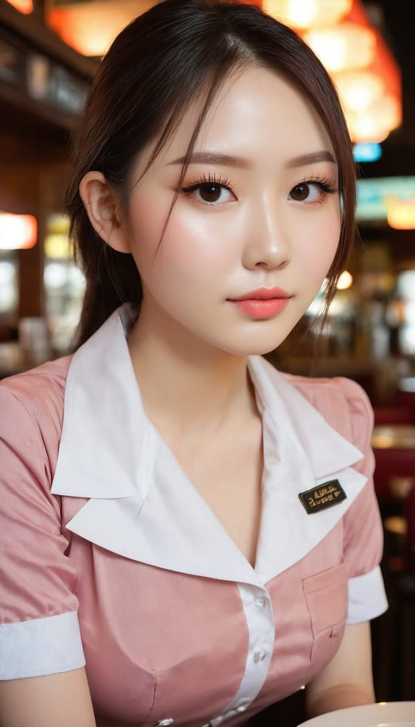 Tags: 21872187, SDXL
{"3": {"inputs": {"seed": 776683222598616, "steps": 32, "cfg": 5.72, "sampler_name": "dpmpp_2m", "scheduler": "karras", "denoise": 1.0, "model": ["27", 0], "positive": ["6", 0], "negative": ["7", 0], "latent_image": ["5", 0]}, "class_type": "KSampler"}, "4": {"inputs": {"ckpt_name": "juggernautxl.safetensors"}, "class_type": "CheckpointLoaderSimple"}, "5": {"inputs": {"width": 768, "height": 1344, "batch_size": 1}, "class_type": "EmptyLatentImage"}, "6": {"inputs": {"text": "27 year old girl, (double eyelids:1.03), (blush:1.07), (sexy lips:1.10), (idol:1.11), (temptress:1.07), (pale skin:1.03), (seductive pose:1.01), (slim:0.98), (cute:1.07), (eyelashes:1.14), (detailed face:0.96), (beautiful eyes:0.98), (seductive facial expression:1.13), (in a seductive pose:1.05), (large perky breasts:1.01), (cleavage:0.99), (thigh gap:1.08), (a waitress in uniform:1.09) working at a restaurant, (portra:1.08), (candid cinema:1.04), (textured skin:1.01), (natural looking skin:1.04), (RAW:1.04), (film:1.07), (soft lighting:1.05), (detailed skin:1.08), (skin fuzz:1.09)", "clip": ["27", 1]}, "class_type": "CLIPTextEncode"}, "7": {"inputs": {"text": "(twisted:1.06), (open mouth:1.11), (bad hands:1.08), (watermark:1.06), (low resolution:1.12), (distorted:1.06)", "clip": ["27", 1]}, "class_type": "CLIPTextEncode"}, "8": {"inputs": {"samples": ["3", 0], "vae": ["4", 2]}, "class_type": "VAEDecode"}, "25": {"inputs": {"lora_name": "nudify_xl.safetensors", "strength_model": 0.27, "strength_clip": 0.17, "model": ["4", 0], "clip": ["4", 1]}, "class_type": "LoraLoader"}, "26": {"inputs": {"lora_name": "shirtlift_SDXL_v2.safetensors", "strength_model": 0.04, "strength_clip": 0.18, "model": ["25", 0], "clip": ["25", 1]}, "class_type": "LoraLoader"}, "27": {"inputs": {"lora_name": "PerfectEyesXL.safetensors", "strength_model": 0.1, "strength_clip": 0.01, "model": ["26", 0], "clip": ["26", 1]}, "class_type": "LoraLoader"}, "30": {"inputs": {"model_name": "4x_NMKD-Superscale-SP_178000_G.pth"}, "class_type": "UpscaleModelLoader"}, "31": {"inputs": {"upscale_model": ["30", 0], "image": ["8", 0]}, "class_type": "ImageUpscaleWithModel"}, "32": {"inputs": {"upscale_method": "lanczos", "scale_by": 0.5, "image": ["31", 0]}, "class_type": "ImageScaleBy"}, "33": {"inputs": {"pixels": ["32", 0], "vae": ["4", 2]}, "class_type": "VAEEncode"}, "34": {"inputs": {"seed": 776683222598616, "steps": 32, "cfg": 5.72, "sampler_name": "dpmpp_2m", "scheduler": "karras", "denoise": 0.3, "model": ["27", 0], "positive": ["6", 0], "negative": ["7", 0], "latent_image": ["33", 0]}, "class_type": "KSampler"}, "36": {"inputs": {"samples": ["34", 0], "vae": ["4", 2]}, "class_type": "VAEDecode"}, "39": {"inputs": {"filename_prefix": "comfyapi-1713806327554", "images": ["36", 0]}, "class_type": "SaveImage"}}