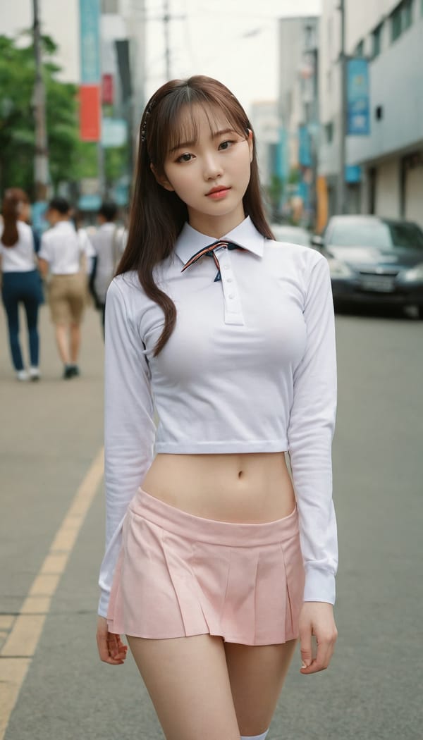 Tags: 21872187, SDXL
{"3": {"inputs": {"seed": 557156792266698, "steps": 32, "cfg": 5.18, "sampler_name": "dpmpp_2m", "scheduler": "karras", "denoise": 1.0, "model": ["27", 0], "positive": ["6", 0], "negative": ["7", 0], "latent_image": ["5", 0]}, "class_type": "KSampler"}, "4": {"inputs": {"ckpt_name": "juggernautxl.safetensors"}, "class_type": "CheckpointLoaderSimple"}, "5": {"inputs": {"width": 768, "height": 1344, "batch_size": 1}, "class_type": "EmptyLatentImage"}, "6": {"inputs": {"text": "22 year old girl, (korean:1.12), (russian:1.06), (seductive pose:1.04), (beautiful eyes:0.97), (temptress:1.01), (eyelashes:0.97), (seductive facial expression:1.08), (idol:0.96), (blush:1.13), (sexy lips:1.00), (pale skin:1.12), (cute:0.97), (perky ass:1.12), (exposed ass:1.01), (looking back:1.05), (sexy ass:1.09), (thigh gap:1.03), (school uniform:1.07), choker, busy street, (candid cinema:1.05), (film:1.01), (detailed skin:1.06), (textured skin:1.07), (RAW:1.00), (portra:1.04), (natural looking skin:1.09), (skin fuzz:1.00), (soft lighting:1.02)", "clip": ["27", 1]}, "class_type": "CLIPTextEncode"}, "7": {"inputs": {"text": "(open mouth:1.07), (low resolution:1.06), (bad hands:1.09), (worst quality:1.05), (twisted:1.06), (distorted:1.11), (watermark:1.08)", "clip": ["27", 1]}, "class_type": "CLIPTextEncode"}, "8": {"inputs": {"samples": ["3", 0], "vae": ["4", 2]}, "class_type": "VAEDecode"}, "25": {"inputs": {"lora_name": "nudify_xl.safetensors", "strength_model": 0.2, "strength_clip": 0.08, "model": ["4", 0], "clip": ["4", 1]}, "class_type": "LoraLoader"}, "26": {"inputs": {"lora_name": "shirtlift_SDXL_v2.safetensors", "strength_model": 0.0, "strength_clip": 0.14, "model": ["25", 0], "clip": ["25", 1]}, "class_type": "LoraLoader"}, "27": {"inputs": {"lora_name": "PerfectEyesXL.safetensors", "strength_model": 0.08, "strength_clip": 0.19, "model": ["26", 0], "clip": ["26", 1]}, "class_type": "LoraLoader"}, "30": {"inputs": {"model_name": "4x_NMKD-Superscale-SP_178000_G.pth"}, "class_type": "UpscaleModelLoader"}, "31": {"inputs": {"upscale_model": ["30", 0], "image": ["8", 0]}, "class_type": "ImageUpscaleWithModel"}, "32": {"inputs": {"upscale_method": "lanczos", "scale_by": 0.5, "image": ["31", 0]}, "class_type": "ImageScaleBy"}, "33": {"inputs": {"pixels": ["32", 0], "vae": ["4", 2]}, "class_type": "VAEEncode"}, "34": {"inputs": {"seed": 557156792266698, "steps": 32, "cfg": 5.18, "sampler_name": "dpmpp_2m", "scheduler": "karras", "denoise": 0.3, "model": ["27", 0], "positive": ["6", 0], "negative": ["7", 0], "latent_image": ["33", 0]}, "class_type": "KSampler"}, "36": {"inputs": {"samples": ["34", 0], "vae": ["4", 2]}, "class_type": "VAEDecode"}, "39": {"inputs": {"filename_prefix": "comfyapi-1716586144417", "images": ["36", 0]}, "class_type": "SaveImage"}}