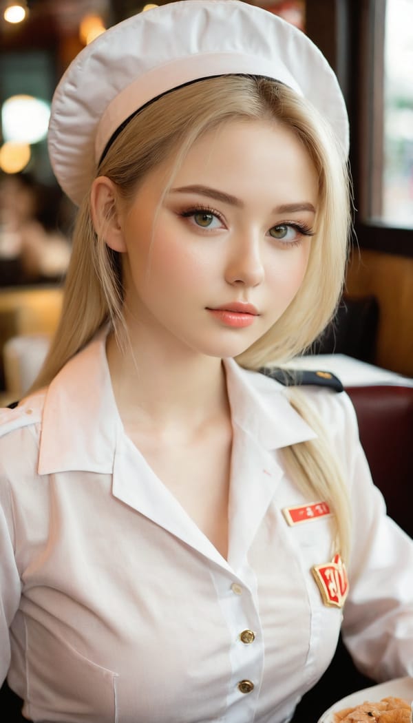 Tags: 21872187, SDXL
{"3": {"inputs": {"seed": 218612546855956, "steps": 64, "cfg": 5.86, "sampler_name": "dpmpp_2m", "scheduler": "karras", "denoise": 1.0, "model": ["27", 0], "positive": ["6", 0], "negative": ["7", 0], "latent_image": ["5", 0]}, "class_type": "KSampler"}, "4": {"inputs": {"ckpt_name": "juggernautxl.safetensors"}, "class_type": "CheckpointLoaderSimple"}, "5": {"inputs": {"width": 768, "height": 1344, "batch_size": 1}, "class_type": "EmptyLatentImage"}, "6": {"inputs": {"text": "23 year old girl, (russian:0.96), (irish:0.95), (temptress:1.03), (sexy lips:1.12), (blush:1.05), (seductive pose:1.10), (detailed face:1.04), (cute:0.95), (seductive facial expression:1.01), (idol:1.11), (beautiful eyes:1.06), (eyelashes:0.99), (pale skin:1.02), (double eyelids:1.14), (in a seductive pose:0.95), (large perky breasts:1.00), (cleavage:0.97), (thigh gap:1.05), (a waitress in uniform:1.05) working at a restaurant, (portra:1.06), (soft lighting:1.06), (candid cinema:1.09), (RAW:1.00), (textured skin:1.08), (natural looking skin:1.05), (film:1.07), (skin fuzz:1.01), (detailed skin:1.09)", "clip": ["27", 1]}, "class_type": "CLIPTextEncode"}, "7": {"inputs": {"text": "(bad hands:1.05), (low resolution:1.14), (twisted:1.07), (worst quality:1.11), (distorted:1.10), (open mouth:1.06), (watermark:1.09)", "clip": ["27", 1]}, "class_type": "CLIPTextEncode"}, "8": {"inputs": {"samples": ["3", 0], "vae": ["4", 2]}, "class_type": "VAEDecode"}, "25": {"inputs": {"lora_name": "nudify_xl.safetensors", "strength_model": 0.02, "strength_clip": 0.32, "model": ["4", 0], "clip": ["4", 1]}, "class_type": "LoraLoader"}, "26": {"inputs": {"lora_name": "shirtlift_SDXL_v2.safetensors", "strength_model": 0.05, "strength_clip": 0.03, "model": ["25", 0], "clip": ["25", 1]}, "class_type": "LoraLoader"}, "27": {"inputs": {"lora_name": "PerfectEyesXL.safetensors", "strength_model": 0.12, "strength_clip": 0.06, "model": ["26", 0], "clip": ["26", 1]}, "class_type": "LoraLoader"}, "30": {"inputs": {"model_name": "4x_NMKD-Superscale-SP_178000_G.pth"}, "class_type": "UpscaleModelLoader"}, "31": {"inputs": {"upscale_model": ["30", 0], "image": ["8", 0]}, "class_type": "ImageUpscaleWithModel"}, "32": {"inputs": {"upscale_method": "lanczos", "scale_by": 0.5, "image": ["31", 0]}, "class_type": "ImageScaleBy"}, "33": {"inputs": {"pixels": ["32", 0], "vae": ["4", 2]}, "class_type": "VAEEncode"}, "34": {"inputs": {"seed": 218612546855956, "steps": 64, "cfg": 5.86, "sampler_name": "dpmpp_2m", "scheduler": "karras", "denoise": 0.3, "model": ["27", 0], "positive": ["6", 0], "negative": ["7", 0], "latent_image": ["33", 0]}, "class_type": "KSampler"}, "36": {"inputs": {"samples": ["34", 0], "vae": ["4", 2]}, "class_type": "VAEDecode"}, "39": {"inputs": {"filename_prefix": "comfyapi-1714267617817", "images": ["36", 0]}, "class_type": "SaveImage"}}