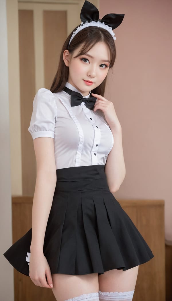 Tags: 21872187, SDXL
{"3": {"inputs": {"seed": 943905948806898, "steps": 32, "cfg": 5.8, "sampler_name": "dpmpp_2m", "scheduler": "karras", "denoise": 1.0, "model": ["27", 0], "positive": ["6", 0], "negative": ["7", 0], "latent_image": ["5", 0]}, "class_type": "KSampler"}, "4": {"inputs": {"ckpt_name": "juggernautXL_v8Rundiffusion.safetensors"}, "class_type": "CheckpointLoaderSimple"}, "5": {"inputs": {"width": 768, "height": 1344, "batch_size": 1}, "class_type": "EmptyLatentImage"}, "6": {"inputs": {"text": "21 year old girl, (detailed face:0.98), (eyelashes:1.12), (temptress:0.95), (idol:0.99), (double eyelids:1.01), (pale skin:1.06), (beautiful eyes:1.04), (seductive facial expression:0.98), (blush:1.14), (seductive pose:1.14), (sexy lips:1.00), (slim:1.13), (cute:0.95), (perky ass:1.07), (exposed ass:1.13), (looking back:1.05), (sexy ass:1.13), (thigh gap:0.96), in a (skimpy maid costume:1.10) working at a maid cafe, choker, bowtie, headband, pleated skirt, (candid cinema:1.04), (detailed skin:1.00), (RAW:1.05), (textured skin:1.02), (skin fuzz:1.09), (natural looking skin:1.08), (film:1.06), (soft lighting:1.02), (portra:1.05)", "clip": ["27", 1]}, "class_type": "CLIPTextEncode"}, "7": {"inputs": {"text": "(watermark:1.08), (low resolution:1.14), (worst quality:1.13), (distorted:1.12), (twisted:1.11), (bad hands:1.05), (open mouth:1.07)", "clip": ["27", 1]}, "class_type": "CLIPTextEncode"}, "8": {"inputs": {"samples": ["3", 0], "vae": ["4", 2]}, "class_type": "VAEDecode"}, "25": {"inputs": {"lora_name": "nudify_xl.safetensors", "strength_model": 0.01, "strength_clip": 0.32, "model": ["4", 0], "clip": ["4", 1]}, "class_type": "LoraLoader"}, "26": {"inputs": {"lora_name": "shirtlift_SDXL_v2.safetensors", "strength_model": 0.09, "strength_clip": 0.08, "model": ["25", 0], "clip": ["25", 1]}, "class_type": "LoraLoader"}, "27": {"inputs": {"lora_name": "PerfectEyesXL.safetensors", "strength_model": 0.16, "strength_clip": 0.16, "model": ["26", 0], "clip": ["26", 1]}, "class_type": "LoraLoader"}, "30": {"inputs": {"model_name": "4x_NMKD-Superscale-SP_178000_G.pth"}, "class_type": "UpscaleModelLoader"}, "31": {"inputs": {"upscale_model": ["30", 0], "image": ["8", 0]}, "class_type": "ImageUpscaleWithModel"}, "32": {"inputs": {"upscale_method": "lanczos", "scale_by": 0.5, "image": ["31", 0]}, "class_type": "ImageScaleBy"}, "33": {"inputs": {"pixels": ["32", 0], "vae": ["4", 2]}, "class_type": "VAEEncode"}, "34": {"inputs": {"seed": 943905948806898, "steps": 32, "cfg": 5.8, "sampler_name": "dpmpp_2m", "scheduler": "karras", "denoise": 0.3, "model": ["27", 0], "positive": ["6", 0], "negative": ["7", 0], "latent_image": ["33", 0]}, "class_type": "KSampler"}, "36": {"inputs": {"samples": ["34", 0], "vae": ["4", 2]}, "class_type": "VAEDecode"}, "39": {"inputs": {"filename_prefix": "comfyapi-1707804174856", "images": ["36", 0]}, "class_type": "SaveImage"}}