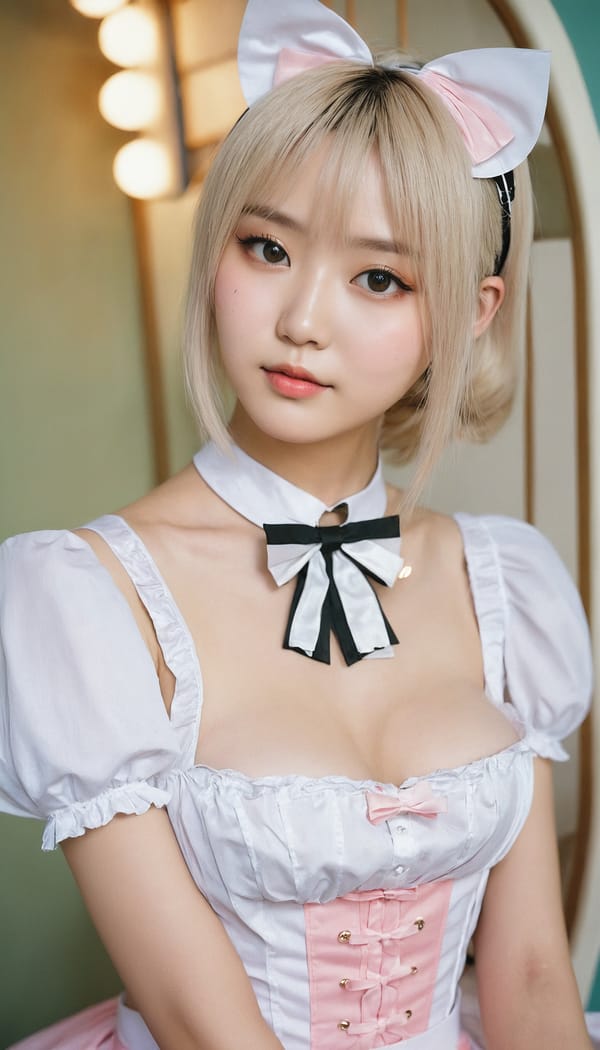 Tags: 21872187, SDXL
{"3": {"inputs": {"seed": 169025399946448, "steps": 64, "cfg": 5.23, "sampler_name": "dpmpp_2m", "scheduler": "karras", "denoise": 1.0, "model": ["27", 0], "positive": ["6", 0], "negative": ["7", 0], "latent_image": ["5", 0]}, "class_type": "KSampler"}, "4": {"inputs": {"ckpt_name": "juggernautxl.safetensors"}, "class_type": "CheckpointLoaderSimple"}, "5": {"inputs": {"width": 768, "height": 1344, "batch_size": 1}, "class_type": "EmptyLatentImage"}, "6": {"inputs": {"text": "18 year old girl, (ukrainian:0.99), (taiwanese:1.09), (idol:0.97), (detailed face:1.00), (slim:0.97), (cute:1.06), (double eyelids:1.04), (seductive facial expression:1.14), (pale skin:1.08), (sexy lips:1.01), (blush:1.09), (temptress:1.10), (seductive pose:0.95), (in a seductive pose:1.07), (large perky breasts:0.97), (cleavage:1.04), (thigh gap:1.05), in a (skimpy maid costume:1.12) working at a maid cafe, choker, bowtie, headband, pleated skirt, (film:1.05), (detailed skin:1.02), (portra:1.06), (soft lighting:1.07), (natural looking skin:1.06), (candid cinema:1.06), (RAW:1.01), (skin fuzz:1.02), (textured skin:1.09)", "clip": ["27", 1]}, "class_type": "CLIPTextEncode"}, "7": {"inputs": {"text": "(worst quality:1.12), (twisted:1.07), (distorted:1.08), (open mouth:1.13), (low resolution:1.07), (bad hands:1.11), (watermark:1.11)", "clip": ["27", 1]}, "class_type": "CLIPTextEncode"}, "8": {"inputs": {"samples": ["3", 0], "vae": ["4", 2]}, "class_type": "VAEDecode"}, "25": {"inputs": {"lora_name": "nudify_xl.safetensors", "strength_model": 0.12, "strength_clip": 0.15, "model": ["4", 0], "clip": ["4", 1]}, "class_type": "LoraLoader"}, "26": {"inputs": {"lora_name": "shirtlift_SDXL_v2.safetensors", "strength_model": 0.1, "strength_clip": 0.17, "model": ["25", 0], "clip": ["25", 1]}, "class_type": "LoraLoader"}, "27": {"inputs": {"lora_name": "PerfectEyesXL.safetensors", "strength_model": 0.01, "strength_clip": 0.06, "model": ["26", 0], "clip": ["26", 1]}, "class_type": "LoraLoader"}, "30": {"inputs": {"model_name": "4x_NMKD-Superscale-SP_178000_G.pth"}, "class_type": "UpscaleModelLoader"}, "31": {"inputs": {"upscale_model": ["30", 0], "image": ["8", 0]}, "class_type": "ImageUpscaleWithModel"}, "32": {"inputs": {"upscale_method": "lanczos", "scale_by": 0.5, "image": ["31", 0]}, "class_type": "ImageScaleBy"}, "33": {"inputs": {"pixels": ["32", 0], "vae": ["4", 2]}, "class_type": "VAEEncode"}, "34": {"inputs": {"seed": 169025399946448, "steps": 64, "cfg": 5.23, "sampler_name": "dpmpp_2m", "scheduler": "karras", "denoise": 0.3, "model": ["27", 0], "positive": ["6", 0], "negative": ["7", 0], "latent_image": ["33", 0]}, "class_type": "KSampler"}, "36": {"inputs": {"samples": ["34", 0], "vae": ["4", 2]}, "class_type": "VAEDecode"}, "39": {"inputs": {"filename_prefix": "comfyapi-1718508217062", "images": ["36", 0]}, "class_type": "SaveImage"}}